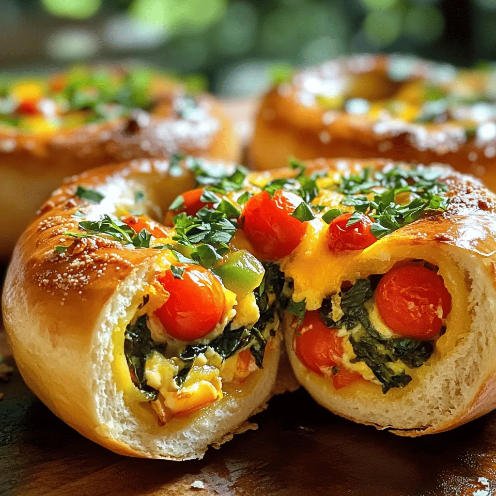 To make delicious quiche stuffed bagels, you need simple ingredients. Gather these items: - 4 plain bagels, sliced in half - 1 cup spinach, chopped - 1 cup cherry tomatoes, halved - 1/2 cup bell pepper, diced - 4 large eggs - 1/2 cup heavy cream - 1 cup shredded cheese (Cheddar or Gruyère) - Salt and pepper to taste - 1 tablespoon olive oil - Fresh herbs (such as chives or parsley) for garnish For these bagels, cheese adds rich flavor. I recommend using: - Cheddar for a sharp taste - Gruyère for a nutty flavor - Mozzarella for creaminess - Feta for a tangy touch Feel free to mix and match these cheeses for even more flavor! Fresh herbs brighten up the dish. Here are some great options: - Chives add a mild onion taste - Parsley gives a fresh kick - Basil offers a sweet aroma - Dill adds a unique flavor Sprinkle these herbs on top after baking for a burst of freshness! First, slice your plain bagels in half. This creates a sturdy base for your quiche filling. Place the bagel halves cut side up on a baking tray. They will hold all the goodness you add later. Preheat your oven to 375°F (190°C) to ensure they bake evenly. Heat one tablespoon of olive oil in a skillet over medium heat. Add one cup of chopped spinach, half a cup of diced bell pepper, and one cup of halved cherry tomatoes. Sauté these vegetables for about three to four minutes. You want them soft but still colorful. Season with salt and pepper to enhance the flavors. Once done, remove the skillet from heat and set the veggie mix aside. In a mixing bowl, crack four large eggs. Add half a cup of heavy cream to the eggs and whisk them together. Season with a pinch of salt and pepper. Once mixed, gently fold in the sautéed vegetables and half of your shredded cheese. This mixture creates a creamy filling. Spoon the quiche filling onto each bagel half, making sure to fill them well, but don’t overflow. Sprinkle the rest of the cheese on top. Your bagels are now ready for baking. For the full recipe, check the detailed instructions. To get a great bagel, start with fresh ones. Fresh bagels hold their shape better. Slice them evenly in half to create a flat surface. This helps them bake evenly. When placing them on a tray, make sure there's space between each bagel half. This allows hot air to circulate. Bake them until the cheese is golden. Check for a slight puff in the egg filling to ensure it's done. You can easily change the spice levels to fit your taste. If you want more heat, add a pinch of cayenne pepper to the egg mixture. For a milder taste, keep the seasoning light. Fresh herbs can also add flavor without heat. Try adding chopped chives or parsley for a fresh touch. Always taste your filling before baking. This way, you can adjust as needed. Many substitutions work well for these bagels. Use egg substitutes if you want to make them vegan. Silken tofu or chickpea flour can replace eggs. For a dairy-free option, choose plant-based cream and cheese. If you're gluten-free, use gluten-free bagels. You can also swap out vegetables based on what you like or have on hand. Bell peppers can be replaced with zucchini or mushrooms. This recipe is very flexible, and you can make it your own. For the full recipe, check the recipe section. {{image_2}} You can add meat to your stuffed bagels for extra flavor. Cooked bacon, sausage, or ham work great. Just chop the meat into small pieces. Sauté the meat with the veggies to add depth. Try adding pepperoni for a fun twist. You can also use turkey or chicken for a lighter option. Each meat adds its own taste to the filling. If you want a veggie option, go for mushrooms, zucchini, or broccoli. These fresh veggies add nice texture and taste. You can also add artichoke hearts or sun-dried tomatoes for a burst of flavor. If you love beans, try black beans or chickpeas. They add protein and make the filling hearty. Mix and match to find your favorite blend. Seasonal ingredients can change your stuffed bagels each time you make them. In spring, use fresh asparagus or peas for a bright touch. During summer, add corn or fresh herbs from your garden. In fall, roasted pumpkin or butternut squash can give warmth. Winter brings root vegetables like sweet potatoes and carrots. These ingredients keep your bagels exciting and full of flavor. To store leftover stuffed bagels, let them cool first. Place them in an airtight container. You can keep them in the fridge for up to three days. This keeps the bagels fresh and tasty. When you're ready to enjoy your bagels again, preheat your oven to 350°F (175°C). Place the bagels on a baking sheet. Heat them for about 10-15 minutes until warm. You can also use a microwave if you need a quicker option. Just heat them for about 30 seconds to 1 minute. To freeze stuffed bagels, wrap each one tightly in plastic wrap. Then, place them in a freezer-safe bag. You can freeze them for up to a month. When you're ready to eat, thaw them in the fridge overnight. Then, reheat in the oven as mentioned above. This way, you can enjoy your delicious quiche stuffed bagels anytime! For the full recipe, check out the main section of the article. Delicious Quiche Stuffed Bagels are a fun twist on classic quiche. They combine bagels with a creamy, savory filling. The filling includes eggs, cheese, and tasty veggies. You can enjoy them for breakfast, lunch, or a snack. They are easy to make and perfect for sharing. Yes, you can make these bagels ahead. Prepare the filling and fill the bagels. Then, cover them and store them in the fridge. Bake them fresh when you are ready to eat. This way, you save time. They still taste great even after a day in the fridge. You can tell the quiche filling is done when it is set. The edges should be firm, and the center should not jiggle. The cheese will be bubbly and golden brown. A toothpick inserted in the center should come out clean. These signs mean your bagels are ready to enjoy. Quiche stuffed bagels are fun and tasty. You learned about key ingredients, cooking steps, and handy tips. Experiment with different cheeses and herbs to suit your taste. Remember to store any leftovers properly to enjoy later. This dish is simple to make and offers many variations for everyone. Try changing up the filling, adding meats or veggies. Now, you’re ready to make your own delicious bagels that impress! Enjoy every bite you create.