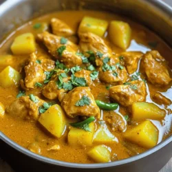 To make a great Malaysian chicken curry, you need these key items: - 1 kg chicken, cut into pieces - 2 tablespoons vegetable oil - 2 medium onions, finely chopped - 4 cloves garlic, minced - 1-inch piece of ginger, grated - 2 tablespoons curry powder - 1 tablespoon turmeric powder - 1 teaspoon cumin powder - 1 teaspoon coriander powder - 2 cups coconut milk - 2 medium potatoes, diced - 1-2 green chilies, slit - 1 tablespoon brown sugar - Salt to taste - Fresh cilantro, chopped These ingredients create the rich flavors that define this dish. The chicken gives protein, while coconut milk adds creaminess. The spices bring warmth and depth. You can enhance your curry with these extra items: - 1 tablespoon fish sauce - 1-2 stalks lemongrass, bruised - 1 tablespoon tamarind paste - 1 cup spinach or kale These options add layers of taste. Fish sauce gives umami, while lemongrass offers a fresh citrus note. Tamarind paste adds a tangy kick. Do you lack some ingredients? Here are some swaps: - Use chicken thighs instead of chicken pieces. - Canola oil works if you don't have vegetable oil. - Replace coconut milk with almond milk for a lighter option. - Sweet potatoes can replace regular potatoes. These substitutions keep your dish delicious. Always adjust the spices based on what you use. For the full recipe, check out the details above. Start by gathering your ingredients. Here’s what you need: - 1 kg chicken, cut into pieces - 2 tablespoons vegetable oil - 2 medium onions, finely chopped - 4 cloves garlic, minced - 1-inch piece of ginger, grated - 2 tablespoons curry powder - 1 tablespoon turmeric powder - 1 teaspoon cumin powder - 1 teaspoon coriander powder - 2 cups coconut milk - 2 medium potatoes, diced - 1-2 green chilies, slit - 1 tablespoon brown sugar - Salt to taste - Fresh cilantro for garnish Once you have everything, chop the onions, garlic, and ginger. Dice the potatoes and slit the green chilies. This makes cooking easier. 1. Heat the vegetable oil in a large pot over medium heat. 2. Add the chopped onions and cook for about five minutes. Stir until they look golden. 3. Next, add minced garlic and grated ginger. Cook for one to two minutes. 4. Then, mix in the curry powder, turmeric, cumin, and coriander. Cook for another minute to bring out the flavors. 5. Now, add the chicken pieces. Stir well to coat them in the spices. Brown the chicken on all sides for about five to seven minutes. 6. Pour in the coconut milk and add the diced potatoes and green chilies. Stir and bring to a gentle simmer. 7. Reduce the heat to low. Cover the pot and cook for about 30 minutes. Stir occasionally to stop sticking. 8. Finally, add brown sugar and salt. Taste and adjust the seasoning. Simmer for another five minutes. 9. Garnish with fresh cilantro before serving. This cooking process draws out rich flavors in the chicken and potatoes. You will love how the spices blend together. To check if the chicken is done, cut into a piece. The meat should be white, not pink. For the potatoes, poke them with a fork. If it goes in easily, they are ready. Use these tips to ensure your dish cooks perfectly every time. For a detailed view of the complete process, check the Full Recipe. To spice your curry just right, use fresh spices. Fresh spices add bold flavors. Start by toasting whole spices in a pan. This brings out their oils. You can also mix curry powder with turmeric and cumin. Adjust the spice level with green chilies. Add more for a hotter curry. Taste as you go. This way, you can find your perfect balance. One big mistake is rushing the cooking process. Take your time when browning the chicken. If you skip this step, your curry will lack flavor. Another mistake is not using enough salt. Salt helps enhance all the flavors. Lastly, don’t forget to taste the curry before serving. Adjust the sweetness with brown sugar if needed. Garnishing makes your dish look great! Use fresh cilantro for a vibrant pop of color. You can also sprinkle some sliced red chilies for heat. A squeeze of lime adds freshness. Serve the curry in a colorful bowl to impress. Remember, we eat with our eyes first! For the full recipe, check the section above. {{image_2}} You can easily make a vegetarian or vegan version of Malaysian chicken curry. Instead of chicken, use tofu or chickpeas. These ingredients soak up the flavors well. For the coconut milk, it is already vegan! Just check that your curry powders do not have animal products. Add extra veggies like bell peppers and carrots for more texture. You still get a rich, creamy dish without meat. Different regions in Malaysia have unique takes on chicken curry. In Penang, for instance, they use more lemongrass and kaffir lime leaves. This gives it a fresh, bright taste. In the south, they may add more coconut milk for a richer sauce. Each style reflects local ingredients and spices. Feel free to explore these variations to find your favorite. You can add many other ingredients for extra flavor. Consider using pandan leaves for a fragrant touch. You might also try adding nuts like cashews or peanuts for crunch. If you want more heat, add more chilies or some chili paste. Each ingredient can change the dish's flavor and texture. Have fun experimenting to create your unique Malaysian chicken curry. For the full recipe, check out the recipe section. After you finish your Malaysian chicken curry, let it cool down. Store leftovers in an airtight container. Make sure to keep it in the fridge. It will stay fresh for about three to four days. Always label the container with the date, so you know when to eat it next. When you're ready to enjoy your leftovers, reheat them slowly. Use a pot on low heat for even warming. Stir it often to avoid sticking. You can also microwave it in short bursts, stirring in between. Add a splash of coconut milk to boost the flavor and keep it moist. If you want to save some for later, freezing is a great option. Let the curry cool completely first. Pour it into a freezer-safe container or a zip-top bag. Press out as much air as possible before sealing. Your curry will stay good for up to three months in the freezer. When ready to eat, thaw it overnight in the fridge before reheating. Enjoy the full recipe for a delightful meal! Malaysian Chicken Curry has roots in Malaysia. It blends Malay, Chinese, and Indian flavors. This mix creates a rich and unique dish. You can find it in homes and restaurants across the country. Each region adds its touch, making it special. The use of spices like turmeric and curry powder is key. These flavors tell a story of Malaysia's diverse culture. Yes, you can make Malaysian Chicken Curry ahead of time. Cooking it a day early allows flavors to deepen. Store it in the fridge in an airtight container. Reheat it on the stove or microwave before serving. This dish tastes great even after a day, making it perfect for meal prep. The spice level of Malaysian Chicken Curry can vary. You control the heat by adjusting green chilies. Use one for a mild dish or two for a kick. The coconut milk helps balance the heat, making it enjoyable. If you're sensitive to spice, start low and adjust as needed. Malaysian Chicken Curry pairs well with several sides. Here are some great options: - Steamed jasmine rice - Roti canai (flaky flatbread) - Naan bread - Cucumber salad - Pickled vegetables These sides enhance the meal and offer a nice contrast. Yes, Malaysian Chicken Curry can be gluten-free. Just ensure your curry powder and other ingredients do not contain gluten. Most spices are naturally gluten-free. Serve it with rice or gluten-free bread for a safe meal. It's a tasty option for those avoiding gluten. For more details, check out the Full Recipe. Here is the full recipe for Malaysian Chicken Curry. This dish is rich and full of flavor. You will need the following ingredients: - 1 kg chicken, cut into pieces - 2 tablespoons vegetable oil - 2 medium onions, finely chopped - 4 cloves garlic, minced - 1-inch piece of ginger, grated - 2 tablespoons curry powder - 1 tablespoon turmeric powder - 1 teaspoon cumin powder - 1 teaspoon coriander powder - 2 cups coconut milk - 2 medium potatoes, diced - 1-2 green chilies, slit (adjust for spice level) - 1 tablespoon brown sugar (or palm sugar) - Salt to taste - Fresh cilantro, chopped (for garnish) To make this curry, follow these steps: 1. Heat the vegetable oil in a large pot over medium heat. Add the chopped onions and sauté until they turn translucent and slightly golden, about 5 minutes. 2. Stir in the minced garlic and grated ginger. Cook for 1-2 minutes until fragrant. 3. Mix in the curry powder, turmeric powder, cumin powder, and coriander powder. Cook for another minute to let the spices bloom. 4. Add the chicken pieces to the pot, stirring well to coat them in the spices. Cook until the chicken is browned on all sides, about 5-7 minutes. 5. Pour in the coconut milk and add the diced potatoes along with the slit green chilies. Stir to combine, then bring the mixture to a gentle simmer. 6. Reduce the heat to low, cover the pot, and let the curry cook for about 30 minutes. Stir occasionally to prevent sticking. 7. Add the brown sugar and salt to taste. Allow it to simmer for an additional 5 minutes before removing from heat. 8. Garnish with fresh cilantro just before serving. This recipe serves 4-6 people. Here are some nutritional facts per serving (approximate values): - Calories: 380 - Protein: 25g - Fat: 26g - Carbohydrates: 20g - Fiber: 3g For a visual guide, check out this [cooking video](#) on how to prepare Malaysian Chicken Curry. Watching the process can help you master this dish! In this post, we explored the essential and optional ingredients for Malaysian chicken curry. We covered step-by-step instructions to help you prepare and cook the dish. I shared tips to perfect the flavor and avoid common mistakes. We also discussed fun variations and how to store your leftovers safely. Malaysian chicken curry is a delicious dish full of rich flavors. With practice, you can master this recipe and impress others with your cooking skills. Enjoy your culinary journey!