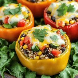 - 4 large bell peppers (any color) - 1 cup cooked brown rice - 1 cup black beans, drained and rinsed - 1 cup corn kernels (fresh, frozen, or canned) - 1 small zucchini, diced - 1 small red onion, finely chopped - 2 cloves garlic, minced - 1 teaspoon cumin powder - 1 teaspoon smoked paprika - ½ teaspoon chili powder - Salt and pepper to taste - Fresh cilantro or parsley, for garnish When I make stuffed bell peppers, I focus on fresh and colorful ingredients. Bell peppers offer a sweet crunch and vibrant colors. You can choose any color you like—red, yellow, or green. The rice serves as a hearty base. I prefer brown rice for its nutty flavor and health benefits. Black beans add protein and a rich taste. They also help keep the filling moist. Corn kernels add sweetness and a nice texture. Zucchini is great for adding moisture and nutrition. It cooks down well and blends nicely with other veggies. Red onion and garlic give the dish depth and aroma. For spices, cumin powder adds warmth. Smoked paprika brings a nice smokiness. Chili powder gives a bit of heat, but you can adjust it to your taste. Salt and pepper help enhance all the flavors. Finally, fresh herbs like cilantro or parsley brighten the dish. They add a fresh pop when served. This mix of ingredients makes a delicious filling. It’s easy to customize based on what you have at home. If you want the full recipe, check it out for all the details! - Preheat your oven to 375°F (190°C). - Prepare the bell peppers by cutting off the tops and removing seeds. Start by preheating your oven. This step is crucial as it ensures that your stuffed peppers cook evenly. While the oven heats, take each bell pepper and slice off the top. Be careful not to cut too much off. After that, scoop out the seeds and white membranes. This prepares the peppers for stuffing. - Sauté red onion and garlic until translucent. - Add diced zucchini, corn, black beans, rice, tomatoes, and spices to the skillet. Next, grab a skillet and heat a bit of oil over medium heat. Add the finely chopped red onion and minced garlic. Stir them until they turn translucent, which takes about 3 to 4 minutes. This will create a flavorful base. Then, toss in the diced zucchini, corn, black beans, cooked rice, and diced tomatoes. Don't forget the spices! This mix brings all the flavors together. Cook everything for about 5 to 7 minutes until warmed through and well mixed. - Mix in shredded cheese before stuffing the peppers. - Bake covered for 30 minutes, then uncovered for 10-15 minutes until cheese is bubbly. Once your filling is ready, remove the skillet from heat. Stir in half of the shredded cheese to the mixture. Now, it's time to stuff the peppers! Spoon the filling into each pepper, pressing it down a little to fit everything in. Arrange them in a baking dish. Cover the dish with aluminum foil and bake for 30 minutes. After that, take off the foil, add the remaining cheese on top, and bake for another 10 to 15 minutes. This will give you that bubbly, golden cheese layer that everyone loves. You can find the full recipe in the earlier sections. Enjoy your tasty stuffed bell peppers! - Use a variety of colorful bell peppers for visual appeal. The bright colors make the dish more inviting. - Taste and adjust seasonings before stuffing. This step ensures the flavors shine through. - Serve on a bed of mixed greens or with a fresh salad. This adds crunch and freshness to the meal. - Drizzle with olive oil or a squeeze of lime for extra flavor. A little zest lifts the whole dish. When you follow these tips, you create a meal that looks as good as it tastes. You can find the Full Recipe for more details on making these stuffed bell peppers. {{image_2}} You can easily boost your stuffed peppers with protein. Ground turkey or chicken works great. These meats mix well with the rice and veggies, making the dish heartier. If you prefer a gluten-free option, try using quinoa instead of rice. Quinoa adds a nutty flavor and is high in protein, perfect for a healthy meal. To spice things up, add chopped jalapeños. This will give your dish a nice kick. You can also play with different spices. Try adding oregano, thyme, or even some Italian seasoning. For cheese lovers, experiment with various cheese types like feta, goat cheese, or pepper jack. Each option will change the flavor and elevate your dish. You can find the full recipe at the beginning of the article. Enjoy the fun of mixing and matching! Store leftover stuffed peppers in an airtight container in the fridge for up to 3 days. This keeps them fresh and tasty. When you want to eat them, just reheat the peppers in the microwave or oven. They will taste almost as good as when they were fresh. Freeze unbaked stuffed peppers for up to 3 months. This is great for meal prep! Just place the stuffed peppers in a freezer-safe container or wrap them tightly in plastic wrap. When you are ready to enjoy them, you can bake them from frozen. Adjust the cooking time as necessary. They might need an extra 10-15 minutes in the oven. For best results, check that the filling is hot all the way through. You can find the full recipe details earlier in this article. Enjoy your stuffed peppers anytime! Yes, feel free to substitute with quinoa, couscous, or any preferred grain. Each grain brings its own texture and flavor. Quinoa adds a nutty taste, while couscous offers a light, fluffy finish. Experiment with what you have on hand. The key is to ensure the grain is cooked before mixing it into the filling. The total cooking time is approximately 55 minutes, including prep and baking. This time allows the peppers to soften, while the filling becomes deliciously hot. In just under an hour, you can serve a hearty meal that pleases everyone at the table. Yes, they can be healthy when made with whole ingredients and plenty of vegetables. Each pepper packs in fiber, vitamins, and minerals. Using brown rice, black beans, and fresh veggies boosts the nutrition. This dish can fit well into a balanced diet, making it a smart choice for any meal. Yes, you can prepare the filling in advance and stuff the peppers right before baking. This makes meal prep easy. Just store the filling in the fridge for up to 24 hours. When you're ready to cook, stuff the peppers and bake them for a fresh, hot dish. Reheat in the microwave or oven until warm throughout. If using the oven, heat them at 350°F (175°C) for about 15-20 minutes. This method helps the cheese to melt nicely again. Enjoy your leftovers and savor the flavors once more! For the complete recipe, check out the Full Recipe section. In this blog post, we explored making delicious stuffed bell peppers. We discussed the main ingredients, cooking steps, and ways to personalize your dish. These peppers are not just tasty; they are packed with nutrients. Remember to use fresh ingredients and feel free to adjust the seasonings. You can make them ahead or store leftovers easily. Enjoy experimenting with flavors or proteins to make this dish your own. Happy cooking!