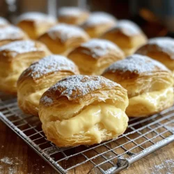 - 1 cup all-purpose flour - 1/2 cup unsalted butter - 1 cup water - 4 large eggs The main ingredients create the eclair's unique texture. All-purpose flour gives structure. Unsalted butter adds richness. Water helps the dough puff up. Eggs bind everything and create a light shell. - 1/4 teaspoon salt - 1 tablespoon sugar - 1 teaspoon vanilla extract (optional, for flavor depth) Adding salt enhances the taste. A little sugar can help balance flavors. Vanilla extract adds a nice touch, but it’s not a must. These extras make your pastry shells even better. For the full recipe, check out the detailed instructions on making these delicious unfilled eclair pastry shells! 1. Preheating the oven Start by setting your oven to 425°F (220°C). This high heat helps the shells puff up nicely. 2. Combining water, butter, salt, and sugar In a medium saucepan, mix together 1 cup of water, 1/2 cup of unsalted butter, 1/4 teaspoon of salt, and 1 tablespoon of sugar. Heat this over medium heat. Stir occasionally until it boils. The butter should melt completely at this point. 1. Adding flour and stirring until combined Once the mixture boils, add 1 cup of all-purpose flour all at once. Stir quickly and hard for about 1-2 minutes. The dough should form a ball and pull away from the sides of the pan. 2. Incorporating eggs into the mixture Remove the pan from heat. Let it cool for a few minutes. Then add 4 large eggs, one at a time. Mix well after each egg. The dough should look glossy and smooth. This step takes some effort, but it’s worth it! 1. Piping the dough onto the baking sheet Place the dough in a piping bag fitted with a large round tip. If you don’t have one, use a resealable bag and snip a corner. Pipe 4-inch long lines on a lined baking sheet. Leave space between each line since they will puff up. 2. Best baking time and temperature Bake the shells in your preheated oven for 25-30 minutes. Don’t open the oven door for the first 20 minutes. This keeps them from deflating. They should turn a lovely golden brown when done. After baking, let them cool on a wire rack. Poke a small hole in each shell to let steam escape. This keeps them crisp for later use. For the complete recipe, check the [Full Recipe]. Enjoy your baking! To make great eclair shells, pay attention to your oven. Set the temperature to 425°F (220°C). This high heat helps the dough rise and puff up. If it's too low, your shells may flatten. Do not open the oven door during the first 20 minutes of baking. This lets out steam and can cause deflation. Trust the process, and let the heat work its magic. Once baked, let the eclair shells cool on a wire rack. This keeps them crisp and prevents sogginess. If you leave them on the baking sheet, they may trap moisture. After they cool, poke small holes in the bottom of each shell. This step releases steam and helps maintain their crisp texture. You want perfect shells ready for filling later. {{image_2}} You can fill your unfilled eclair pastry shells with many tasty options. Here are a few classic ideas: - Cream options and custard: Whipped cream is light and fluffy. Pastry cream adds richness. You can also try chocolate cream for a sweet twist. Each of these options brings its own unique taste to the eclair. - Fruit-flavored fillings: You can add fruit purees or jams. Strawberry or raspberry flavors brighten up each bite. You can even mix fresh fruit with cream for a delightful surprise. Experiment with your favorite fruits to find the perfect match! Once your shells are filled, you can make them even more special with toppings: - Powdered sugar dusting: A light dusting of powdered sugar adds sweetness. It also gives a beautiful look to your eclairs. Just sprinkle it on before serving for a classy touch. - Chocolate ganache drizzle: Melted chocolate makes a great topping. Pour it over the filled eclairs for a rich flavor. You can use dark, milk, or white chocolate. Let the ganache cool slightly before drizzling for the best effect. When you personalize your eclairs, each one becomes a unique treat. Enjoy creating your perfect dessert! For more tips and a full guide, check out the Full Recipe. To keep your unfilled eclair shells fresh, store them in an airtight container. This protects them from moisture and keeps them crispy. You can place a paper towel inside the container to absorb any extra moisture. This simple trick helps maintain their texture. The ideal storage duration is up to two days at room temperature. If you need to store them longer, consider freezing them. In the freezer, these shells can last for up to three months. Just make sure to wrap them well in plastic wrap before placing them in a freezer bag. When you're ready to fill your eclair shells, choose your favorite filling. This could be cream, custard, or even fruit. When filling, make a small hole in the bottom of each shell. This helps the filling go in easily and keeps the shell intact. Check for signs of freshness in your shells. They should be crisp and light. If they feel soggy or soft, it’s best to toss them. Fresh shells will hold their shape and be perfect for filling. Yes, you can freeze unfilled eclair pastry shells. To do this, let them cool completely. Once cool, place them in an airtight container or a freezer bag. Make sure to separate layers with parchment paper to prevent sticking. They can last up to three months in the freezer. When you are ready to use them, thaw in the fridge overnight. Then, reheat in a 350°F oven for about 10 minutes for a fresh texture. If your pastry doesn't puff, it could be due to a few reasons. First, check your oven temperature. If it's too low, the shells won't rise well. Also, ensure you mixed the dough enough. The flour needs to be fully incorporated. Lastly, avoid opening the oven door while baking. This can cause the shells to collapse. If you follow these tips, you should see better results next time. Unfilled eclair shells can last for about two days at room temperature. Store them in an airtight container to keep them crisp. If you want to keep them longer, freeze them as mentioned earlier. Just make sure to check for any signs of moisture or staleness before using. Fresh shells are best for filling and serving. You learned how to make unfilled eclair pastry shells, from ingredients to tips. Key ingredients include flour, butter, and eggs. Follow the steps to prepare, create, and bake these light shells. Don't forget about cool tricks for perfect shells, storage advice, and fun filling ideas. With practice, you can master these treats. Enjoy your eclairs fresh or frozen, and share them with friends and family. Happy baking!