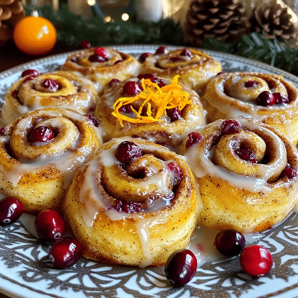 To make these tasty rolls, you need a few key items: - 2 ¼ cups all-purpose flour - ¼ cup granulated sugar - 1 packet (2 ¼ teaspoons) instant yeast - ½ teaspoon salt - ½ cup milk, warmed (about 110°F) - 1 large egg - 3 tablespoons unsalted butter, melted - 1 tablespoon orange zest - ½ cup dried cranberries, roughly chopped - 1 tablespoon ground cinnamon - ¼ cup brown sugar - 3 tablespoons unsalted butter, softened (for filling) - 1 cup powdered sugar (for icing) - 1 tablespoon fresh orange juice (for icing) Each of these ingredients plays a role. The flour gives structure, the sugar adds sweetness, and the yeast helps the rolls rise. The cranberries and orange zest bring a burst of flavor. Want to switch it up? Here are some fun options: - Chopped nuts like pecans or walnuts for crunch - Cream cheese for a rich filling - Different dried fruits like cherries or raisins - Spices like nutmeg or ginger for extra warmth These additions can make your rolls unique and tasty. You will need some tools to help you bake: - Mixing bowls for combining ingredients - A whisk for blending dry items - A rolling pin for rolling out dough - A baking dish for the rolls - Parchment paper for easy cleanup - A thermometer to check milk temperature Having the right tools makes the process smoother and more enjoyable. For the full recipe, check out the recipe section above. Start by mixing 1 cup of flour, sugar, yeast, and salt in a large bowl. This forms the dry base of the dough. In a separate bowl, blend warm milk, egg, melted butter, and orange zest. Make sure the milk is about 110°F; this helps the yeast grow. Gradually add the wet mix to the dry mix. Stir it until combined, then add more flour slowly until a soft dough forms. Knead the dough for about 5 minutes on a floured surface. You want it to be smooth and elastic. Place the dough in a greased bowl, cover it with a damp cloth, and let it rise in a warm spot for about 1 hour, or until it doubles in size. Once the dough has risen, punch it down to remove air. Roll it out on a floured surface into a rectangle, about 12x18 inches. Next, spread softened butter over the dough. Sprinkle brown sugar and cinnamon evenly on top. The sweet aroma will fill your kitchen. Then, scatter chopped cranberries over the mixture. Starting at one long end, roll the dough tightly into a log. Cut the log into 12 equal pieces. Place these rolls in a greased baking dish. Cover them again and let them rise for another 30 minutes until they look puffy. Preheat your oven to 350°F (175°C). Bake the rolls for 20 to 25 minutes or until they turn golden brown. While they cool slightly, prepare the icing. Mix powdered sugar with fresh orange juice until it’s smooth. Drizzle the icing over the warm rolls just before serving. This adds a sweet touch that complements the cranberry and orange flavors perfectly. Enjoy your Cranberry Orange Cinnamon Rolls as a delightful homemade treat! For the complete instructions, check the Full Recipe. For the best dough rise, find a warm spot in your home. A sunny window works well. You can also use an oven with the light on. The heat helps the dough grow. Cover the bowl with a damp cloth to keep it moist. Let the dough rise until it doubles. This can take about one hour. To make soft rolls, use warm milk. Milk around 110°F (43°C) is perfect. This helps activate the yeast. Knead the dough until it is smooth and elastic. Don’t rush this step. Allowing the dough to rise well is key. When rolling out the dough, don’t press too hard. Gentle handling keeps the rolls fluffy. One mistake is using cold milk. This can slow down yeast growth. Another error is not letting the dough rise enough. If you skip this, your rolls may be dense. Also, cut the rolls evenly for even baking. If they are not the same size, some will bake faster than others. Finally, don’t forget to check your oven temperature with a thermometer. An oven that is too hot can burn the rolls. For a complete guide, refer to the Full Recipe. {{image_2}} You can make simple swaps for a healthier twist. Use whole wheat flour instead of all-purpose flour. This adds fiber and nutrients. Replace granulated sugar with coconut sugar for a lower glycemic index. You can even use unsweetened applesauce for a portion of the butter. This keeps the rolls moist while cutting fat. Get creative with flavors! Try adding chopped nuts like walnuts or pecans to the filling. They add crunch and richness. You can also mix in some vanilla extract for a deeper taste. If you want a tart kick, add fresh orange slices or zest. This brightens the flavor and adds freshness. These rolls fit many occasions. For breakfast, serve them warm with fresh fruit. For brunch, pair them with coffee or tea. They also shine at holiday gatherings. You can even turn them into a dessert by adding a scoop of vanilla ice cream on the side. Enjoy these rolls at any time with friends and family! To keep your leftover rolls fresh, place them in an airtight container. This will help prevent them from drying out. You can also wrap them in plastic wrap. Store them at room temperature for up to three days. If you want to keep them longer, consider freezing them. To reheat your rolls, preheat the oven to 350°F (175°C). Place the rolls on a baking sheet. Cover them with foil to keep them moist. Heat for about 10 to 15 minutes. You can also microwave them for 15 to 20 seconds. This works well if you only have one or two rolls. If you want to freeze your rolls, let them cool completely. Then, wrap each roll in plastic wrap and place them in a freezer bag. Squeeze out as much air as possible. This helps prevent freezer burn. They will stay fresh for up to three months. To enjoy, thaw in the fridge overnight and reheat as needed. You can find the Full Recipe for these delightful rolls above. You can tell the rolls are done when they turn golden brown. A nice, warm smell fills the kitchen too. If you tap the bottom, it should sound hollow. The rolls should also spring back when you gently press them. Yes, you can make the dough ahead of time! Simply prepare it and let it rise. After the first rise, cover it tightly and store it in the fridge. It will stay fresh for up to 24 hours. When you are ready, take it out and let it come to room temperature before rolling it out. Serve these rolls warm for the best flavor. Place them on a pretty platter. Drizzle with icing for a sweet touch. You can add extra orange zest and a few whole cranberries for a nice look. These rolls make a great treat for breakfast or brunch! For the complete process, check the Full Recipe. You now know how to make delicious Cranberry Orange Cinnamon Rolls. We covered key ingredients, tools, and tips to ensure success. You learned about variations and how to store leftovers for later enjoyment. Use these steps to delight friends and family with warm, sweet rolls. Baking can be simple and rewarding. Enjoy your kitchen adventure and the tasty rewards that follow. Happy baking!