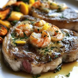 - 2 ribeye steaks (about 1 inch thick) - 1 cup shrimp, peeled and deveined - Salt and pepper to taste - 2 tablespoons olive oil - 1 tablespoon garlic, minced - 1 cup heavy cream - 1 teaspoon lemon zest - 2 tablespoons fresh parsley, chopped - 1/4 teaspoon cayenne pepper (optional) When cooking, freshness matters. Always pick fresh shrimp. Look for shrimp that smell sweet and have a firm texture. Avoid any that smell fishy or have a slimy feel. Next, choose the right steak cut. Ribeye steaks are great because they have good marbling. This makes them juicy and tender when cooked. Look for steaks with a nice red color and some white fat streaks. This fat adds flavor while cooking. Always let your steak sit out for about 30 minutes before cooking. This helps it cook evenly. For the full recipe, check the earlier section. Start by seasoning the ribeye steaks. Use a generous amount of salt and pepper. This adds great flavor. Let the steaks sit at room temperature for about 30 minutes. This resting time helps them cook evenly. Heat a large skillet over medium-high heat. The oil should shimmer when hot. Add the steaks to the skillet. Cook for about 4-5 minutes on each side for medium-rare. If you prefer it more cooked, adjust the time. After cooking, take the steaks off the heat. Cover them with foil on a plate. This keeps them warm and juicy. In the same skillet, turn the heat down to medium. Add the minced garlic and sauté it for about 30 seconds. This step brings out a lovely flavor. Next, add the shrimp. Cook them for 2-3 minutes until they turn pink. Be careful not to overcook the shrimp. They should feel tender and juicy. Once the shrimp are done, pour in the heavy cream. Stir the mixture and bring it to a simmer. Then, stir in lemon zest, parsley, and cayenne pepper, if you like a bit of heat. Let the sauce cook for about 3-4 minutes. This thickens the sauce nicely. Finally, slice the steaks against the grain. Drizzle the creamy shrimp sauce over the top. Enjoy this delicious dish right away! For the full recipe, see the section on ingredients. To get the best doneness for your steak, use a meat thermometer. Insert it into the thickest part of the steak. Aim for 130°F for medium-rare and 145°F for medium. This tool helps you avoid overcooking. If you don’t have a thermometer, look for these signs. For medium-rare, the steak should feel soft but springy. If you press it, the meat should have some give. For medium, it feels firmer. The color should be a nice pink inside. Seasonings can change your dish. Try adding garlic powder, onion powder, or smoked paprika for deeper flavors. A pinch of smoked salt can also boost the taste. When using herbs, fresh is best. Fresh parsley can brighten up your sauce. Dried herbs work too, but use less. Dried herbs are stronger than fresh ones. Pair your steak with sides that complement it. Roasted vegetables or mashed potatoes work well. A simple salad can add a fresh crunch. For plating, slice the steak against the grain. This makes it easier to eat. Drizzle the creamy shrimp sauce over the steak. Garnish with extra parsley for color. This adds a nice touch to your meal. {{image_2}} If you want to switch things up, try lobster or crab instead of shrimp. Both add a rich flavor and make the dish feel special. You can also make this dish vegetarian. Use mushrooms or tofu to create a similar sauce. Both options are tasty and satisfying. When choosing your steak, ribeye is great, but filet mignon is also a top choice. Ribeye has more fat, which gives it flavor and tenderness. Filet mignon is leaner and very tender. Other recommended cuts include sirloin or New York strip. Each cut has its own flavor and texture. For those who love heat, add spices like paprika or chili flakes to the sauce. This will give your dish a nice kick. You can also incorporate vegetables. Spinach or bell peppers can add color and nutrients. Just sauté them with the garlic before adding the shrimp. For the full recipe, check out the complete guide. To keep your steak with creamy shrimp sauce fresh, use airtight containers. Glass or plastic containers work well for this. Make sure the food cools down first. Place the steak and shrimp sauce in separate containers. This helps maintain texture and flavor. You can store them in the fridge for up to three days. When you reheat steak, do it gently. The best way is in a skillet over low heat. Add a splash of water or broth to keep it moist. Cover the skillet with a lid. Heat it for about 5-10 minutes until warm. For the shrimp sauce, use a saucepan on low heat. Stir it slowly to avoid burning. If it gets too thick, add a little cream or broth. This keeps the creamy texture smooth and rich. Enjoy every bite of your delicious meal again! To make the steak more tender, choose the right cut. Ribeye is great because it has fat, which adds flavor. You can also marinate the steak in a mix of oil, vinegar, and herbs for a few hours. Letting the steak rest after cooking helps too. This keeps the juices inside. Yes, you can prepare the sauce ahead of time. Cook the shrimp and sauce, then cool it down. Store it in the fridge for up to two days. When you're ready, just reheat it on low heat before serving. You may need to add a splash of cream to get the right texture again. Some great sides include roasted vegetables or mashed potatoes. You can also serve it with a fresh salad or garlic bread. Each of these adds flavor and balance to the meal. Try to choose sides that complement the richness of the sauce. Yes, you can make this dish dairy-free. Use coconut cream instead of heavy cream. It gives a creamy texture without the dairy. For added flavor, you can stir in some nutritional yeast. This will add a cheesy taste without using cheese. Cook the shrimp for about 2-3 minutes. They will turn pink when they are done. Avoid overcooking them as they can become tough. Just keep an eye on the color for perfect shrimp every time. For the full recipe, check out the Surf & Turf Delight section. In this post, we explored the essential ingredients for a delicious ribeye and shrimp dish. You learned how to prepare and cook your steaks, create the creamy shrimp sauce, and perfect doneness. I shared tips on enhancing flavor and serving suggestions to impress your guests. You can even try variations with different seafood and steak cuts. Remember, fresh ingredients and careful cooking make a difference. Enjoy experimenting in your kitchen and create a meal that stands out!