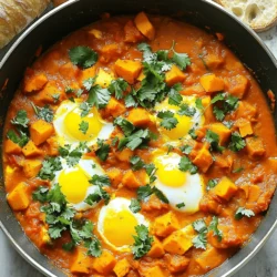 To make pumpkin shakshuka, gather these items: - 1 medium pumpkin, peeled and diced (about 4 cups) - 1 large onion, finely chopped - 2 garlic cloves, minced - 1 red bell pepper, diced - 1 teaspoon ground cumin - 1 teaspoon smoked paprika - 1/2 teaspoon cayenne pepper (adjust to taste) - 1 can (14 oz) diced tomatoes - 4 large eggs - 2 tablespoons olive oil - Salt and pepper to taste - Fresh parsley or cilantro, for garnish When it comes to ingredient substitutions, you have options. If you can't find pumpkin, you can use butternut squash or sweet potatoes. These alternatives keep the dish sweet and warm. For the spices, if you don’t have smoked paprika, regular paprika works too. It changes the flavor slightly, but you'll still enjoy a tasty shakshuka. Now, let’s talk about fresh versus canned ingredients. Fresh pumpkin shines in this dish, giving a bright flavor and texture. But if you're short on time, canned pumpkin can save the day. Just remember, canned pumpkin is smoother, so it may change the dish's texture. Using fresh herbs like parsley or cilantro adds a burst of flavor at the end. They give your shakshuka a fresh touch. If fresh herbs aren't available, dried herbs can still work, but the flavor won't be as strong. You can find the full recipe in the article. Enjoy making your pumpkin shakshuka! 1. Heat the Oil: Start by heating 2 tablespoons of olive oil in a large skillet over medium heat. This creates a nice base for your shakshuka. 2. Sauté the Onion: Add 1 large finely chopped onion to the skillet. Cook it for about 5 minutes until it looks soft and clear. 3. Add Garlic and Pepper: Next, throw in 2 minced garlic cloves and 1 diced red bell pepper. Stir it all together and let it cook for another 3-4 minutes. The bell pepper should be tender by now. 4. Mix in the Pumpkin: Now, add 4 cups of diced pumpkin. Sprinkle in 1 teaspoon of ground cumin, 1 teaspoon of smoked paprika, and 1/2 teaspoon of cayenne pepper. You can adjust the cayenne to your taste. Stir everything well and cook for 8-10 minutes. You want the pumpkin to start softening. 5. Pour the Tomatoes: Open a can of diced tomatoes (14 oz) and pour it into the skillet. Stir it in and let it simmer. Reduce the heat, cover the skillet, and let it cook for 10-15 minutes. The pumpkin should be fully tender by now. 6. Add the Eggs: Make 4 small wells in the sauce. Gently crack an egg into each well. Cover the skillet again and let it cook for 6-8 minutes. The egg whites should be set, but the yolks still runny. If you want firmer yolks, cook a bit longer. 7. Final Touches: Once your eggs are perfect, take the skillet off the heat. Add salt and pepper to taste. 8. Garnish: Finish by garnishing with fresh parsley or cilantro. This adds a nice pop of color. - Keep the Heat Low: Cooking on low heat helps the eggs cook evenly without overcooking the yolks. - Cover the Skillet: This traps steam and helps cook the eggs faster while keeping the yolks runny. - Check Frequently: Watch the eggs closely. Once the whites are set, they are ready to eat. For more detailed instructions, check the Full Recipe. Enjoy your cooking! To elevate your pumpkin shakshuka, try different seasonings. You can add coriander for a fresh taste. A dash of nutmeg will give a warm, cozy feeling. If you like it spicy, add more cayenne. For a smoky flavor, consider adding chipotle powder. Each spice adds a unique twist. To ensure your shakshuka has the best texture, cook the pumpkin until it’s just soft. This keeps it from getting mushy. Stir occasionally to prevent sticking. When you crack the eggs, make small wells for even cooking. Cover the skillet to steam the eggs gently. This step helps keep the yolks runny while setting the whites. For the perfect finish, garnish with fresh herbs. Parsley or cilantro adds color and brightness. Serve your shakshuka hot directly from the skillet. This dish is best enjoyed fresh, so gather your family or friends for a cozy meal. For a complete guide, check the Full Recipe for all the details. {{image_2}} You can change up pumpkin shakshuka in many ways. Start by swapping the pumpkin. Try zucchini, sweet potatoes, or even eggplant. Each of these will add a unique taste and texture. Next, consider the spices. If you want more heat, add more cayenne or chili flakes. For a different flavor, try adding curry powder or turmeric. Both of these spices bring warmth and depth. If you are vegan or vegetarian, you can skip the eggs. Instead, add chickpeas or black beans for protein. These options make the dish filling and nutritious. You can also substitute the eggs with tofu. Crumble firm tofu and cook it in the sauce until heated through. Lastly, feel free to play with the herbs. Instead of parsley or cilantro, try basil or dill. These fresh herbs can change the whole feel of the dish. For the full recipe, be sure to check out the complete ingredients and instructions. After enjoying your pumpkin shakshuka, store leftovers in a sealed container. This keeps them fresh and tasty. Allow the dish to cool down before placing it in the fridge. It will stay good for about 3-4 days. If you want to freeze shakshuka, it’s best to do so without the eggs. Cook the pumpkin and sauce, then let it cool. Pour it into a freezer-safe container. It will last about 3 months in the freezer. When ready to eat, thaw it overnight in the fridge. Reheat it gently on the stove. For the eggs, you can cook them fresh each time. This way, they stay soft and delicious. Just add eggs to the reheated shakshuka and cook until they are done to your liking. Check out the Full Recipe for more tips on making this dish. How to make pumpkin shakshuka spicier? To add spice, you can increase the cayenne pepper. Start with just a bit more, then taste. If you want more heat, mix in chili flakes or fresh jalapeños. You can also use spicy smoked paprika for a different kick. Can I prepare shakshuka in advance? Yes, you can make shakshuka ahead of time. Cook the dish up to the point of adding eggs. Then, store it in the fridge for up to three days. When ready to serve, reheat the mixture and add the eggs. Cook them fresh for the best taste. What to serve with pumpkin shakshuka? This dish pairs well with warm bread, like crusty sourdough or pita. You can also serve it with a fresh salad to balance the meal. For a heartier option, add some roasted potatoes or grains like quinoa or farro on the side. For the full recipe, check out the provided link. In this post, we explored pumpkin shakshuka from ingredients to storage tips. You learned about ingredient options, cooking steps, and flavor enhancements. We also covered variations for all diets and answered common questions. To wrap it up, pumpkin shakshuka is versatile and delicious. It’s easy to make, share, and store. Enjoy this dish now and explore its many flavors!