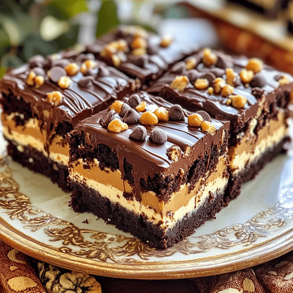 - 1 box chocolate cake mix - 1/2 cup unsalted butter, melted - 3 large eggs, divided - 1 cup creamy peanut butter - 8 oz cream cheese, softened - 2 cups powdered sugar - 1 teaspoon vanilla extract - 1 cup semi-sweet chocolate chips - 1/4 cup chopped peanuts (optional, for garnish) Each ingredient plays a special part in this cake: - Chocolate cake mix: This gives the cake its rich, chocolate flavor and structure. - Unsalted butter: Adds moisture and richness to the cake base. - Eggs: They bind the ingredients together and help the cake rise. - Creamy peanut butter: This ingredient brings a smooth texture and nutty flavor. - Cream cheese: It adds creaminess and a slight tang to the filling. - Powdered sugar: This sweetens the filling and helps it stay thick. - Vanilla extract: It enhances the flavors of the cake and filling. - Semi-sweet chocolate chips: These provide bursts of chocolate in every bite. - Chopped peanuts: They add a crunchy texture and a nutty finish (if used). If you need substitutes, here are some easy ideas: - Gluten-free: Use gluten-free chocolate cake mix. - Dairy-free: Swap cream cheese with a dairy-free cream cheese. - Egg-free: Use flax eggs in place of regular eggs (1 tablespoon flaxseed meal + 2.5 tablespoons water = 1 egg). - Nut-free: Replace peanut butter with sun butter or soy nut butter. These swaps help you enjoy this delight, even with dietary needs! Check the Full Recipe for more details. 1. Preheat your oven to 350°F (175°C). Grease a 9x13-inch baking pan. 2. In a large bowl, mix the chocolate cake mix, melted butter, and 1 egg. Stir until smooth. 3. Spread the thick batter evenly in the pan. Press it down to form a solid base. 4. In another bowl, beat the cream cheese, peanut butter, 2 eggs, powdered sugar, and vanilla. Mix until creamy. 5. Pour the peanut butter mix over the chocolate base. Spread it evenly. 6. Sprinkle chocolate chips on top of the peanut butter layer. 7. Place the pan in the oven and bake for 40-45 minutes. The edges should set, and the center should stay gooey. 8. Take the cake out and let it cool for 10 minutes. Then, refrigerate until fully cool. 9. Cut into squares and add chopped peanuts on top if you like. - Always measure your ingredients accurately. This step helps ensure the right texture. - Use room-temperature cream cheese for a smoother mix. Cold cream cheese can create lumps. - Don’t skip chilling the cake before cutting. This helps with clean slices. - If you want a sweeter taste, add more powdered sugar to the cream cheese mix. - Bake just until the edges set. The center should still jiggle slightly. - Let the cake cool completely before slicing. This helps the ooey gooey texture shine. - Adding a bit of extra peanut butter can enhance the gooeyness. - Keep an eye on the baking time. Every oven is different, so check as it gets close to 40 minutes. For the complete recipe, don't forget to check out the Full Recipe. To make your Chocolate Peanut Butter Ooey Gooey Butter Cake shine, use fresh ingredients. Fresh eggs and creamy peanut butter give the best flavor. Always measure your ingredients accurately. Too much flour can make your cake dry. The goal is a thick and gooey texture, so don’t overbake it. Check the cake at 40 minutes. The edges should be set but the center should jiggle slightly. This jiggle means the cake is perfectly gooey. Serving this cake is fun! Cut it into small squares for easy sharing. You can drizzle melted chocolate on top for extra flair. A scoop of vanilla ice cream pairs perfectly with the rich flavors. The cold ice cream balances the warm cake. You can also serve it with whipped cream and a sprinkle of chopped peanuts. This adds crunch and makes it look pretty. If your cake is too dry, you may have overbaked it. Always check for doneness early. If it’s too gooey, it may not have baked long enough. Make sure to let it cool before slicing. This helps it set. If you notice cracks, don’t worry! They add character. Just serve the cake with a drizzle of chocolate to hide them. These tips will help you enjoy your baking adventure! For the complete recipe, check out the [Full Recipe]. {{image_2}} You can twist this recipe to match your taste. Try adding different flavors to the cake mix. For a minty kick, use a mint chocolate cake mix. If you love coffee, swap in a chocolate espresso mix. You can also add a dash of coffee or mint extract to the cream cheese layer for extra flavor. Changing the toppings is another fun idea. Use white chocolate chips or butterscotch chips for a new twist. These small changes can create a totally different dessert! You can adapt this cake for different diets. To make it gluten-free, use a gluten-free chocolate cake mix. Check the labels to ensure all other ingredients are gluten-free too. For a vegan version, swap out the eggs for flax eggs. Mix one tablespoon of ground flaxseed with three tablespoons of water for each egg. Use dairy-free cream cheese and peanut butter. For the butter, you can use coconut oil. These swaps keep the cake tasty for everyone! How you serve this cake can make it even more special. Try serving it warm with a scoop of vanilla ice cream. The hot cake and cold ice cream create a nice contrast. You can drizzle chocolate sauce on top for extra sweetness. Another cool idea is to turn it into a sundae. Layer cake pieces with chocolate sauce, ice cream, and whipped cream in a glass. Add some sprinkles or crushed peanuts on top for fun. These ideas can make your dessert stand out at any gathering! You can find the full recipe for this delightful dessert to try these variations yourself! After you enjoy this delicious cake, store any leftovers properly. Let the cake cool completely before you store it. Use an airtight container to keep it fresh. You can also wrap it tightly in plastic wrap. Make sure it is sealed well to avoid drying out. This cake stays moist and tasty when stored correctly. In the fridge, your cake lasts about five days. If you want to keep it longer, freeze it. Wrapped well, it can last up to three months in the freezer. When ready to eat, you can thaw it in the fridge overnight. This helps keep the texture nice and gooey. To enjoy your cake warm, reheat it gently. Use the microwave for quick heating. Place a slice on a microwave-safe plate and heat for about 10-15 seconds. Check it often to avoid overheating. You can also warm it in an oven. Preheat to 350°F (175°C) and heat for about 10 minutes. This keeps the cake's gooey center intact and enhances the rich flavors. An ooey gooey butter cake is a rich dessert. It has a thick, creamy layer on top of a dense cake base. The top layer is soft and almost custard-like. This cake often has a sweet and buttery flavor. People love it for its unique texture and taste. The chocolate peanut butter version adds a twist with chocolate and peanut butter flavors. Yes, you can make this cake ahead of time. It stores well in the fridge for several days. This makes it great for parties or gatherings. Just cover it with plastic wrap or foil to keep it fresh. You can also freeze it. Wrap pieces in plastic and place them in a freezer bag. It will stay good for up to three months. Thaw it in the fridge before serving. To check if your cake is done, look at the edges. They should be set and slightly pulled away from the pan. The center should be slightly gooey but not liquid. You can also use a toothpick. Insert it in the center; it should come out with some moist crumbs, not wet batter. If it comes out clean, the cake may be overbaked. Trust your instincts and enjoy the gooeyness! This guide covered everything about making a Chocolate Peanut Butter Ooey Gooey Butter Cake. We explored the key ingredients and how to use them. You learned step-by-step directions along with helpful tips for texture and serving. We also shared variations and storage tips to extend your cake's life. As you bake, remember that small changes can create big flavors. Enjoy your creation and share it with others!
