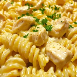 This creamy garlic butter chicken rotini dish is rich and satisfying. It features tender rotini pasta tossed with juicy chicken and a creamy garlic sauce. The flavors blend perfectly, making it an easy dinner choice for any night. You can find the full recipe at the end of this section. - Rotini pasta: 12 oz of rotini pasta gives the dish its fun shape and texture. - Chicken breast and seasonings: You need 1 lb of diced chicken breast seasoned with salt, pepper, and Italian herbs. - Garlic, broth, cream, and Parmesan: Use 4 cloves of minced garlic, 1 cup of chicken broth, 1 cup of heavy cream, and 1 cup of grated Parmesan cheese for a rich, creamy sauce. These ingredients work together to create a dish that's both simple and full of flavor. You won’t be disappointed! Start by boiling a large pot of salted water. Add the rotini pasta and follow the package directions. Cook it until it is al dente, which means it should still have a slight bite. This usually takes about 8-10 minutes. Drain the pasta in a colander and set it aside. In a large skillet, heat two tablespoons of olive oil over medium-high heat. Once hot, add one pound of diced chicken breast. Sprinkle salt, pepper, and one teaspoon of Italian seasoning over the chicken. Cook it for about 6-8 minutes. You want it to be golden brown and fully cooked. Once done, remove the chicken from the skillet and keep it warm. In the same skillet, add two tablespoons of butter. Let it melt, then add four cloves of minced garlic. Sauté the garlic for about one minute. It should smell amazing! Next, pour in one cup of chicken broth and bring it to a simmer. Let it reduce for about 3-4 minutes. Now, reduce the heat to low. Stir in one cup of heavy cream and one cup of grated Parmesan cheese. Mix until the sauce is smooth and creamy. Allow it to simmer gently for another 2-3 minutes. Return the cooked chicken to the skillet. Add the drained rotini and toss everything together. Make sure the pasta is well coated in that creamy sauce. Taste it and adjust the seasoning if needed. When you plate the dish, sprinkle chopped fresh parsley on top for a nice pop of color. That’s it! You have made a delightful creamy garlic butter chicken rotini. For the detailed recipe, check the Full Recipe. To make your creamy garlic butter chicken rotini shine, focus on timing. Cook the pasta just until al dente. This keeps it firm and helps it soak up the sauce better. When you sauté the chicken, make sure not to crowd the pan. This ensures even cooking and crisp edges. When you add the broth, let it simmer. This helps build a deep flavor before adding the cream. Stir the sauce often as it simmers. This keeps it creamy and prevents sticking. This dish pairs well with a simple green salad. A light vinaigrette adds a nice contrast. Garlic bread is another great option. It’s perfect for scooping up the creamy sauce. For drinks, try a chilled white wine, like Sauvignon Blanc. Its crispness balances the richness of the meal. One common mistake is overcooking the chicken. This can make it dry. Always check for doneness and remove it from heat right away. Another mistake is not seasoning enough. Taste your dish before serving. Adjust salt and pepper to enhance the flavors. Lastly, avoid rushing the sauce. Give it time to simmer and thicken. This makes it rich and creamy. For the full recipe, check out the detailed steps above. {{image_2}} You can easily add veggies to this creamy garlic butter chicken rotini. Spinach, broccoli, or bell peppers work great. Just sauté the vegetables in the skillet after cooking the chicken. This adds color and nutrition to the dish. Plus, it makes every bite more fun and tasty! While rotini is perfect for this recipe, you can switch it up. Try penne, farfalle, or even spaghetti! Each shape holds the creamy sauce in its own way. This means each bite offers a different texture and flavor. Experiment with what you have on hand or what you love most. You don’t have to stick with chicken. You can use shrimp, turkey, or even firm tofu for a vegetarian twist. If you use shrimp, cook it until pink and tender. For turkey, ensure it is cooked through. Tofu should be pan-seared until golden. Each protein gives a unique flavor to the dish. After you enjoy your creamy garlic butter chicken rotini, store leftovers in an airtight container. Let the dish cool completely before sealing it. You can keep it in the fridge for up to three days. This allows the flavors to meld, making it even tastier! To reheat, transfer the leftovers to a skillet. Add a splash of chicken broth or cream to keep it moist. Heat over medium heat while stirring gently. You can also microwave it in a bowl. Cover with a lid or plastic wrap to prevent splatters. Heat in 30-second intervals until warm. If you want to freeze this dish, do it before adding cream. Cook the rotini and chicken, then cool them. Store them in a freezer-safe container for up to three months. When ready to enjoy, thaw overnight in the fridge. Then, heat it on the stove and add cream before serving. This method keeps the sauce creamy and delicious. You can find the full recipe above for more details. Yes, you can make this dish ahead of time. Cook the pasta and chicken as usual. Then, store them separately in the fridge. When you are ready to eat, simply reheat the chicken and sauce. Add the pasta and mix everything together. This method keeps the pasta from getting soggy. If you need a substitute for heavy cream, try using half-and-half or a mix of milk and butter. For a lighter option, use Greek yogurt or silken tofu blended until smooth. Each choice will change the texture a bit, but they still taste great. To make this recipe gluten-free, switch out the rotini pasta for a gluten-free version. Many brands offer gluten-free pasta made from rice or lentils. Just ensure to check the label. The rest of the ingredients are naturally gluten-free, so you can enjoy this dish worry-free. For the Full Recipe, check out the detailed steps above! This blog post covered a tasty pasta dish from start to finish. You learned the main ingredients, like rotini and chicken, as well as how to make the creamy sauce. I shared tips to improve your cooking and avoid common mistakes. You can also explore fun variations by adding veggies or using different proteins. Lastly, the storage tips help keep your leftovers fresh. Enjoy making this dish and feel free to experiment! Happy cooking!