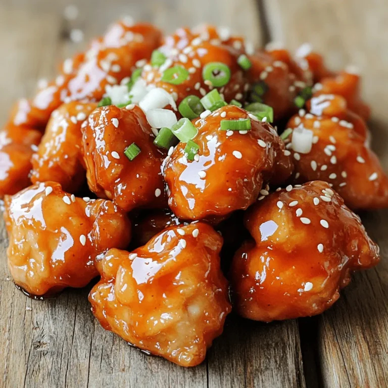 - Chicken and Marinade Components - 1 lb (450g) boneless chicken thighs, cut into bite-sized pieces - 1/4 cup honey - 2 tablespoons Sriracha sauce - 2 tablespoons soy sauce - 1 tablespoon lime juice - 2 cloves garlic, minced - 1 teaspoon grated fresh ginger - 1 tablespoon sesame oil - 1/2 teaspoon salt - 1/4 teaspoon black pepper - 1 tablespoon vegetable oil for cooking To create a tasty Honey Sriracha Chicken, choose fresh, high-quality chicken. The chicken thighs work best. They stay juicy when cooked. The marinade has a sweet and spicy mix. Honey adds a sticky sweetness. Sriracha brings that bold heat. Soy sauce adds umami. Lime juice brightens the flavors. Garlic and ginger give a warm touch. Sesame oil rounds it out with a nutty flavor. - Optional Garnishes - 1/4 cup chopped green onions for garnish - Sesame seeds for garnish Garnishes make your dish pop. Green onions add color and a fresh crunch. Sesame seeds give a nice texture. They also make the dish look fancy. You can skip these if you like, but they enhance the meal. For the full recipe, check the link. To start, mix the marinade in a large bowl. Combine honey, Sriracha sauce, soy sauce, lime juice, minced garlic, grated ginger, sesame oil, salt, and black pepper. Stir until everything blends well. This step adds flavor and makes the chicken tender. Next, add your chicken pieces to the bowl. Make sure each piece gets a nice coat of the marinade. Cover the bowl and place it in the fridge. Let it sit for at least 30 minutes. If you want extra flavor, marinate it for up to 2 hours. Once marinated, heat vegetable oil in a large skillet over medium-high heat. When the oil is hot, carefully add the marinated chicken pieces. Spread them out in a single layer. Cook for about 5 to 7 minutes, stirring every so often. Look for a nice golden brown color. This shows the chicken is cooking well. After it's browned, pour any remaining marinade into the skillet. Continue cooking for another 2 to 3 minutes. This step thickens the sauce and adds more flavor. After cooking, remove the skillet from the heat. Let the chicken rest for a few minutes. This helps keep it juicy. When ready to serve, plate the chicken. Garnish with chopped green onions and a sprinkle of sesame seeds. These add a nice crunch and fresh taste. Enjoy your Honey Sriracha Chicken! For full details, check out the Full Recipe. To make a great marinade, you need balance. Honey adds sweetness, while Sriracha gives heat. Use fresh lime juice for a zesty kick. Combine these flavors in a bowl. Mix well until smooth. Let the chicken soak in the marinade. Cover it and chill in the fridge. Aim for at least 30 minutes. For even better taste, marinate for up to 2 hours. Start with a hot skillet when cooking chicken. Heat vegetable oil until it shimmers. This helps sear the chicken, locking in moisture. Place the marinated chicken in a single layer. Avoid overcrowding the pan. Cook for about 5-7 minutes until golden brown. Stir occasionally to cook evenly. After cooking, let it rest for a few minutes. This keeps the chicken juicy. Not all spice is for everyone. To lower the heat, reduce Sriracha in the marinade. You can also add more honey to balance it out. If you want it spicier, add extra Sriracha or a pinch of cayenne pepper. Taste the marinade before adding chicken. This way, you can adjust to your liking. Make it your own! For the complete process of making this delicious dish, check out the Full Recipe. {{image_2}} You can easily add vegetables to your Honey Sriracha Chicken. This will add color and nutrition. Try using bell peppers, broccoli, or snap peas. Cut the veggies into bite-sized pieces. Sauté them in the skillet before adding the chicken. Cook them until they are tender. Then, follow the rest of the recipe. The veggies soak up the sauce and taste amazing. This variation makes the dish more filling and vibrant. If you want to change the protein, try shrimp or tofu. Both options work well with the honey and Sriracha mix. For shrimp, use large, peeled shrimp. Cook them for about 3-4 minutes until they turn pink. For tofu, press it to remove water and cut it into cubes. Sauté the tofu until golden brown. Then add the marinade and cook until heated through. This gives you variety while keeping the bold flavors. Not everyone likes the same spice level. You can adjust the heat in your sauce. For less heat, reduce the Sriracha to one tablespoon. You can also add more honey to balance it out. If you enjoy more heat, try adding chili flakes or a hotter sauce. Experimenting with heat helps you find your perfect balance. This way, everyone can enjoy Honey Sriracha Chicken just the way they like it. For the full recipe, check out the earlier section. After cooking Honey Sriracha Chicken, let it cool to room temperature. Once cooled, transfer the chicken to an airtight container. It will last in the fridge for up to four days. To keep it fresh, store it in the back of the fridge where it's colder. Always check for any off smells or changes in color before using. To freeze Honey Sriracha Chicken, first let it cool completely. Place the chicken in a freezer-safe bag or container. Remove as much air as possible to prevent freezer burn. It can stay frozen for up to three months. To use, thaw it overnight in the fridge for best results. When you're ready to enjoy the chicken again, reheat it gently. You can use a microwave or a skillet. If using a microwave, heat in short bursts, stirring in between. This helps it warm evenly. If using a skillet, add a splash of water or broth to keep it moist. Heat over medium until warmed through. Enjoy your tasty dish anytime! You can serve Honey Sriracha Chicken with rice or noodles. Both absorb the sauce well. Steamed broccoli or green beans add a nice crunch. A fresh salad brightens the meal. You might also try it in a wrap with veggies. Pairing it with a cool dipping sauce balances the heat. You can marinate the chicken for at least 30 minutes. This gives it a great flavor. For a deeper taste, marinate it for up to 2 hours. If you have more time, you can even go longer. Just be careful not to marinate too long. The acid can change the texture of the chicken. Yes, you can make this recipe in advance! Cook the chicken and store it in the fridge. It stays good for about 3 days. You can also freeze it for up to a month. When ready to eat, just reheat it gently. This keeps the chicken juicy and flavorful. Check out the Full Recipe for all the details! In this blog post, we explored how to make a tasty Honey Sriracha Chicken. We covered the key ingredients and important steps for marinating, cooking, and finalizing the dish. I shared some useful tips for the perfect marinade and cooking juicy chicken. We also looked at fun variations and how to store leftovers. Remember, you can adjust the spice to suit your taste. Enjoy cooking and experimenting with this recipe for a delightful meal!
