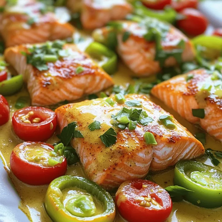 To create a delicious Cajun Salmon and Shrimp dish, gather the following ingredients: - Salmon fillets and shrimp details: - 2 salmon fillets (about 6 oz each) - 1 lb large shrimp, peeled and deveined - Seasoning and oil requirements: - 2 tablespoons Cajun seasoning (store-bought or homemade) - 2 tablespoons olive oil - Vegetables and garnishing options: - 1 red bell pepper, diced - 1 green bell pepper, diced - 1 medium onion, diced - 3 cloves garlic, minced - 1 cup cherry tomatoes, halved - 1 cup coconut milk - 2 green onions, chopped (for garnish) - Fresh parsley, chopped (for garnish) - Salt and pepper to taste These ingredients bring bold flavors and bright colors to your plate. The Cajun seasoning adds a spicy kick, while the coconut milk gives a creamy richness. Using fresh vegetables makes the meal vibrant and healthy. For the full recipe, check out the Cajun Salmon & Shrimp Delight. Enjoy cooking! Start by patting the salmon fillets and shrimp dry with paper towels. This step helps the seasoning stick better. For the salmon, use one tablespoon of Cajun seasoning. Rub it on both sides. For the shrimp, use the remaining tablespoon of Cajun seasoning. This will give the shrimp a nice kick of flavor. Use a large skillet for this part. Heat one tablespoon of olive oil over medium heat. Add diced onion and bell peppers. These veggies add flavor and color. Sauté them for about five minutes. You want them to soften but not turn mushy. Add minced garlic and cook for one more minute until it smells great. Now, push the veggies to one side of the skillet. Place the salmon fillets skin-side down. Cook for about four to five minutes. Then, flip the salmon and cook for another four minutes. It should be flaky and not raw inside. If you’re not sure, check the thickest part with a fork. In the same skillet, add the last tablespoon of olive oil. Toss in the shrimp and cook for two to three minutes. They will turn pink and opaque when done. This means they are ready to come off the heat. Next, add cherry tomatoes to the skillet with the shrimp. Pour in the coconut milk. This gives the dish a rich and creamy texture. Bring everything to a gentle simmer. Stir well and let it cook for another two to three minutes. Season with salt and pepper to taste. Carefully place the cooked salmon back into the skillet with the shrimp and sauce. Spoon some sauce over the salmon. This keeps it moist and adds flavor. Let everything cook together for two more minutes. When plating, make sure to arrange the salmon and shrimp nicely. Garnish with chopped green onions and fresh parsley. Enjoy your meal! For the full recipe, check out the "Cajun Salmon & Shrimp Delight" link. To get the best Cajun flavor, adjust the spices to your taste. Start with two tablespoons of Cajun seasoning. If you like more heat, add a bit more. Remember, you can always add but can't take away. Using fresh herbs makes a big difference. You can use dried herbs if fresh isn't available. Fresh herbs taste bright and strong. They enhance the dish more than dried ones. When cooking, use a non-stick skillet. This helps prevent sticking and burning. A cast-iron pan is also great. It holds heat well and gives nice sear marks. Watch out for common mistakes. Don't overcrowd the pan. This leads to steaming instead of searing. Always keep the heat steady. Pair Cajun salmon and shrimp with simple sides. Rice, quinoa, or a fresh salad work well. A side of garlic bread is also a fun choice. For drinks, try a chilled white wine or a light beer. They balance the dish's richness. To present your meal, use a large plate. Place the salmon in the center and surround it with shrimp and sauce. Garnish with green onions and parsley. This adds color and makes it look fancy. For the full recipe, check out "Cajun Salmon & Shrimp Delight." {{image_2}} If you want to switch things up, you can try other proteins. Tilapia or cod work well instead of salmon. For shrimp, you can use scallops or even crab meat. Each choice adds a different taste. Cooking times will change a little. Fish usually cooks faster than shrimp. Check your protein often to avoid overcooking. Fish is done when it flakes easily with a fork. Shrimp turns pink and opaque when ready. If you need gluten-free or dairy-free options, you can easily adjust this dish. Use gluten-free Cajun seasoning and coconut milk for a creamy taste. This keeps the dish rich without dairy. For vegan alternatives, skip the salmon and shrimp. Replace them with hearty veggies like zucchini or mushrooms. Tofu also can absorb the Cajun spice well. Cook them until they're soft and flavorful. You can change the flavor by adding different spices or sauces. Try smoked paprika for a deeper taste. If you like heat, add cayenne pepper or hot sauce. Customizing vegetables can also change the dish. You could use asparagus or spinach for a fresh twist. Mix and match spices and veggies to find what you love. Explore new flavors every time you cook your Cajun Salmon and Shrimp. For the full recipe, check out the Cajun Salmon & Shrimp Delight. To keep your Cajun salmon and shrimp fresh, use airtight containers. Glass or BPA-free plastic containers work best. Store leftovers in the fridge for up to three days. Make sure the dish cools down to room temperature before sealing it. This helps reduce moisture and keeps your meal tasting great. When it’s time to enjoy leftovers, you want to heat them gently. I suggest using the microwave at medium power. Heat in short bursts of 30 seconds. Stir between each burst to keep everything even. If you prefer the stovetop, use a skillet. Heat on low until warmed through. Aim for an internal temperature of 165°F for safety. You can freeze Cajun salmon and shrimp if you want to save some for later. Pack it in freezer-safe containers. Leave some space at the top since liquids expand. It’s best to use it within three months for the best taste. When ready to eat, thaw in the fridge overnight. For quick thawing, place the sealed container in cold water. Avoid using a microwave, as it can change the texture. You can serve many tasty sides. Here are some great options: - Rice: White, brown, or even coconut rice pairs well. - Quinoa: This is healthy and adds texture. - Vegetables: Steamed broccoli or green beans work nicely. - Salad: A simple green salad adds freshness. - Cornbread: This adds a delightful Southern touch. These sides balance the rich flavors of the Cajun salmon and shrimp. Yes, you can use frozen shrimp. Here are some tips: - Thawing: Always thaw shrimp in the fridge overnight. If you need it fast, run cold water over it for 10-15 minutes. - Drying: After thawing, dry the shrimp with paper towels. This helps them cook evenly. - Cooking Time: Frozen shrimp may need an extra minute to cook through. Using frozen shrimp is a time-saver and still tastes great! Cajun dishes can be spicy. Here’s how to manage the heat: - Cajun Seasoning: You control the spice level. Start with less seasoning if you prefer mild. - Taste as You Go: Adjust the seasoning while cooking. You can always add more, but you can’t take it out. - Cooling Ingredients: Adding coconut milk helps calm the heat. You can customize this dish to suit your taste buds! Checking salmon for doneness is easy. Here are my tips: - Color: Look for a bright pink color. It should look opaque. - Flaking: Use a fork to gently pull apart the salmon. If it flakes easily, it’s done. - Temperature: The internal temperature should reach 145°F. These simple checks help you serve perfect salmon every time. You can find the full recipe for Cajun Salmon and Shrimp in the "Cajun Salmon & Shrimp Delight" section. It gives you step-by-step instructions for making this dish a success. In this post, we explored making a delicious Cajun Salmon and Shrimp dish. You learned about ingredients, cooking steps, and storage tips. We also covered variations and provided answers to common questions. Remember, adjusting spices and cooking times can help you create your perfect meal. Enjoy experimenting with flavors and find what works best for you. With these tips and techniques, I know you'll make a dish that impresses everyone. Cooking is fun, so keep practicing!