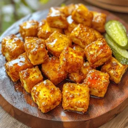 To make Vegan Nashville Hot Tofu Nuggets, gather the following ingredients: - 16 oz firm tofu, pressed and cubed - 1 cup plant-based milk (such as almond or soy) - 1 tablespoon apple cider vinegar - 1 cup all-purpose flour - 1 cup cornmeal - 2 teaspoons garlic powder - 2 teaspoons onion powder - 1 teaspoon smoked paprika - 1 teaspoon cayenne pepper (adjust to spice preference) - 1 teaspoon salt - 1 teaspoon black pepper - 1 tablespoon maple syrup - ¼ cup hot chili oil (homemade or store-bought) - Fresh pickles, for serving - Sliced bread or buns, for serving (optional) These ingredients create a bold and flavorful dish. The firm tofu serves as the base. It absorbs the spices and becomes crispy. The plant-based milk, mixed with vinegar, acts like buttermilk. This adds a tangy flavor. The flour and cornmeal create a crunchy coating. The spices like garlic powder and smoked paprika bring warmth and depth. Cayenne pepper adds heat, which you can adjust to your liking. Maple syrup balances the spice, making it delicious. Hot chili oil gives a strong kick and makes the dish stand out. Fresh pickles add a tangy crunch when you serve the nuggets. Sliced bread or buns can make a tasty sandwich. This recipe is simple and fun. You can find the full recipe in the provided section. Enjoy creating this spicy vegan delight! - Preheat your oven to 400°F (200°C). - Cut the firm tofu into nugget-sized cubes. This makes them easy to handle and cook. - In a bowl, mix 1 cup of plant-based milk with 1 tablespoon of apple cider vinegar. - Let this sit for about 5 minutes. It will thicken and curdle a bit, creating a vegan buttermilk. - In one bowl, combine 1 cup of all-purpose flour with garlic powder, onion powder, smoked paprika, salt, and black pepper. - In another bowl, prepare the cornmeal mix with 1 cup of cornmeal and 1 teaspoon of cayenne pepper. - First, dip each tofu nugget in the flour mix. Be sure to coat it well. - Next, dip it into the buttermilk mixture, letting any extra drip off. - Finally, roll it in the cornmeal mix for a crunchy finish. - Place the coated nuggets on a baking sheet lined with parchment paper. - Bake them for 25-30 minutes, flipping halfway to ensure they cook evenly. - In a small bowl, mix ¼ cup of hot chili oil with 1 tablespoon of maple syrup. - You can adjust the spice level by adding more cayenne if you like it hot. - Once baked, transfer the nuggets to a bowl. - Toss them in the hot oil glaze until they are well-coated. - Serve warm with fresh pickles and optional bread for a complete meal. For the full recipe, check the details above. To get that perfect crunch, pay close attention to your coating technique. Start by fully coating each tofu nugget in the flour mix. Make sure no spots are bare. After that, dip the nugget in the vegan buttermilk. Let any extra liquid drip off. Finally, roll it in the cornmeal mix. This three-step process ensures a crispy crust. When baking, avoid overcrowding the baking sheet. If nuggets are too close, they will steam, not bake. Leave space between each nugget. This allows heat to circulate and gives you that crunch you want. Want to control the heat? You can easily adjust the cayenne pepper. If you love spice, add more. If you prefer milder flavors, use less. Taste as you go. This way, you can find the right balance for your palate. Also, to balance heat, try adding maple syrup. Sweetness can cut through the spice. Start with a tablespoon and see how it feels. You can always add more later. These nuggets shine when served with sides. Try crispy fries or a fresh salad. They also pair well with dips like vegan ranch or spicy mayo. For drinks, a cold lemonade or sweet tea complements the heat nicely. For a fun twist, serve them on buns. Add pickles for a crunchy contrast. This makes a tasty sandwich that everyone will love. Check out the Full Recipe to master these nuggets! {{image_2}} If you want to switch things up, consider using seitan or tempeh. Both add unique textures and flavors. Seitan has a chewy, meat-like quality, while tempeh offers a nutty taste. For a gluten-free option, use chickpea flour or a mix of gluten-free flours. This way, you can enjoy crispy nuggets without the gluten. Get creative with spices! You can add cumin, paprika, or even a hint of cinnamon for a twist. Fresh herbs like thyme or rosemary can also bring in fresh flavors. Marinades are another fun idea. Try soaking the tofu in soy sauce or a lemon-garlic mix before breading. This makes the nuggets even more flavorful! Think beyond just nuggets! You can serve them in homemade sandwiches with lettuce and pickles for a tasty meal. Another fun idea is to stack them on skewers with veggies for a colorful presentation. Serve them with dips like vegan mayo or hot sauce for added flavor. These nuggets are great as a snack or a main dish! To keep your Vegan Nashville Hot Tofu Nuggets fresh, store them properly. First, let the nuggets cool down to room temperature. Place them in an airtight container. This helps prevent moisture loss and keeps them crispy. If you need to freeze them, use freezer-safe bags. Remove as much air as you can to avoid freezer burn. To enjoy your nuggets again, reheating is key. For the best crispiness, use the oven. Preheat it to 375°F (190°C). Spread the nuggets out on a baking sheet. Bake them for about 10-15 minutes. This method keeps them crunchy. If you're in a hurry, the microwave works too. Just remember, it can make them soft. Heat for 1-2 minutes, but check often. In the fridge, these nuggets last about 3-4 days. Make sure to place them in the airtight container. If you freeze them, they can last up to 3 months. When ready to eat, thaw overnight in the fridge before reheating. This way, they will taste fresh and delicious. Enjoy the full recipe for your cooking adventure! Yes, you can use silken or extra-firm tofu. Silken tofu offers a softer texture. It's great for blending into sauces but may not hold shape for nuggets. Extra-firm tofu works well for a chewier bite. It holds its shape better during cooking. If you opt for silken tofu, consider baking it longer for better texture. To make this recipe gluten-free, substitute all-purpose flour with gluten-free flour. You can use rice flour or chickpea flour. For the cornmeal, ensure it is labeled gluten-free. This swap keeps the texture crispy while avoiding gluten. Always check labels on store-bought ingredients for hidden gluten. Hot chili oil adds great flavor and heat. However, you can use regular vegetable oil mixed with red pepper flakes. This gives you a similar spice without the chili oil. You can also try using sriracha or another hot sauce as a substitute. Adjust the amount based on your heat preference. Yes, leftovers can be reheated. The best method is to use an oven or air fryer. Reheat at 350°F (175°C) for about 10-15 minutes. This way, they stay crispy. Avoid the microwave, as it can make them soggy. For best results, place them on a wire rack to allow airflow. Nashville hot chicken is a Southern dish that began in Nashville, Tennessee. The story goes that a woman made it to get back at her man for cheating. She coated fried chicken in hot spices. This spicy dish gained popularity over the years. Now, it has many vegan adaptations, like our nuggets. These versions keep the flavor while being plant-based. You can enjoy a taste of Nashville without meat! In this blog post, we explored a tasty vegan version of Nashville hot chicken. You learned how to prepare crispy tofu nuggets and create a flavorful hot oil glaze. We covered tips for perfecting the dish, along with variations and storage suggestions. Enjoy customizing the spice levels and serving styles to fit your taste. This recipe not only satisfies cravings but also allows for creativity in the kitchen. Try it out and enjoy each bite of your homemade, plant-based delight!