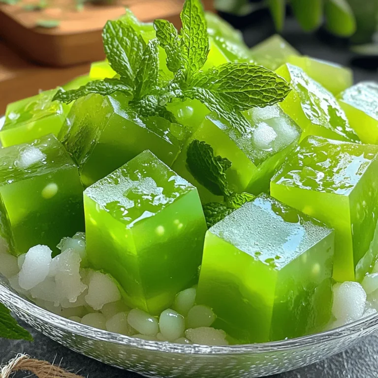 Grass jelly balls are a fun and tasty treat. They come from grass jelly, which is made from the leaves of the Mesona chinensis plant. The jelly has a dark color and a soft, wobbly texture. When you cut it into cubes, it looks very appealing. In this dish, we mix the jelly with tapioca pearls and coconut milk for a sweet and creamy dessert. You can enjoy them chilled, making them perfect for hot days. Grass jelly has a long history in Asian cuisine. It is popular in countries like China, Taiwan, and Thailand. People often serve it as a dessert or drink. In some cultures, grass jelly is seen as a cooling food. Many believe it helps with digestion and keeps you hydrated. It is common to see grass jelly in bubble tea or other sweet treats. This shows how loved it is around the world. Grass jelly offers several health benefits. It is low in calories, which makes it a great snack. It contains antioxidants that can help your body fight off free radicals. These are harmful substances that can cause cell damage. Grass jelly also has fiber, which is good for your digestion. This treat can be a healthy option when you want something sweet without added guilt. Enjoying grass jelly balls can be a fun way to treat yourself while still being mindful of your health. To make grass jelly balls, gather these simple items: - 1 cup grass jelly, cut into small cubes - 1/2 cup tapioca pearls (small size) - 1/4 cup coconut milk - 2 tablespoons sugar (adjust to taste) - 1/4 teaspoon vanilla extract - Fresh mint leaves for garnish - Crushed ice (optional) These ingredients work together to create a delightful treat. The grass jelly brings a unique herbal flavor, while the tapioca pearls add a chewy texture. If you can’t find an ingredient, don’t worry! Here are some swaps you can use: - For grass jelly, use agar-agar or another jelly. - Instead of tapioca pearls, try small rice balls or sago. - Coconut milk can be replaced with almond or soy milk. - If you need a sugar alternative, use honey or maple syrup. These substitutions can change the taste slightly but still yield a tasty result. You can find grass jelly at many local Asian grocery stores. Look in the dessert or jelly aisle. Many stores sell it in cans or packages. You can also purchase grass jelly online through platforms like Amazon or specialty food websites. This way, you can stock up and enjoy this treat anytime! To make Grass Jelly Balls, you need to start with the tapioca pearls. First, boil 3 cups of water in a pot. Once the water is bubbling, add the tapioca pearls. Stir them gently. This step helps keep them from sticking together. Cook the pearls for 15 to 20 minutes. They should turn clear when they are done. After cooking, take the pot off the heat and let the pearls sit for 10 more minutes. This resting time makes them even softer. Finally, drain the pearls and rinse them under cold water. This stops the cooking and removes extra starch. Set them aside for later. Next, let’s make the sweet coconut milk base. In a bowl, combine 1/4 cup of coconut milk, 2 tablespoons of sugar, and 1/4 teaspoon of vanilla extract. Mix well until the sugar is fully dissolved. This mixture adds a creamy, sweet touch to your Grass Jelly Balls. You can adjust the sugar to suit your taste. If you like it sweeter, feel free to add a little more. Now it's time to put everything together. Take serving bowls and layer the grass jelly cubes at the bottom. Next, add the cooked tapioca pearls on top of the jelly. Pour the sweet coconut milk mixture over these layers. If you want a fun twist, add crushed ice on top. This gives a nice chill to your treat. Finally, garnish with fresh mint leaves. They add color and a burst of freshness. Enjoy your Grass Jelly Balls as a healthy treat! For the full recipe, check out the earlier section. {{image_2}} To make perfect tapioca pearls, start with a pot of water. Boil 3 cups of water before adding the pearls. Stir gently to keep them from sticking. Cook until they turn clear, about 15-20 minutes. After cooking, let them rest in hot water for 10 minutes. This helps them soften more. Rinse the pearls under cold water to stop the cooking. This step also removes extra starch, giving them a nice texture. If you have leftovers, store them in an airtight container. Keep the grass jelly and tapioca pearls separate. This keeps them fresh longer. Place the coconut milk mixture in a different container. Store in the fridge for up to three days. When serving again, just mix the items back together. You can add a bit of fresh coconut milk to revive the flavors. One common mistake is overcooking the tapioca pearls. They can turn mushy if cooked too long. Another mistake is not rinsing the pearls after cooking. Rinsing is key to achieving the right texture. Avoid using too much sugar in your coconut milk. You can always add more later if needed. Lastly, don't skip the mint leaves for garnish. They add a fresh taste and make your dish look nice! Grass jelly balls are fun and versatile. You can serve them in many ways. One simple style is in a bowl with crushed ice. This keeps them cool and refreshing. You can also layer them in a glass for a beautiful look. Add colorful fruits on top for a pop of color. This makes the dish more appealing. You can change the taste with different ingredients. For a fruitier flavor, try adding fresh fruits like mango or berries. You can also use flavored syrups instead of sugar. Matcha or pandan extract can add depth to your dish. If you like a creamier texture, use almond milk or soy milk instead of coconut milk. These changes can make your grass jelly balls unique and exciting. Grass jelly balls can be used in many other recipes. You can add them to smoothies for extra texture. They also work well in desserts like puddings or parfaits. Try mixing them into a fruit salad for a fun twist. The chewy texture adds a nice contrast to softer fruits. You can find more ideas in the full recipe. Yes, you can make Grass Jelly Balls in advance. Prepare the grass jelly and tapioca pearls ahead of time. Store them in the fridge. When you're ready to serve, just mix the components. This saves time and keeps things fresh. Just remember to add the coconut milk mixture right before serving for the best taste. Grass Jelly Balls are versatile. You can serve them with fresh fruit like mango or strawberries. They also pair well with sweetened condensed milk. For a fun twist, add a scoop of ice cream on top. You can even serve them in a fruit salad for a colorful dish. The options are endless! Yes, this recipe is mostly vegan! Just ensure the grass jelly you use is plant-based. The coconut milk is already vegan, and you can substitute sugar with a vegan sweetener. This way, you can enjoy a tasty treat that fits your diet. Grass Jelly Balls are a great choice for everyone! For the full recipe, check out the detailed steps to create this delicious treat. Grass jelly balls are a delightful treat that offer cultural charm and health benefits. They combine simple ingredients like tapioca pearls and coconut milk. Making them involves easy steps and a bit of creativity. Remember to try different flavors and serve styles for fun. Avoid common mistakes to ensure your dessert shines. With the tips and insights shared, you’re ready to enjoy and share this tasty dish! Explore the world of grass jelly balls and make it your own. Enjoy every bite!
