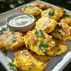 To make Oven-Baked Yellow Squash Fritters, you will need: - 2 medium yellow squashes, grated - 1 small onion, finely chopped - 1 cup breadcrumbs (preferably whole wheat) - 2 large eggs - 1/2 cup grated Parmesan cheese - 1/4 cup fresh parsley, chopped - 1 teaspoon garlic powder - 1 teaspoon paprika - Salt and pepper to taste - Cooking spray or olive oil for greasing You can swap yellow squash for zucchini if you prefer. Whole wheat breadcrumbs can be replaced with regular breadcrumbs. If you want a dairy-free option, use a vegan cheese substitute instead of Parmesan. Measuring ingredients properly is key for great fritters. Use dry measuring cups for solids like breadcrumbs and cheese. For liquids, use a liquid measuring cup. Pour the liquid to the mark for accuracy. Fresh ingredients make all the difference. The yellow squash should feel firm and bright. Fresh parsley adds a burst of flavor that dried herbs can't match. When you use fresh ingredients, you get tastier fritters every time. To start, wash the yellow squash well. Slice off both ends. Then, grate the squash using a box grater. This gives the fritters a nice texture. Next, finely chop the onion. Add both the grated squash and onion into a large bowl. It’s key to remove moisture from the squash. Use a clean kitchen towel to twist and squeeze the grated squash. This step is crucial. If you skip it, the fritters will be soggy. Squeezing out excess moisture helps them crisp up nicely while baking. Preheat your oven to 400°F (200°C). Line a baking sheet with parchment paper and lightly grease it with cooking spray or olive oil. This prevents sticking and helps with browning. Now, mix the dry and wet ingredients in the bowl with the squash and onion. Form small patties, about 2-3 inches across, and place them on the baking sheet. Leave space between each fritter for even cooking. Bake the fritters for 20-25 minutes. Flip them halfway through the cooking time for even browning. Use a spatula to turn each fritter gently. This step ensures they cook evenly on both sides. For crispy fritters, spray the tops lightly with cooking spray or drizzle some olive oil before baking. This helps create that perfect golden crust we all love. To check if your fritters are done, look for a deep golden color and a crispy texture. If they are golden brown on both sides, they are ready to come out of the oven. Allow them to cool for a few minutes before serving. Enjoy these delicious fritters warm for the best taste! For the full recipe, check out the details above. To make your fritters even tastier, add spices like cumin or chili powder. Fresh herbs like basil or dill also work well. Before you mix the ingredients, sprinkle some salt over the grated squash. This helps draw out moisture and boosts flavor. For the best crispiness, use a light-colored baking sheet. Dark pans can cause burning. A food processor is handy for grating squash and chopping onion quickly. Using parchment paper makes for easy cleanup, too. One common error is adding too much moisture. Always squeeze out extra liquid from the squash. This keeps your fritters crispy. Also, get the ingredient ratios right. Too many breadcrumbs can make them dry, while too few can make them fall apart. Stick to the Full Recipe for perfect ratios. {{image_2}} If you want to mix things up, try using different veggies. Zucchini is a great swap. You can also use carrots or sweet potatoes for a sweet touch. For a vegan option, replace the eggs with flaxseed meal. Just mix one tablespoon of flaxseed with three tablespoons of water. Let it sit for five minutes until it thickens. For cheese, use nutritional yeast. It gives a cheesy flavor without dairy. Dips can make your fritters even better. A yogurt sauce or tzatziki works well. You can also try a spicy salsa or a garlic aioli. These add flavor and moisture. Serve fritters as appetizers for parties. They also make a tasty main dish with a salad. Just arrange them nicely on a platter. You can adapt this recipe based on what's in season. In summer, add fresh herbs like basil or mint. In fall, spice them up with nutmeg or cinnamon. For holidays, shape them into festive forms or use colorful veggies. This makes them perfect for gatherings. Always check your local market for the freshest produce. You’ll discover new flavors that surprise your guests. Don't forget to check out the Full Recipe for more tips! To keep your leftover fritters fresh, store them in an airtight container. Place parchment paper between layers to prevent sticking. You can refrigerate them for up to three days. If you want to keep them longer, freeze the fritters. They can stay good in the freezer for up to three months. Just make sure they cool completely before freezing. When it’s time to enjoy your fritters again, the oven works best. Preheat it to 375°F (190°C). Place the fritters on a baking sheet and heat for about 10-15 minutes. This method keeps them crispy. If you use the microwave, they may turn soft. If you must use it, place a paper towel under the fritters. This helps absorb extra moisture. Enjoy your Oven-Baked Yellow Squash Fritters at their best! How do I make my fritters crispier? To make your fritters crispier, remove extra moisture. After grating the squash, use a clean towel to squeeze out the liquid. This step is key. You can also add a bit more breadcrumbs for extra crunch. Lastly, make sure to use enough cooking spray or oil on top. Can I make these fritters ahead of time? Yes, you can make these fritters ahead. Prepare them and store them in the fridge for a day. You can bake them just before serving. This keeps them fresh and crispy. What can I substitute for Parmesan cheese? If you need a substitute for Parmesan, try using nutritional yeast. It gives a cheesy flavor without dairy. You can also use any hard cheese you like, such as Pecorino or Grana Padano. Can I use frozen squash instead of fresh? Frozen squash is not the best for this recipe. It has more moisture, which can make your fritters soggy. If frozen is all you have, thaw and drain it well before using. What are the best side dishes to serve with fritters? The best side dishes include a fresh salad or yogurt dip. A tangy tzatziki pairs well too. You can also serve these fritters with a side of roasted vegetables or a grain like quinoa. Can these be served cold or are they better warm? These fritters are best when warm. They stay crispy and taste fresh. If you have leftovers, you can serve them cold, but heat them for better flavor. Try the Full Recipe for complete details on how to enjoy this dish! Oven-baked yellow squash fritters are easy and fun to make. We covered all the key ingredients and their measurements. Preparation and cooking tips ensure perfect fritters every time. I shared ways to enhance flavors and avoid common mistakes. You can switch ingredients to suit your taste and try different dips. Follow the storage and reheating tips to enjoy leftovers. With these insights, you're ready to create delicious fritters for any occasion. Enjoy your cooking journey!