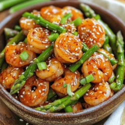 - 1 lb large shrimp, peeled and deveined - 1 bunch asparagus, trimmed and cut into 2-inch pieces - 3 tablespoons sweet chili sauce - 2 tablespoons soy sauce - 1 tablespoon lime juice - 2 cloves garlic, minced - 1 teaspoon fresh ginger, grated - Salt and pepper, to taste - Sesame seeds and chopped green onions, for garnish This dish shines with fresh and simple ingredients. Large shrimp bring a sweet taste, while asparagus adds crunch and color. The marinade gives a nice kick, thanks to the sweet chili sauce and soy sauce. Lime juice brightens the flavors, while garlic and ginger add depth. Use salt and pepper to finish the dish just right, and for a lovely touch, top with sesame seeds and green onions. You can find the full recipe for Sweet Chili Shrimp with Asparagus to get more detailed steps and tips. Enjoy cooking! First, grab a medium bowl. Combine sweet chili sauce, soy sauce, lime juice, minced garlic, and grated ginger. Mix them well to form your marinade. This mix adds a sweet and spicy flavor to your shrimp. Now, add the shrimp to your marinade. Ensure each shrimp is coated well. Let them sit for 15-20 minutes. This waiting time helps the shrimp soak up all those tasty flavors. Heat one tablespoon of olive oil in a skillet over medium-high heat. Once hot, toss in the asparagus pieces. Sauté for about 3-4 minutes until they are tender but still crisp. Sprinkle a pinch of salt and pepper for extra taste. After the asparagus is ready, push them to one side of the skillet. Add the marinated shrimp to the center. Cook for about 2-3 minutes on each side. You’ll know they’re done when they turn pink and look cooked through. Once the shrimp are ready, pour any remaining marinade over the dish. Allow it to simmer for a minute to thicken slightly. Then, remove from heat. Garnish with sesame seeds and chopped green onions before serving. This adds a nice crunch and fresh flavor to your meal. Enjoy your sweet chili shrimp with asparagus! To avoid overcooking shrimp, watch the color. Cook until they turn pink. This usually takes about 2-3 minutes on each side. If you leave them too long, they will get tough. Use a timer if needed. Always remove shrimp from heat as soon as they are done. For tender asparagus, cut them into 2-inch pieces. This helps them cook evenly. Sauté them in hot olive oil for about 3-4 minutes. They should be bright green and crisp. If you overcook them, they get mushy. A pinch of salt and pepper adds great flavor. To boost flavor, try adding red pepper flakes for heat. You can also mix in a splash of fish sauce for depth. Fresh herbs like cilantro or basil can brighten the dish. For a twist, consider a dash of sesame oil for a nutty taste. All these enhance the sweet chili shrimp with asparagus. For the full recipe, check above. {{image_2}} If you want to change the protein, chicken or tofu works great. For chicken, use boneless breasts or thighs. Cut them into bite-sized pieces and follow the same marinating steps as the shrimp. Cook until the chicken is no longer pink, about 6-8 minutes. For tofu, use firm or extra-firm tofu. Cut it into cubes and press to remove excess water. Marinate and sauté for 4-5 minutes, until golden brown. Both options keep the dish tasty and satisfying. Feel free to mix in other vegetables for more color and flavor. Bell peppers add crunch and sweetness. Broccoli florets bring a nice bite and vibrant green. Snap peas or snow peas add a fresh taste and texture. Carrots, sliced thin, also work well. Just adjust cooking time based on the veggies you choose. This way, you can customize the dish to your taste. You can easily change the spice level to match your preference. For a milder taste, reduce the amount of sweet chili sauce. Add more lime juice to balance the flavors. If you like heat, add red pepper flakes or a dash of sriracha. You can also toss in some chopped fresh chili peppers while cooking the shrimp. Adjust the spice to make this dish just right for you. For more details on making this dish, check the full recipe. To keep your Sweet Chili Shrimp with Asparagus fresh, store leftovers in an airtight container. This helps maintain flavor and texture. Place the container in the fridge if you plan to eat them within a few days. For longer storage, seal your dish in a freezer-safe bag and freeze it. Make sure to remove as much air as possible to prevent freezer burn. When you want to enjoy your leftovers, reheating is key. You can use a microwave or a skillet. For the microwave, heat on medium power in short bursts. Stir between intervals to heat evenly. If using a skillet, add a splash of water to keep the shrimp from drying out. Heat on low, stirring gently until warmed through. In the fridge, your Sweet Chili Shrimp with Asparagus will last about 3 days. If you freeze it, the dish can stay good for up to 3 months. Just remember to label your storage containers with the date. This helps you keep track and enjoy your meal at its best. Yes, you can prep this dish ahead. Marinate the shrimp in the sauce. You can store it in the fridge for up to two hours. Cook the asparagus fresh just before serving. This keeps them crispy and bright. You can also cook the whole dish and store it. Just reheat it gently before serving. You can enjoy this dish with many sides. Here are some great options: - Steamed rice - Quinoa - Noodles - A fresh salad - Stir-fried vegetables These sides will balance the flavors and add nutrition. Yes, it can be gluten-free! Use gluten-free soy sauce instead of regular soy sauce. Many brands offer great options. Always check the label to be sure. This way, you can enjoy the dish safely. For the detailed cooking instructions, refer to the full recipe. This blog post shared a simple recipe for Sweet Chili Shrimp with Asparagus. We explored key ingredients like shrimp, asparagus, and a tasty marinade. You learned step-by-step instructions, tips for perfecting your dish, and variations to suit your taste. In closing, this recipe is quick, flexible, and flavorful. With a little practice, you can craft a delicious meal everyone will enjoy. Try it, and make it your own!