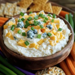 - 8 oz cream cheese - 1 cup grated sharp cheddar cheese - 1/2 cup crumbled blue cheese The main ingredients are key to this spread's rich flavor. Cream cheese brings a smooth base. Sharp cheddar adds a strong taste. Blue cheese gives it a bold twist. Together, they create a creamy and tangy mix. - 1/4 cup mayonnaise - 1/4 cup sour cream - 1 tablespoon Dijon mustard These additional ingredients enhance the texture and taste. Mayonnaise keeps the spread moist. Sour cream adds a nice tang. Dijon mustard gives it a bit of zest. This combination makes every bite exciting. - 1 teaspoon garlic powder - 1 teaspoon onion powder - 1/2 teaspoon cayenne pepper - 2 green onions, finely chopped Seasoning is crucial for flavor. Garlic powder adds depth. Onion powder offers a savory note. Cayenne pepper gives it a gentle kick. Finally, chopped green onions brighten the dish. The colors and flavors make the spread pop. For the full recipe, check the details above. To start, grab a mixing bowl. First, combine the cream cheese, sharp cheddar cheese, and blue cheese. Make sure the cream cheese is softened. This will help it mix better. Next, add the mayonnaise, sour cream, Dijon mustard, garlic powder, onion powder, and cayenne pepper. Mixing these wet ingredients with the cheese gives the spread flavor and creaminess. Now it's time to blend! You can use a handheld mixer or just a spatula. If you use a mixer, it will be quick and easy. Mix until everything is smooth and well combined. If you prefer hand mixing, make sure to stir well. You want the texture to be creamy but not too runny. This makes for a perfect spread. Chilling is key! After mixing, transfer the cheese spread to a nice serving bowl. Cover it with plastic wrap and refrigerate for at least two hours. This time allows all the flavors to meld together. For serving, I recommend pairing the cheese spread with an array of crackers, sliced baguette, or fresh veggies. You can also garnish with more chopped green onions or a sprinkle of paprika for that extra pop. To make the spread creamy, start by softening the cream cheese. You can let it sit at room temperature for about 30 minutes. This makes it easy to blend. If you're in a hurry, you can microwave it for 10 seconds. Just be careful not to melt it. When you mix your ingredients, use a handheld mixer or a spatula. This helps blend everything smoothly. Make sure to scrape the bowl's sides. This way, all the flavors mix well. A smooth texture is key to a great spread. To boost the flavor, consider adding spices. Paprika gives a nice kick. Cumin can add warmth. You can also try fresh herbs like parsley or dill. These add color and freshness. If you want a bolder taste, add more cayenne pepper. Personalizing your spread is fun! Think about your favorite flavors. You can create a unique spread that fits your taste. For the best accompaniments, serve your spread with crackers, sliced baguette, or fresh veggies. These pair well and create a colorful platter. You can also add pickles or olives for extra flavor. Presentation matters! Use a decorative bowl to serve your cheese spread. Garnish with chopped green onions or a sprinkle of paprika. This makes it look appealing for parties. Everyone will want to try it! {{image_2}} You can switch up the flavor of your cheese spread by using different cheese types. Try mixing in some creamy goat cheese or even a sharp pepper jack. Each cheese brings its own taste. If you like heat, add some diced jalapeños or crushed red pepper flakes. This will give your spread a nice kick. For gluten-free options, just focus on the cheeses and fresh veggies. Use gluten-free crackers or serve it with fresh vegetable sticks. If you're looking for vegan alternatives, swap the cream cheese and sour cream for nut-based options. You can also use nutritional yeast for that cheesy flavor without dairy. Incorporate seasonal herbs for a fresh twist. In the spring, add chives or dill. In the fall, try sage or thyme. These herbs can make your spread lively and bright. For holidays, consider adding cranberries or walnuts. This makes your cheese spread festive and fun! For more detailed steps and ideas, check out the Full Recipe. Store your French Quarter Cheese Spread in an airtight container. This keeps it fresh and tasty. Place it in the fridge right after serving. The spread lasts about 5 to 7 days when chilled. If you see any change in smell or texture, toss it out. You can freeze the cheese spread too. First, scoop it into a freezer-safe container. Leave space at the top for expansion. Seal it tightly and label it with the date. It stays good for about 2 months in the freezer. When ready to use, move it to the fridge for 8 hours to thaw. Mix it well before serving. Don’t waste any leftovers! Use the spread as a dip for veggies or crackers. Spread it on a bagel for a rich breakfast. You can also mix it into pasta for a creamy sauce. Or, use it in a grilled cheese sandwich for a fun twist. The options are endless! For the full recipe, check out the details provided above. Making French Quarter Cheese Spread is quick and easy. The prep time is only 10 minutes. After mixing, you need to chill it for at least 2 hours. This gives the flavors time to blend. So, in total, you spend about 2 hours and 10 minutes from start to finish. Yes, you can make this cheese spread ahead of time. I often prepare it a day before my event. Just store it in the fridge in a covered dish. This helps the flavors develop more. When it's time to serve, just stir it and check the seasoning. You have many tasty options for pairing. Serve it with crackers for crunch. Sliced baguette works great too. Fresh veggie sticks add a nice touch. You can also use pretzels for a fun twist. For a festive look, garnish with extra green onions or a sprinkle of paprika. French Quarter cheese spread is easy to make and delicious. You blend creamy cheeses with rich flavor. Chilling helps the taste deepen and makes it perfect for serving. Add spices or herbs to make it your own. You can also try different cheeses or add heat with peppers. Store leftovers well, and get creative with them in other dishes. Enjoy this spread at your next gathering; it’ll be a hit!