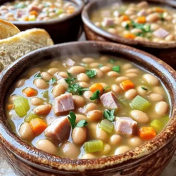 To make a tasty slow cooker ham and beans dish, you need these items: - 1 lb dried navy beans, soaked overnight - 1 cup diced ham (use leftover ham or store-bought boiled ham) - 1 medium onion, chopped - 2 carrots, diced - 2 celery stalks, diced - 4 cloves garlic, minced - 6 cups low-sodium chicken broth - 2 bay leaves - 1 teaspoon dried thyme - 1 teaspoon smoked paprika - Salt and pepper to taste - 2 tablespoons fresh parsley, chopped (for garnish) You can swap some ingredients based on what you have. If you don’t have navy beans, use pinto or black beans. These will work just fine. For the ham, turkey or chicken can be a lighter choice. If you want a vegetarian dish, skip the ham and add more veggies or use vegetable broth. Fresh herbs add great flavor, but dried herbs are a good substitute too. This dish gives you a healthy meal. Each serving (about 1.5 cups) has roughly: - Calories: 320 - Protein: 24g - Carbohydrates: 45g - Fiber: 12g - Fat: 6g This meal is rich in protein and fiber, making it a filling choice. The beans provide good nutrients, while the ham adds flavor and protein. You can enjoy this dish guilt-free! For more details and the full recipe, check out the recipe link. First, gather all your ingredients for the ham and beans. This makes cooking easy. Start by rinsing and draining the soaked navy beans. Set them aside. Next, chop your onion, carrots, and celery. Mince the garlic, too. You want to have everything ready before you start. This helps the cooking process flow smoothly. Then, in your slow cooker, add the beans. Next, toss in the diced ham, onion, carrots, celery, and garlic. Pour the low-sodium chicken broth over all this. Make sure the beans are fully covered by the broth. This keeps them moist and helps them cook evenly. Add the bay leaves, thyme, smoked paprika, salt, and pepper. Stir everything to mix well. Cover the slow cooker with the lid. You can cook this dish on low or high heat. If you choose low, let it cook for 6 to 8 hours. This method brings out rich flavors. If you’re short on time, go for high heat. This takes about 3 to 4 hours. Both methods make the beans tender and tasty. To boost flavor, use leftover ham. It adds a nice, rich taste. Fresh herbs also make a difference. Sprinkle some parsley on top before serving. It adds color and freshness. Taste the stew before serving. Adjust the seasoning with more salt or pepper if needed. Remove the bay leaves before ladling the stew into bowls. This recipe is all about comfort. It brings warmth to any table. For the full recipe, check the detailed instructions above. To make your ham and beans shine, use great ingredients. Fresh herbs like thyme and parsley boost flavor. Smoked paprika adds a warm, smoky taste. A squeeze of lemon juice before serving brightens the dish. You can also try adding a dash of hot sauce for a little kick. Keep tasting as you go. Adjust the salt and pepper to suit your palate. Soak your beans overnight for the best results. This helps them cook evenly and become tender. Rinse and drain them before adding to the slow cooker. Cooking on low heat for 6-8 hours gives the beans a creamy texture. If you cook on high, aim for 3-4 hours. Always check the beans near the end. They should be soft but not mushy. One mistake is not soaking the beans. This can lead to tough beans. Another is over-seasoning early on. Add salt late in the cooking process to avoid tough beans. Also, avoid using too much liquid. The beans will absorb some broth, so start with the right amount. Lastly, don’t forget to remove bay leaves before serving. They can be tough and not pleasant to eat. {{image_2}} You can make a tasty version without meat. Use vegetable broth instead of chicken broth. Replace ham with smoked tofu or tempeh for that savory flavor. Add more veggies like bell peppers and zucchini. This will keep your dish hearty and full of flavor. If you want to mix it up, use other meats. Smoked sausage or diced turkey work great. You can even use leftover roast beef for a different twist. Just cut the meat into small pieces and stir it in with the beans. Herbs and spices can change the whole dish. Try adding fresh thyme or rosemary for a fragrant touch. A dash of cayenne pepper can spice things up if you like heat. You can also use a splash of vinegar for brightness. Each option adds a new layer of taste. Get creative and find what you love best! For the full recipe, refer to the Comforting Ham and Bean Stew section. To keep your ham and beans fresh, let them cool first. Use an airtight container. Store the dish in the fridge for up to three days. If you want to keep it longer, consider freezing. Freezing is a great option for ham and beans. Use freezer-safe containers or bags. Make sure to label each bag with the date. The stew lasts well for about three months in the freezer. When ready to eat, thaw it overnight in the fridge. To reheat, you have a few options. You can use the microwave or the stove. If using a microwave, heat in short bursts. Stir in between to avoid hot spots. If using the stove, warm it over low heat. Add a splash of broth if it’s too thick. Enjoy the comforting flavors all over again! For the full recipe, check out the Comforting Ham and Bean Stew. I love using navy beans for ham and beans. They are small, tender, and creamy. They absorb flavors well and give the dish a nice texture. You can also use great northern beans or pinto beans. These beans can work too, but navy beans are my top choice for this dish. Yes, you can use canned beans! Canned beans save time. Just rinse and drain them before adding to the slow cooker. If you use canned beans, reduce the cooking time. Cook for about 2 to 3 hours on low. This way, the beans stay tender and do not break apart. To make this in a stovetop pot, start by soaking the dried beans. Once soaked, drain them and add them to a pot. Then, add the ham, onion, carrots, celery, garlic, and broth. Bring it to a boil, then lower the heat. Cover and simmer for about 1.5 to 2 hours. Stir occasionally and check the beans. They should be soft and full of flavor. I like to serve this stew with crusty bread for dipping. A fresh salad makes a great side too. You might try cornbread for a sweet touch. Adding a sprinkle of fresh parsley on top makes it look nice and bright. These sides will balance the hearty stew and make a complete meal. In this blog post, we delved into the essential ingredients and methods for making delicious slow cooker ham and beans. We explored ingredient substitutions, nutritional info, and various cooking tips to enhance flavors. Plus, we covered storage tips, serving ideas, and common questions you might have. As you prepare to make this dish, remember to choose your ingredients wisely. Enjoy experimenting with flavors, and don’t stress about perfection. Happy cooking!
