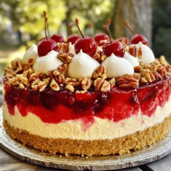 For a delicious cherry crumb cheesecake, you need a few key ingredients. Here’s what you will need: - 1 ½ cups graham cracker crumbs - ½ cup unsalted butter, melted - 1 cup sugar, divided - 1 ½ teaspoons ground cinnamon - 3 (8 oz) packages cream cheese, softened - 1 teaspoon vanilla extract - 3 large eggs - 1 cup cherry pie filling - ½ cup chopped pecans or walnuts (optional) These ingredients create a rich and creamy cheesecake with a sweet cherry topping. The graham cracker crust adds a perfect crunch, while the cream cheese gives it that smooth texture. You can customize your cheesecake with optional ingredients. Here are some fun ideas: - Fresh cherries for garnish - Chocolate chips for a hint of sweetness - Almond extract instead of vanilla for a unique flavor - Other nuts like almonds or hazelnuts Feel free to mix and match these options to make the dessert your own! To make this tasty cheesecake, gather these essential tools: - 9-inch springform pan - Mixing bowls - Electric mixer - Spatula - Measuring cups and spoons Having the right equipment makes the process smoother and more enjoyable. Now you're ready to create your cherry crumb cheesecake! For the full recipe, check out the detailed steps in the next section. 1. Preheat the Oven: Set your oven to 325°F (160°C). This helps the cheesecake bake evenly. 2. Prepare the Crust: In a bowl, mix graham cracker crumbs, melted butter, ½ cup sugar, and cinnamon. The mix should feel like wet sand. Press it firmly into the bottom of a 9-inch springform pan. 3. Bake the Crust: Place the crust in the oven for about 10 minutes. It should turn slightly golden. Take it out and let it cool. 4. Make the Cheesecake Filling: In a large bowl, use an electric mixer to beat the cream cheese until smooth. Gradually add the remaining ½ cup sugar and vanilla extract. Mix until blended. 5. Add the Eggs: Add the eggs one by one. Mix on low speed. Stop when just combined to avoid overmixing. 6. Combine with Cherry Filling: Carefully fold in the cherry pie filling. Be gentle so you don’t break too many cherries. 7. Pour Filling into Crust: Pour the cheesecake mixture over the cooled crust. Use a spatula to smooth the top. 8. Bake the Cheesecake: Bake for about 50-60 minutes. The center should set but still jiggle a bit. 9. Cool and Chill: After baking, turn off the oven. Crack the oven door open and let the cheesecake cool for about an hour. Then refrigerate for at least 4 hours, or overnight is best. 10. Prepare the Crumb Topping (Optional): If you want a crumb topping, mix leftover graham cracker crumbs with a tablespoon of melted butter and nuts. Sprinkle it over the cheesecake before serving. For more details, check the Full Recipe. Enjoy serving slices with extra cherry filling, whipped cream, and fresh cherries on top! To get that smooth and creamy texture, always use softened cream cheese. Cold cream cheese mixes poorly. Beat it well until it’s fluffy. Mix on low speed when adding eggs. This keeps air bubbles from forming. Too much air can cause cracks. Remember, you want a nice, even texture. One big mistake is overbaking the cheesecake. Check it when it’s jiggly in the center. The edges should be set, but the middle can still move a bit. Let it cool slowly in the oven. This helps prevent cracks. Another mistake is not chilling long enough. Refrigerate for at least four hours, but overnight is best. For a stunning presentation, serve slices on individual plates. Drizzle extra cherry filling on top. A dollop of whipped cream adds a nice touch. Fresh cherries make it look fancy. You can also sprinkle crushed nuts for added crunch. Try these ideas to make your cheesecake shine! For the full recipe, check the main section above. {{image_2}} You can change the fruit in this cheesecake. Instead of cherries, try blueberries, strawberries, or peaches. Each fruit brings its own taste and color. For a tropical twist, use pineapple or mango. Just remember to adjust the sugar based on the sweetness of the fruit. This keeps the balance right and enhances the flavor. If you need a gluten-free option, use gluten-free graham crackers. You can also try almond flour or ground oats. Mix them with melted butter and a bit of sugar. Press this mix into the pan just like the classic recipe. It still tastes great and everyone can enjoy it. To give your cheesecake an extra kick, add some flavor. You might stir in lemon zest for brightness or a splash of almond extract for warmth. Adding spices like nutmeg or cardamom can also make it unique. You can even mix in chocolate chips or swirl in some caramel for a rich twist. These small changes help you create a dessert that feels special and personal. For the Full Recipe, follow along and enjoy making your own Cherry Crumb Cheesecake! After making your cherry crumb cheesecake, cool it completely. Place it in the fridge. Cover it with plastic wrap or aluminum foil. This keeps it fresh and tasty. Always chill the cheesecake for at least four hours. For best flavor, let it sit overnight. The flavors meld nicely this way. You can freeze your cheesecake if you want to keep it longer. First, let it cool completely. Wrap it tightly in plastic wrap, then in aluminum foil. This prevents freezer burn. You can freeze it for up to three months. When ready to eat, thaw it in the fridge overnight. In the fridge, your cheesecake can last about five to seven days. Always check for any signs of spoilage. If you see any mold or smell something off, it’s best to throw it away. Freezing extends its life to about three months. Just remember to follow the right storage steps. Enjoy your cherry crumb cheesecake at its best! Yes, you can use a store-bought crust for this cheesecake. It saves time and still tastes great. Look for a graham cracker crust for the best flavor. Just make sure it fits a 9-inch springform pan. To prevent cracks, avoid overmixing the batter. Mix just until combined. Also, bake at a low temperature and let it cool slowly in the oven. Cracking usually happens due to rapid changes in temperature. Absolutely! This cheesecake is perfect for making ahead. You can prepare it a day or two in advance. Just keep it in the fridge to set. It tastes even better after chilling overnight. If you need a substitute, try using mascarpone cheese or a dairy-free cream cheese. Both options will give you a creamy texture. Keep in mind that the flavor may change a bit. For the full recipe, check out the Cherry Crumb Cheesecake section. It includes all the needed ingredients and steps to create this delicious dessert. Enjoy baking! Making Cherry Crumb Cheesecake is fun and rewarding. We covered key ingredients, step-by-step instructions, and helpful tips. You learned how to avoid common mistakes and tried different variations. Proper storage keeps your cheesecake fresh. Remember to follow the cooling tips for the best results. With practice, you can create a cheesecake that impresses everyone. Enjoy every bite, and happy baking!