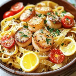 For this tasty dish, gather these main ingredients: - 8 oz spaghetti or fettuccine pasta - 1 lb scallops, cleaned - 1 lb shrimp, peeled and deveined - 6 tablespoons unsalted butter - 4 cloves garlic, minced - 1 cup cherry tomatoes, halved - 1 lemon, zested and juiced - 1/4 cup fresh parsley, chopped - Salt and pepper to taste - Grated Parmesan cheese (for serving) These ingredients create a rich, buttery sauce full of flavor. The scallops and shrimp add a nice touch of seafood goodness. You can enhance your dish with these optional items: - 1 teaspoon red pepper flakes (for a spicy kick) - A splash of white wine (for extra depth) - Fresh basil (for a touch of sweetness) Adding these ingredients can make your pasta even more exciting. If you're missing something, don’t worry! Here are some easy swaps: - Pasta: Use any pasta shape you have on hand. - Scallops: Try using fish or more shrimp instead. - Butter: Olive oil works well for a lighter option. - Cherry Tomatoes: Use canned tomatoes for a different flavor. With these substitutions, you can still enjoy a great meal. For the full recipe, check the previous section. Start by boiling a big pot of salted water. Once it boils, add 8 oz of spaghetti or fettuccine. Cook it until it’s al dente, which usually takes about 8-10 minutes. Reserve 1 cup of the pasta water, then drain the rest. Set the pasta aside while you prepare the seafood. In a large skillet, melt 3 tablespoons of unsalted butter over medium-high heat. Season 1 lb of cleaned scallops with salt and pepper. When the butter is sizzling, add the scallops to the skillet. Sear them for 2-3 minutes on each side until they turn golden brown. Remove the scallops from the skillet and keep them warm. In the same skillet, add the remaining 3 tablespoons of butter. Let it melt, then toss in 4 cloves of minced garlic and 1 teaspoon of red pepper flakes if you want some heat. Cook for about 30 seconds until you smell the garlic. Next, add 1 lb of peeled and deveined shrimp. Season with salt and pepper, and cook for 2-3 minutes until the shrimp are pink and opaque. Add 1 cup of halved cherry tomatoes to the skillet. Cook for about a minute until they soften. Return the scallops to the pan. Squeeze the juice of 1 lemon over everything and add the lemon zest. Stir all the ingredients to mix the flavors well. Now, add the cooked pasta to the skillet, tossing it with the garlic butter sauce. If the sauce is too thick, add a little of the reserved pasta water until you reach your desired consistency. Stir in 1/4 cup of chopped parsley and adjust the seasoning with salt and pepper. Serve hot, topped with grated Parmesan cheese for that extra touch of flavor. For the full recipe, check the details above. To get a great sear on scallops, start with dry ones. Pat them with a paper towel to remove moisture. Heat your skillet on medium-high until it's hot. Add a bit of butter. Once the butter sizzles, place the scallops in the pan. Don't crowd them! Cook for 2-3 minutes on each side. You want a nice golden crust. This gives great flavor. If they stick, wait a little longer. Patience is key! Using fresh ingredients makes a big difference. Fresh garlic gives a strong taste. Use whole cloves, not powder. Cherry tomatoes add sweetness and color. Fresh parsley brightens the dish. Squeeze fresh lemon juice for a zesty kick. This mix of flavors makes each bite special. You can even add fresh herbs like basil or thyme for more depth. If you like heat, add red pepper flakes. Start with a small amount so it’s not too spicy. Taste as you cook! Salt and pepper help bring out flavors. Always season after cooking shrimp and scallops. If it needs more flavor, add more lemon juice or salt. You can also sprinkle cheese on top for extra richness. Feel free to adjust to your liking! For the full recipe, check out the detailed instructions. {{image_2}} You can boost this dish with fresh veggies. Adding spinach, peas, or bell peppers gives color and nutrition. They also add a nice crunch. Simply sauté them after cooking the shrimp. Toss them in before you add the pasta. This way, they stay bright and crisp. You can also use broccoli or zucchini for added flavor. While spaghetti and fettuccine are great choices, feel free to switch it up. You could try penne, linguine, or even whole wheat pasta. Gluten-free pasta works well too! Each type brings its own taste and texture. Just cook according to the package instructions. This keeps your meal fun and fresh each time. You have options for the sauce. For a creamy version, add heavy cream or cream cheese. This gives a rich taste that many love. If you want a lighter dish, skip the cream. Just use the garlic butter sauce as is. You can add more lemon juice for brightness. The choice is yours! For the full recipe, check the link above. To store leftovers, let the pasta cool to room temperature. Use an airtight container for best results. Place the pasta, scallops, and shrimp inside. Make sure to keep the sauce with the pasta. This helps keep the flavors fresh. When you want to enjoy the pasta again, use a skillet for reheating. Add a splash of water or broth to help keep it moist. Heat over medium-low heat until warm. Stir gently to avoid breaking the scallops. You can also microwave it in short bursts. Stir in between to ensure even heating. Garlic Butter Scallop and Shrimp Pasta lasts in the fridge for up to three days. If you want to keep it longer, freeze it in a safe container. It can last up to three months in the freezer. For the best taste, eat it within the first month. Always check for signs of spoilage before eating leftovers. Yes, you can use frozen scallops and shrimp. Just thaw them before cooking. Place them in the fridge overnight or run them under cold water. This helps keep them fresh. Frozen seafood can still taste great. Just make sure to pat them dry to get a nice sear. If you want to replace butter, use olive oil or a plant-based spread. Both options add flavor without losing richness. Olive oil brings a nice taste and works well with garlic. A plant-based spread can also give a creamy texture. You can prepare the pasta and seafood separately. Cook the pasta and store it in the fridge. Sear the scallops and shrimp, then keep them in another container. When you are ready, heat them together with the garlic and butter. This keeps everything fresh and tasty. A nice white wine pairs well with this dish. Look for a Sauvignon Blanc or a Pinot Grigio. Both wines have a crisp taste that complements seafood. They add a refreshing touch to the meal. Enjoy your pasta with a glass of wine for a complete experience. In this blog post, we explored how to make garlic butter scallop and shrimp pasta. We covered the key ingredients, cooking steps, and interesting tips for better taste. You can add veggies or change the pasta type for variety. Proper storage helps keep leftovers fresh longer. Use fresh ingredients for the best flavor, and enjoy this dish with a good wine. The possibilities are endless, so get creative in the kitchen with your own twist!