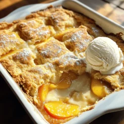 Let's dig into what you need to make this old fashioned peach cobbler. Each ingredient plays a role in creating that warm, comforting dish we all love. - 4 cups fresh peaches, peeled and sliced - 1 cup granulated sugar, divided - 1 tablespoon cornstarch Fresh peaches are the star here. They provide sweetness and flavor. Make sure they are ripe for the best taste. The sugar sweetens the peaches and helps thicken the filling. Cornstarch works with sugar to create a nice sauce. - 1 cup all-purpose flour - 1 teaspoon baking powder - 1/2 teaspoon baking soda - 1/4 teaspoon salt The flour gives structure to the cobbler. Baking powder and baking soda help it rise. Salt brings all the flavors together. - 6 tablespoons unsalted butter, melted - 1 cup milk - 1 teaspoon vanilla extract - Optional: Vanilla ice cream for serving The butter adds richness, while the milk keeps the batter moist. Vanilla extract gives a warm flavor that complements the peaches. Serving with vanilla ice cream is a delightful touch. It adds creaminess that balances the warmth of the cobbler. For the Full Recipe, check out the complete details on how to put these ingredients together for a delicious treat! First, you need to prepare the peaches. Take 4 cups of fresh peaches and slice them. Place the slices in a large bowl. Add 1/2 cup of granulated sugar and 2 teaspoons of lemon juice. Stir this gently to coat the peaches. Let the mixture sit for 10 minutes. This allows the sugar to draw out the peach juice. The result is a sweet and tangy filling. Next, you will create the batter. In another bowl, whisk together 1 cup of all-purpose flour, 1 teaspoon of baking powder, 1/2 teaspoon of baking soda, 1/4 teaspoon of salt, and the remaining 1/2 cup of sugar. Mix well until combined. Now, pour in 6 tablespoons of melted butter, 1 cup of milk, and 1 teaspoon of vanilla extract. Stir until just combined. The batter may look slightly lumpy, and that's perfect! Now it's time to bring it all together. Preheat your oven to 350°F (175°C). Pour the batter into a greased 9x13-inch baking dish. Make sure it spreads evenly across the bottom. Next, carefully spoon the peach mixture over the batter. Let the peaches sit on top without mixing them in. Bake in the preheated oven for 40-45 minutes. You want a golden brown top with bubbling peach filling. Once done, let it cool for at least 10 minutes before serving. Enjoy your Old Fashioned Peach Cobbler with a scoop of vanilla ice cream for the best taste! Check out the Full Recipe for more details. Choose ripe, fresh peaches for the best taste. Look for peaches that feel soft but not mushy. If you cannot find ripe peaches, you can use frozen ones. Just thaw them before use. Canned peaches work too, but they may be sweeter. Adjust the sugar if needed. You can add a pinch of nutmeg to boost the flavor. A little extra cinnamon works well too. Another fun idea is to add citrus zest. Lemon or orange zest can brighten the dish. It adds a nice twist to the classic flavor. This cobbler is best served warm. A scoop of vanilla ice cream on top is perfect. It adds creaminess and a nice chill. For a lovely touch, garnish with mint leaves. They add a pop of color and a fresh taste. Enjoy this comforting dessert delight with family and friends, making memories over each bite. {{image_2}} You can mix things up with different fruits in your cobbler. Try using plums or nectarines. These stone fruits bring a unique taste and texture. You can also make a berry cobbler with blueberries, raspberries, or blackberries. Each choice offers a new twist on the classic peach flavor. The sweetness of the berries pairs well with the buttery crust. You can even combine peaches with berries for a fun blend! If you need a gluten-free version, it’s easy to swap ingredients. Use a gluten-free flour blend instead of all-purpose flour. Just make sure your baking powder is gluten-free too. This allows you to enjoy the same great taste without the gluten. Many brands offer blends that work well for baking. Check labels to ensure they fit your needs. For a vegan peach cobbler, you can easily make substitutions. Replace dairy butter with coconut oil or vegan butter. Use almond milk or soy milk instead of regular milk. For binding, add flaxseed meal mixed with water. This helps hold the ingredients together. Vegan versions can be just as tasty and satisfying. You can enjoy a warm slice without any animal products. To keep your cobbler fresh, refrigerate leftovers in an airtight container. This keeps it from drying out. I recommend eating it within 3-4 days for the best taste. For the best results, reheat your cobbler in the oven. This helps the topping stay crispy. If you need a quick option, you can also use the microwave. Just warm it up for a minute or two. You can freeze your cobbler before baking it. This way, you can bake it fresh later. If you have baked cobbler left, store it in freezer-safe containers. This keeps the flavor and texture intact for a tasty treat later. For the full recipe, check out the details on making this delightful dessert! You can tell the cobbler is done by checking the top. Look for a golden brown color. You should also see the filling bubbling around the edges. This means the fruit is cooked and the batter is set. Yes, you can use canned peaches. Just remember that canned peaches are often sweeter. So, you might want to cut back on the sugar. Taste the mixture before baking to ensure it is just right for you. The best way to serve peach cobbler is warm. A scoop of vanilla ice cream on top makes it even better. The cold ice cream pairs so well with the warm cobbler. You can also sprinkle a bit of cinnamon for extra flavor. For the full recipe, check out the Rusting Peach Delight Cobbler. Peach cobbler is a simple and tasty dessert. We covered everything from ingredients to tips. Use fresh peaches for the best flavor. Try different fruits or gluten-free options for variety. Remember to store leftovers properly and enjoy them later. Serving warm with ice cream makes it perfect. This sweet dish is easy to make and share with others. Enjoy your baking, and don’t hesitate to experiment!