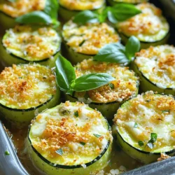 To make Baked Zucchini Parmesan, gather these simple ingredients: - 4 medium zucchinis, sliced into ½-inch rounds - 1 cup shredded mozzarella cheese - ½ cup grated Parmesan cheese - 1 cup breadcrumbs (use panko for extra crunch) - 2 garlic cloves, minced - 1 teaspoon dried oregano - 1 teaspoon dried basil - 1 teaspoon salt - ½ teaspoon black pepper - 2 tablespoons olive oil - Fresh basil leaves for garnish (optional) You can add more flavor with these optional ingredients: - Red pepper flakes for heat - Fresh garlic instead of minced - A squeeze of lemon juice for brightness - Different herbs like thyme or rosemary These extras can change the taste and make your dish special. Each serving of Baked Zucchini Parmesan has about: - Calories: 220 - Protein: 10g - Fat: 12g - Carbohydrates: 20g - Fiber: 3g - Sugar: 4g This dish is a great mix of veggies and cheesy goodness! Enjoy it as a side or a light meal. Check the Full Recipe for more details on cooking. Start by washing the zucchinis well. Slice them into ½-inch rounds. Make sure the slices are even. This helps them cook at the same rate. Lay the zucchini slices on a clean kitchen towel. Pat them dry to remove extra moisture. This step ensures the dish is not soggy. Grab a large bowl and add the breadcrumbs. I like using panko for a crunchy texture. Next, add the minced garlic, oregano, basil, salt, and black pepper. Mix everything well with a fork. Now, drizzle olive oil over the mixture. Toss it until all the breadcrumbs are coated. This adds flavor and helps them crisp up in the oven. Line a baking sheet with parchment paper for easy cleanup. Arrange the zucchini slices in a single layer on the sheet. Take a handful of the breadcrumb mixture and sprinkle it over the zucchini. Make sure each slice gets a good coating. Then, add the mozzarella cheese evenly on top. Finally, sprinkle the grated Parmesan over the cheese. Now, it’s time to bake! Place the sheet in the oven, set at 400°F (200°C). Bake for 25 to 30 minutes. Look for the cheese to be bubbly and golden. Once done, let it cool for a few minutes. If you want, add fresh basil leaves for a nice touch. Enjoy your delicious meal! To bake zucchini well, start with firm, fresh zucchinis. Choose ones that feel heavy for their size. Slice them evenly into ½-inch rounds. This size helps them cook through without getting mushy. Lay the slices out in a single layer on your baking sheet. Avoid overcrowding, as this lets moisture escape. For that gooey, melted cheese, use a mix of mozzarella and Parmesan. Mozzarella melts beautifully, while Parmesan adds a nice crust. Sprinkle the cheeses evenly over the breadcrumbs. If you want extra meltiness, add a bit more mozzarella. Let the dish cool slightly before serving. This helps the cheese set a bit, making it easier to serve. Every oven is unique, so cooking times may vary. If your oven runs hot, check the zucchini a few minutes early. For a crispier top, you can broil the dish for the last few minutes. Just watch closely to avoid burning. Always use an oven thermometer to ensure accurate temperatures. This helps achieve the best results every time. For more cooking tips, check out the Full Recipe. {{image_2}} You can switch up the cheese for more flavor. Try using cheddar for a sharp taste. Goat cheese adds a creamy texture and tang. For a richer dish, mix in fontina or gouda. Each cheese brings its own special touch to the dish. Experiment with your favorites to find the perfect blend. Zucchini is great, but you can use other vegetables too. Eggplant, sliced thin, works well in this recipe. Tomatoes add a juicy burst of flavor. Bell peppers and mushrooms are also tasty options. Just remember to adjust cooking times based on the veggies you choose. You can make this dish gluten-free easily. Just swap regular breadcrumbs for gluten-free breadcrumbs. For a vegan version, replace the cheeses with plant-based alternatives. Nutritional yeast can add a cheesy flavor without dairy. You can also use cashew cheese for creaminess. Both options keep the dish delicious and satisfying. To keep your baked zucchini parmesan fresh, let it cool first. Once cool, place the dish in an airtight container. If you have leftovers, store them in the fridge. You can also wrap the dish tightly with plastic wrap or aluminum foil. This keeps moisture in and prevents drying out. When stored properly, baked zucchini parmesan lasts up to three days in the fridge. After that, the flavors may fade, and the texture can change. If you want to keep it longer, consider freezing it. It will stay good for about two months in the freezer. Just make sure to use a freezer-safe container. To reheat, you can use the oven or microwave. For the oven, preheat it to 350°F (175°C). Place the zucchini in an oven-safe dish and cover it with foil. Heat for about 15-20 minutes. If you prefer the microwave, heat in short bursts of one minute. Check to make sure it warms evenly. Enjoy the great taste of your baked zucchini parmesan just like day one! Yes, you can make Baked Zucchini Parmesan ahead of time. Simply prepare the dish up to the baking step. Cover it and store it in the fridge for up to one day. When you're ready to bake, just pop it in the oven. This saves time and lets the flavors meld together. Baked Zucchini Parmesan pairs well with many dishes. You can serve it with a fresh salad. A side of pasta or garlic bread also works great. For a light meal, enjoy it with grilled chicken or fish. These choices enhance your meal and make it more filling. Baked Zucchini Parmesan is a healthy option. Zucchini is low in calories and high in nutrients. The dish includes cheese, which adds protein and calcium. Using whole grain breadcrumbs increases fiber. This recipe provides a balance of veggies and flavors without being heavy. For the full recipe details, check the section above. You will find all the steps and ingredients needed to create this tasty dish. Enjoy! This post covered all you need for baked zucchini parmesan. We've reviewed ingredients, step-by-step instructions, and useful tips to make it great. You learned how to customize your dish with tasty variations and how to store leftovers properly. Baked zucchini parmesan is fun to make and healthy too. Enjoy your cooking experience and share your tasty results!