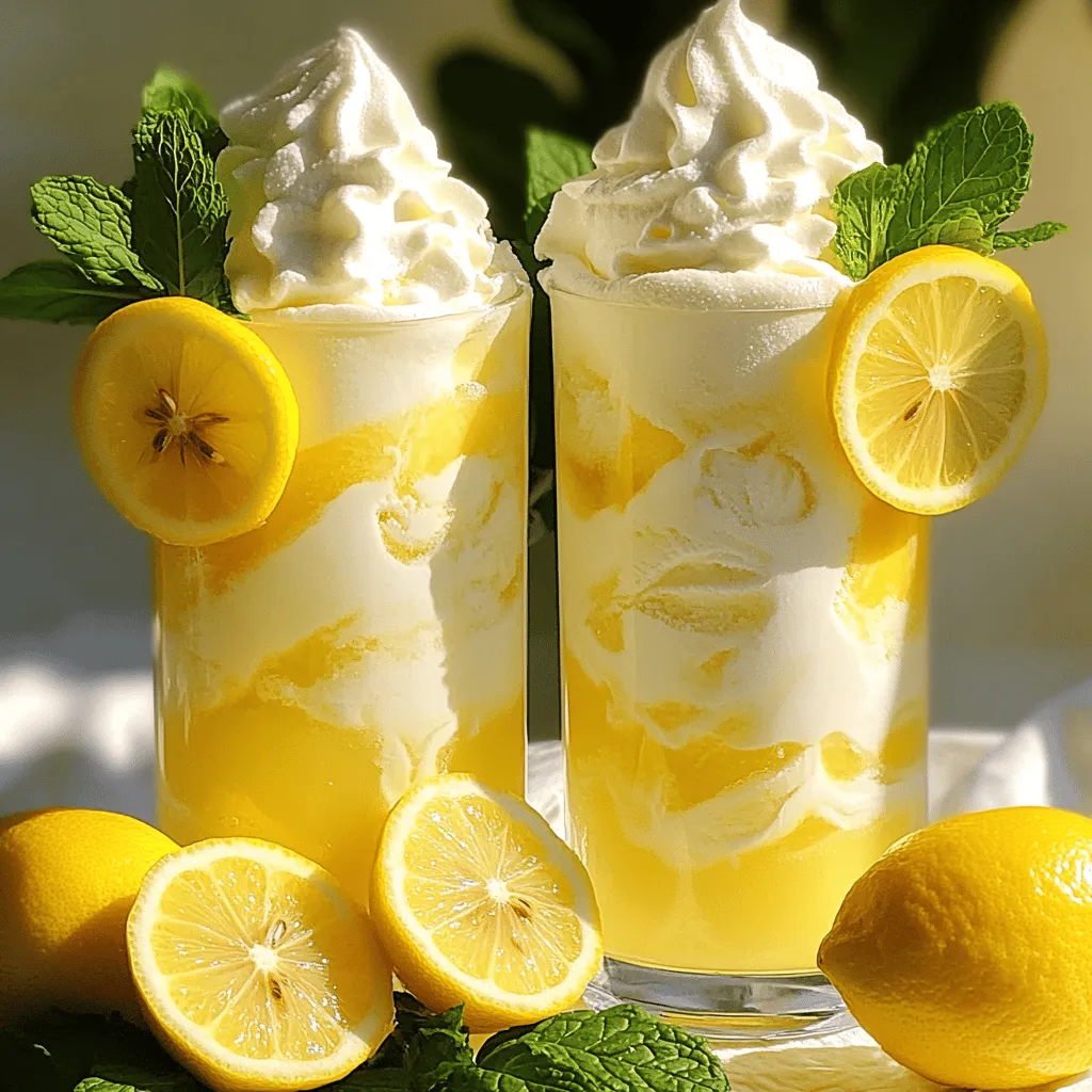 - 1 cup vanilla ice cream - 1 cup lemonade (store-bought or homemade) - 1 tablespoon lemon zest - 1 tablespoon freshly squeezed lemon juice - 1 tablespoon sugar (optional) - Whipped cream for topping - Lemon slices and mint leaves for garnish The key to a great frosted lemonade is using fresh and simple ingredients. I love vanilla ice cream for its creamy base. It pairs perfectly with tangy lemonade. You can use store-bought lemonade or make your own to control the flavor. For a twist, try different ice creams. Coconut or lemon sorbet can work well too. If you want a lighter version, non-dairy ice cream is great. When it comes to lemonade, fresh squeezed gives you a bright taste. But, if you’re short on time, store-bought lemonade saves the day. Just check the label for natural ingredients. Select a high-quality vanilla ice cream. Look for brands with real vanilla and cream. Avoid those with too many additives. They can affect the flavor and texture of your drink. For lemons, fresh is the way to go. Fresh lemons have vibrant flavor. They also offer the best zest. Bottled lemon juice can taste flat and less vibrant. For the best frosted lemonade, always choose fresh. To make this frosted lemonade, start with your blender. Add the vanilla ice cream, lemonade, lemon zest, and lemon juice. If you like it sweeter, add the sugar. Blend everything on high speed until it is smooth. You want a creamy texture without any ice chunks. If your mixture is too tart, taste it. You can add more sugar if needed and blend again for a few seconds. Pour your frosted lemonade into tall glasses. It looks great when it’s piled high. Top each glass with a generous amount of whipped cream. For a fun touch, add a lemon slice to the rim of the glass. A sprig of mint adds a nice pop of color and freshness. You can also try using colorful straws for a cheerful look. To get the best texture, use a strong blender. A high-speed blender works best, as it crushes ice and mixes ingredients well. For serving, choose tall glasses to showcase your frosted lemonade. Clear glassware makes it look even more inviting. This recipe is easy and fun to make. For the full recipe, check below! To get that creamy consistency, start with cold ingredients. I use ice cream straight from the freezer. Blend the vanilla ice cream with lemonade quickly. This helps create a smooth drink. Avoiding ice chunks is key. Make sure to blend long enough. I recommend blending for at least 30 seconds. Stop and check for chunks. If you see any, blend a bit more. You want it silky and smooth for the best experience. You can add fun fruit flavors to your frosted lemonade. Strawberries, blueberries, or raspberries work great. Just toss in a handful before blending. They add color and taste. For sweeteners, consider honey or agave. These can give a different flavor. Adjust the amount based on your taste. A little goes a long way, so start small. Garnishing takes your drink to the next level. I like to add a lemon slice on the rim. It looks fresh and inviting. A sprig of mint adds a pop of green. Creating a photogenic display is simple. Use tall glasses to highlight the layers. Add whipped cream on top before serving. A sprinkle of lemon zest can also add flair. It makes your frosted lemonade look just as good as it tastes! {{image_2}} You can easily add a fruity twist to your frosted lemonade. Consider adding berries like strawberries or blueberries. These fruits not only taste great but also add vibrant color. You can blend them in with the other ingredients. Mixing in different citrus flavors can also enhance the drink. Try adding orange or lime juice. This will give your frosted lemonade a unique flavor that stands out. You can also garnish with slices of these fruits for extra joy. If you want a lighter drink, consider low-calorie ice cream options. Look for brands that use natural sweeteners or have lower fat. This way, you can enjoy the frosted lemonade without the guilt. Sugar substitutes are another great option. You can use stevia or erythritol instead of sugar. These sweeteners have little to no calories and can still provide the sweetness you crave. You can change your frosted lemonade for different seasons. In summer, use fresh lemonade made from ripe lemons. In winter, try a spiced lemonade for a warm twist. Using seasonal fruits for garnish can also make your drink pop. In the fall, add slices of apple or pear. In spring, use fresh berries or even edible flowers for a lovely touch. Experimenting with these variations keeps your frosted lemonade exciting. For the full recipe, check out the Frosted Lemonade Delight 🥤 section! To store leftover frosted lemonade, pour it into an airtight container. Seal it tightly to keep out air. This helps maintain its taste and texture. You can store it in the fridge for up to two days. If you want to keep it longer, freezing is a good option. For freezing, pour the mixture into a freezer-safe container. Leave some space at the top for expansion. This keeps your frosted lemonade fresh for up to a month. You should not thaw the frosted lemonade before serving if it's frozen. Instead, take it out and give it a quick blend. This will help restore its creamy texture. If it's too hard, leave it out for about five minutes. Then, blend again until it’s smooth. This way, you can enjoy that refreshing taste without losing its charm. For the best flavor, consume your frosted lemonade within two days if stored in the fridge. If frozen, it’s best to consume within a month. Signs of spoilage include an off smell or changes in color. If you see ice crystals forming or separation, it’s time to toss it out. Always trust your senses to ensure a delicious treat! What is the difference between frosted lemonade and regular lemonade? Frosted lemonade blends ice cream and lemonade. This creates a creamy, thick drink. Regular lemonade is just a mix of lemon juice, water, and sugar. Frosted lemonade is richer and more filling. Can I make this recipe without a blender? You can, but it’s tricky. Use a sturdy bowl and a whisk to mix ice cream and lemonade. You’ll need to really stir to get the right texture. It won’t be as smooth, so a blender is best. How many calories are in the Chick-Fil-A Copycat Frosted Lemonade? One serving has about 400 calories. This can change based on the ice cream and sugar you use. Check the labels for exact amounts. Can I customize the sweetness level? Yes! You can add more sugar if you like it sweet. You might also try honey or agave. Taste as you go to find your perfect level. What is the best way to serve this drink for a party? Serve in tall glasses for a nice look. You can make a big batch and keep it in a pitcher. Add fun straws or lemon slices for a festive touch. Can I use non-dairy ice cream? Absolutely! Non-dairy ice cream works well here. Look for a vanilla flavor that you enjoy. This keeps the recipe creamy while being dairy-free. What can I pair with the frosted lemonade for a meal? Frosted lemonade goes well with light foods. Try it with salads, grilled chicken, or seafood. It also pairs nicely with a fun picnic spread! This post covers how to make a frosted lemonade. We explored ingredients, preparation, and variations. You can use ice cream, lemonade, and fresh lemons for the best flavor. Don’t forget to personalize your drink with fruits and sweeteners. Store the leftovers wisely to keep them fresh. By following these tips, you can create a delicious frosted lemonade that impresses and delights. Enjoy experimenting with flavors and serving methods. This drink is perfect for any occasion. Now, go impress your family and friends!