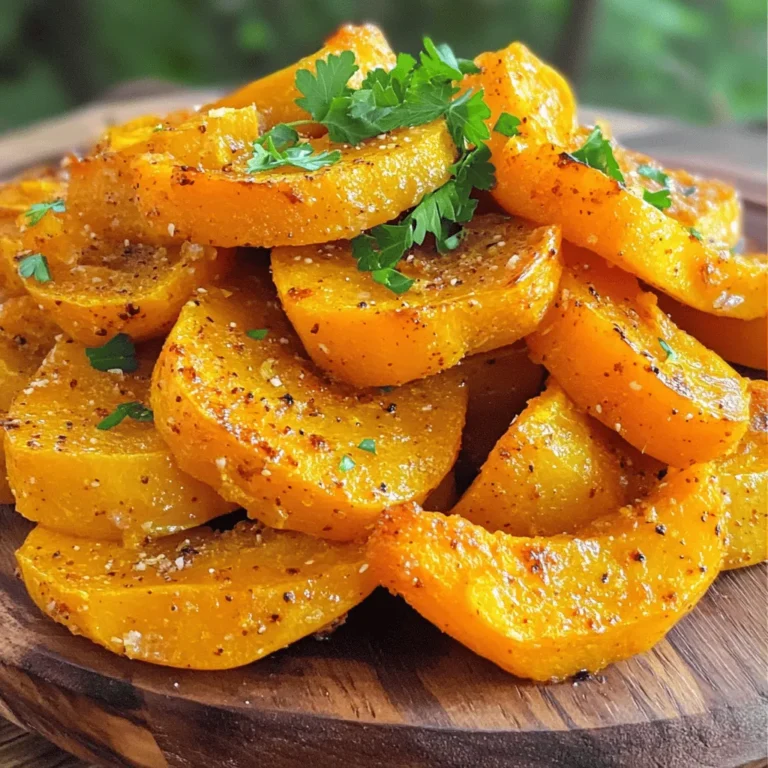 To make crispy roasted squash, you will need: - 1 medium butternut squash, peeled and diced - 2 tablespoons olive oil - 1 teaspoon smoked paprika - 1 teaspoon garlic powder - 1/2 teaspoon ground cumin - Salt and pepper to taste - 1/4 teaspoon cayenne pepper (optional for a kick) - Fresh parsley, chopped (for garnish) These ingredients work together to create a tasty dish. The squash brings sweetness and creaminess. Olive oil helps it crisp up nicely. The spices add warmth and depth. You can try a few optional ingredients to boost flavor. Consider adding: - A squeeze of lemon juice for brightness - Maple syrup for a sweet touch - Fresh herbs like thyme or rosemary for earthiness These extras can make your dish unique. Feel free to mix and match based on your taste. Here’s a quick look at the nutrition of the main ingredients: - Butternut squash is low in calories and high in vitamins. - Olive oil contains healthy fats and antioxidants. - Spices like paprika and cumin offer various health benefits. This dish is not only delicious but also nutritious. It's a great way to enjoy veggies while keeping meals fun. You can find the full recipe for crispy roasted squash in the provided link. To start, you need to prep the squash. Grab a medium butternut squash. Peel it first, then dice it into small cubes. This will help it roast evenly. Next, take a large bowl. Add the diced squash to the bowl. Pour in 2 tablespoons of olive oil. Then, add 1 teaspoon of smoked paprika. Next, toss in 1 teaspoon of garlic powder and 1/2 teaspoon of ground cumin. Don’t forget to add salt and pepper to taste. If you like some heat, add 1/4 teaspoon of cayenne pepper. Toss everything until the squash is well coated. For the best crispiness, spread the seasoned squash onto a baking sheet. Make sure to lay it in a single layer. This allows hot air to flow around each piece. Avoid overcrowding the pan. It will cause the squash to steam rather than roast. Flipping the squash halfway through cooking is key. This will help all sides get that golden, crispy look. Set your oven to 425°F (220°C) to get it hot. Place the baking sheet in the oven. Roast the squash for about 25 to 30 minutes. Keep an eye on it as it cooks. When it turns golden brown and crispy on the edges, it’s ready. Once it’s done, take it out and let it cool for a couple of minutes. For a nice touch, add freshly chopped parsley on top before serving. For the full recipe, check out the detailed cooking instructions. Picking the right squash makes all the difference. Look for butternut squash that is firm and heavy. The skin should be smooth and free from soft spots. A good squash will have a dull, beige color. If you find one with a green tint, it is not ripe yet. Seasoning can boost the taste of your squash. Use olive oil to help the spices stick. I love adding smoked paprika for a warm, smoky flavor. Garlic powder brings depth, while cumin adds a nice earthiness. For a bit of heat, sprinkle in some cayenne pepper. Don't forget to salt well; it brings out the natural sweetness of the squash. Many people make mistakes when roasting squash. One common error is not cutting the squash evenly. Make sure the pieces are similar in size for even cooking. Another mistake is overcrowding the baking sheet. If too many pieces are close together, they will steam instead of roast. Always spread them out in a single layer for the best crispiness. {{image_2}} You can use different types of squash for this recipe. Acorn squash works well and adds a sweet flavor. Delicata squash is another great choice. It’s easy to slice and has a creamy taste. If you want something unique, try kabocha squash. It has a rich, buttery texture. While smoked paprika is tasty, you can mix things up. Try using Italian herbs like oregano and thyme. For a spicy kick, add chili powder or cayenne. If you love sweetness, sprinkle a bit of cinnamon or nutmeg. These extra flavors can change the whole dish. Crispy roasted squash is versatile for any meal. Serve it as a side dish with meats like chicken or pork. It’s also great on a salad for lunch. For a cozy dinner, pair it with soup. You can even serve it as a snack with your favorite dip. Explore the [Full Recipe] for more ideas. To keep your crispy roasted squash fresh, let it cool first. Then, place it in an airtight container. This helps retain its crispiness. Store it in the fridge for up to three days. If you want to keep it longer, freezing is a great option. When reheating, aim for that crispy texture. Preheat your oven to 375°F (190°C). Spread the squash on a baking sheet in a single layer. Heat for about 10-15 minutes. This will help it regain some of its original crunch. Avoid using the microwave, as it can make the squash soft. To freeze your squash, first, cool it completely. Spread the pieces on a baking sheet and freeze for an hour. Once frozen, transfer the pieces to a freezer bag. Squeeze out the air and seal tightly. This way, you can enjoy your crispy roasted squash for up to three months. When you’re ready to eat, just reheat as mentioned above. Roasted squash is packed with vitamins and minerals. It is high in fiber, which aids digestion. Squash also contains antioxidants that help fight cell damage. Eating roasted squash can improve your vision due to its vitamin A content. It’s low in calories, making it a great choice for healthy meals. To make your squash crispier, start by cutting it into smaller cubes. This increases the surface area for roasting. Use a hot oven, around 425°F (220°C). Ensure the squash pieces are in a single layer on the baking sheet. Adding a bit more olive oil can also help achieve that golden crunch. Flip the squash halfway through cooking for even crispiness. Yes, you can use other types of squash. Acorn squash and spaghetti squash work well. Each type has its unique flavor and texture. Just remember to adjust the cooking time based on the size of the pieces you cut. Crispy roasted squash can last about 3 to 5 days in the fridge. Store it in an airtight container for best results. To keep it crispy, try to avoid sealing it while it’s still warm. Crispy roasted squash pairs well with many dishes. You can serve it alongside grilled chicken or fish for a balanced meal. It also works great in salads or as a topping for grain bowls. For a cozy dish, serve it with warm quinoa or brown rice. Explore the Full Recipe for more inspiration! This blog covered everything about making crispy roasted squash. We explored the ingredients, cooking steps, and tips for great flavor. You learned about different squash types and how to store leftovers. Remember, choosing the right squash and seasoning can make a big difference. Enjoy your cooking journey and experiment with serving suggestions. Crispy roasted squash can be a tasty treat on any table!
