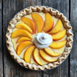 To make this pie shine, start with fresh peaches. You need about 1 ½ cups of peaches, peeled and sliced. Select ripe, sweet peaches for the best flavor. They should feel soft but firm when gently pressed. The juice from the peaches adds a lovely freshness to the custard. In addition to peaches, gather the following items: - 1 pre-made pie crust (9-inch) - ¾ cup granulated sugar - 3 tablespoons cornstarch - 2 large eggs - 1 cup heavy cream - 1 teaspoon vanilla extract - ½ teaspoon ground cinnamon - Pinch of salt These ingredients work together to create a rich and creamy custard that perfectly balances the sweetness of the peaches. To prepare your pie, you will need a few essential tools: - A 9-inch pie plate to hold the crust and filling - A mixing bowl for combining the custard ingredients - A whisk to blend the eggs and cream smoothly - A fork to prick the pie crust Having these tools ready will make the process easier and more enjoyable. For the full recipe, refer to the provided instructions. First, preheat your oven to 375°F (190°C). Grab your pre-made pie crust and place it in a 9-inch pie plate. Use a fork to prick the bottom. This helps stop bubbling. Pre-bake the crust for 10 minutes. This gives it a nice start. Once done, take it out and let it cool a bit. In a mixing bowl, combine the sugar, cornstarch, ground cinnamon, and salt. Mix these well. In a different bowl, whisk the eggs until they are smooth. Add the heavy cream and vanilla extract. Stir this mixture until it's blended well. Now, slowly pour the egg mixture into the sugar blend. Stir constantly until it becomes smooth. Next, take your sliced peaches and spread them evenly in the pre-baked pie crust. Make sure they cover the bottom well. Carefully pour the custard mixture over the peaches. Make sure all the fruit is covered. Now, place the pie in the preheated oven. Bake for 30 to 35 minutes. The custard should set and look lightly golden. After baking, let the pie cool on a wire rack for about an hour. For the best taste, refrigerate it for at least 2 hours. This will help the custard firm up even more. For more details, check out the Full Recipe. To make a great pie crust, use a pre-made crust. It saves time and effort. Make sure to prick the bottom with a fork. This helps prevent bubbles. Pre-bake the crust for 10 minutes. This step keeps it crisp. Let it cool slightly before adding the filling. For a smooth custard, mix the sugar and cornstarch well. Whisk the eggs until fluffy. Then, add the heavy cream slowly. Stir constantly while mixing. This helps avoid lumps. Pour the custard over the peaches gently. Be careful not to disturb the fruit. Bake until the custard is set and slightly golden. Serve the pie with a dollop of whipped cream on top. A sprinkle of cinnamon adds warmth. For a fresh touch, add a slice of peach. Chill the pie for at least 2 hours before serving. This helps the flavors blend well. You can find the full recipe to guide you through this delightful dessert. {{image_2}} You can use many peach types for this pie. Yellow peaches are sweet and juicy. White peaches are softer and have a floral taste. Clingstone peaches hold onto the pit, while freestone peaches release easily. Try mixing different peaches for a fun twist. Each type brings its own flavor and texture to the pie. You can enhance the custard with other flavors. Adding almond extract gives a nutty touch. A little fresh lemon juice adds brightness. You might even try mixing in some fresh berries. Blueberries or raspberries can add a nice burst of flavor. Experiment with spices too, like nutmeg or ginger, for a unique twist. To make this pie gluten-free, use a gluten-free pie crust. Many brands offer ready-made options. For a dairy-free version, swap heavy cream with coconut cream. This gives a rich taste without dairy. You can also use almond milk or oat milk for a lighter custard. These options let everyone enjoy this pie without worry. For the complete recipe, check out the Fresh Peach Custard Pie 🥧. To keep your pie fresh, cover it with plastic wrap. Place it in the fridge. Leftover pie stays good for up to three days. Make sure to keep it sealed to avoid drying out. If you want the pie to stay fresh longer, store it without the whipped cream topping. You can freeze leftover pie. First, let it cool completely. Wrap it tightly in plastic wrap, then place it in a freezer-safe bag. This pie can last up to three months in the freezer. When you're ready to eat it, thaw it in the fridge overnight before serving. To reheat your Fresh Peach Custard Pie, preheat your oven to 350°F (175°C). Place the pie in the oven for about 15-20 minutes. This softens the custard and warms the peaches. Avoid using the microwave, as it can make the crust soggy and the custard uneven. For a special touch, add fresh whipped cream before serving. Fresh Peach Custard Pie stays good for about three to four days. Store it in the fridge. Make sure to cover it with plastic wrap or foil. This keeps the pie fresh and tasty. After a few days, the crust might get soggy. Enjoy it soon for the best flavor and texture. Yes, you can use canned peaches in this recipe. If you do, drain them well. Canned peaches can be soft and watery, so remove excess juice. Fresh peaches offer the best taste and texture, but canned can work in a pinch. Just remember that fresh is always preferred for that summer vibe! You can swap heavy cream with half-and-half or whole milk. If you want a lighter option, use coconut cream. This gives a nice twist to the flavor. For a dairy-free choice, almond milk or soy milk can work, too. Each option may change the pie's texture slightly, so choose what you like best. For the full recipe, refer to the main article. We explored how to make a delicious Fresh Peach Custard Pie. We covered fresh peaches, other key ingredients, and tools needed. You learned step-by-step how to prepare the pie crust and custard, then assemble it all together. With tips for perfecting the crust and custard, plus fun variations, you can customize your pie. Don't forget storage tips to keep your leftovers fresh. Enjoy making this tasty dessert and experimenting with flavors. Your homemade pie will impress!