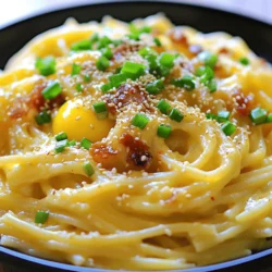 - 8 oz spaghetti or fettuccine - 3 large egg yolks - 1 whole egg - 1/2 cup grated Parmesan cheese - 1 tablespoon gochujang The main ingredients form the base of the dish. I love using spaghetti or fettuccine for this recipe. They both hold the sauce well. The egg yolks and whole egg give a rich, creamy texture. Gochujang adds a spicy depth that makes this dish special. Lastly, Parmesan cheese brings a salty flavor that balances the spice. - 4 oz pancetta or diced turkey bacon - 2 cloves garlic, minced - 1 tablespoon olive oil - Salt and black pepper to taste While the main ingredients shine, optional ones can elevate the dish. Pancetta or turkey bacon adds a nice crunch and savory taste. Garlic gives a warm aroma that makes you hungry. Olive oil helps to sauté the garlic and enhances the flavor. Always season with salt and pepper to your liking. - Chopped green onions - Sesame seeds Garnishes make your dish look pretty and add flavor. Chopped green onions add a fresh crunch. Sesame seeds give a nutty finish. These simple touches brighten your plate and make it more inviting. For the full recipe, check out the steps that follow! To start, bring a large pot of salted water to a boil. Use a generous amount of salt. It helps the pasta taste great. Once boiling, add the spaghetti or fettuccine. Cook it according to the package instructions. Aim for that perfect al dente texture. This usually takes about 8-10 minutes. After cooking, reserve one cup of pasta water. Then, drain the pasta and set it aside. While the pasta cooks, prepare the sauce. In a mixing bowl, whisk together the egg yolks, whole egg, grated Parmesan cheese, and gochujang. Add a pinch of salt and pepper to taste. Mix until everything combines well. In a large skillet, heat the olive oil over medium heat. Add the minced garlic and sauté for about 30 seconds. You want it fragrant but not brown. If you're using pancetta or turkey bacon, add it to the skillet next. Cook it until crispy, which should take about 3-4 minutes. Now, lower the heat to medium-low and add the drained pasta to the skillet. Toss it well to coat with the garlic and oil mixture. Remove the skillet from the heat. Quickly pour the egg and gochujang mixture over the pasta. Toss continuously as you pour. The heat from the pasta will cook the eggs and create a creamy sauce. Gradually add the reserved pasta water a little at a time. This helps you reach your desired sauce consistency. Taste and adjust the seasoning with salt and pepper if needed. Enjoy this delicious dish right away! For the full recipe, check out the details above. To make your sauce creamy, use residual heat. After you mix the eggs with the pasta, the warmth helps cook the eggs gently. This step is vital for a smooth sauce. Gradually add pasta water to adjust the thickness. Start with a little, then add more if needed. This way, you control the sauce's creaminess. Gochujang adds a special kick to your dish. You can balance the heat by using less gochujang. If you prefer a spicy dish, feel free to add more. Adjust salt and pepper to taste. Remember, the cheese adds saltiness, so go easy on the salt until the end. One common mistake is overcooking the eggs. If you heat them too long, they scramble. Keep the heat low when mixing in the egg mixture. Skipping the reserved pasta water is another mistake. This water helps the sauce cling to the pasta. Always keep some on hand to achieve the right texture. For the full recipe, check out the [Full Recipe]. {{image_2}} You can make Gochujang Carbonara meat-free. A great swap is using mushrooms instead of pancetta. Mushrooms add a nice umami flavor. They also give a good texture to the dish. Try using shiitake or cremini mushrooms for extra depth. You can also use plant-based cheese. This keeps it creamy and delicious without dairy. Look for brands that melt well for the best results. You can play with different noodles for this dish. Rice noodles are a fun alternative. They soak up the sauce nicely and add a different taste. If you need gluten-free options, look for gluten-free spaghetti or fettuccine. These options still give you that comforting feel of carbonara. How spicy do you want your dish? If you prefer a milder flavor, use less gochujang. Start with half a tablespoon and taste as you go. This way, you can still enjoy the unique flavor without too much heat. On the other hand, if you like a kick, add more gochujang. You can also sprinkle in some red pepper flakes for extra spice. This balance lets you enjoy the bold flavors of Gochujang Carbonara your way. For the full recipe, check out the details provided. To keep leftovers fresh, store them in an airtight container. This helps prevent drying. Make sure to refrigerate within two hours of cooking. When reheating, use low heat on the stove. This keeps the sauce creamy. Stir often to prevent sticking. Can it be frozen? Yes, Gochujang Carbonara can be frozen. Just let it cool completely first. Use a freezer-safe container or bag. For best results, eat it within three months. Tips for thawing and reheating? Place the container in the fridge overnight. Reheat on low heat, adding a splash of water. This helps restore creaminess. How long does it stay fresh? In the fridge, it lasts for about three days. If frozen, it stays good for about three months. Signs of spoilage to look for? If you see mold or notice an off smell, throw it away. Always trust your senses when it comes to food safety. Gochujang is a Korean chili paste made from red chili powder, glutinous rice, fermented soybeans, and salt. It has a rich, sweet, and spicy taste. You can use it in many dishes, like stews, marinades, and, of course, carbonara. It adds depth and heat, making meals more exciting. Yes, you can! If you want an egg-free version, try silken tofu or cashew cream. Blend them until smooth to mimic the creamy texture of eggs. You can also use nutritional yeast for a cheesy flavor. This way, you still enjoy the dish without eggs. Gochujang brings a unique twist to carbonara. The heat from the chili paste pairs well with the rich flavors of cheese and egg. You get a sweet and spicy kick that brightens the dish. This fusion creates a bold taste that makes each bite exciting. I love how it transforms a classic into something new and delicious. This blog post covered how to make a delicious Gochujang Carbonara. We explored the key ingredients, from pasta to gochujang, and optional add-ons. You learned step-by-step instructions to make the sauce creamy and flavorful. I shared tips to enhance taste and avoid common mistakes. You can even try various options, like vegetarian or gluten-free noodles. In conclusion, this dish blends traditional and modern flavors. I hope you enjoy making it and customizing it to your taste!