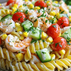 To make Ocean's Delight Seafood Pasta Salad, gather these fresh ingredients: - 8 ounces of rotini pasta - 1 cup cooked shrimp, peeled and deveined - 1 cup crab meat, shredded - 1 cup cherry tomatoes, halved - 1/2 cup cucumber, diced - 1/4 cup red onion, finely chopped - 1/2 cup sweet corn (canned or frozen, thawed) - 1/3 cup mayonnaise - 2 tablespoons Greek yogurt - 2 tablespoons lemon juice - 1 tablespoon Dijon mustard - 1 teaspoon dried dill - Salt and pepper to taste - Fresh parsley, chopped (for garnish) This mix of flavors and textures shines in every bite. You can switch out some ingredients for variety. If you don't like shrimp, use scallops or lobster. For crab meat, try imitation crab or even canned tuna. If you're out of dill, use fresh basil or parsley instead. Greek yogurt can be swapped with sour cream for a tangy twist. Don't hesitate to make it your own! When choosing seafood, freshness is key. Look for shrimp that smells like the ocean, not fishy. The shells should be firm and not sticky. For crab meat, choose a brand with clear labels and short ingredient lists. If you can, buy seafood from a trusted local source. Freshness makes your dish taste better! To cook the pasta just right, start with a big pot. Fill it with water and add a pinch of salt. Bring the water to a boil. Once it’s bubbling, add the rotini pasta. Cook it until it’s al dente, usually about 8-10 minutes. Al dente means it’s firm, not mushy. After cooking, drain the pasta in a colander. Rinse it under cold water to cool it down. This step helps prevent sticking. Making the dressing is easy and fun! Grab a small bowl and add the mayonnaise, Greek yogurt, and lemon juice. Then, add the Dijon mustard and dried dill. Sprinkle in salt and pepper, too. Whisk everything together until it’s smooth. Taste it! You may want to add more salt or lemon juice. A good dressing makes all the difference. Now, it’s time to bring it all together. In a large mixing bowl, add the cooled pasta. Then, toss in the cooked shrimp, crab meat, cherry tomatoes, cucumber, red onion, and sweet corn. Make sure to mix it gently. You want all the flavors to blend well, but don’t smash the shrimp or pasta. Finally, pour the dressing over the top and fold it in with care. To let the flavors shine, cover the bowl with plastic wrap. Chill it in the fridge for at least 30 minutes. This waiting time is key! It helps the flavors meld together. When you’re ready to serve, take it out of the fridge. Give it a gentle toss and taste for seasoning again. If it needs a boost, add a little more salt or pepper. Garnish with fresh parsley for a nice touch. Enjoy this Ocean's Delight Seafood Pasta Salad as a perfect dish for any gathering! For the full recipe, check out the section above. To make your pasta salad creamy, use a mix of mayonnaise and Greek yogurt. This blend gives a smooth texture and rich taste. You can adjust the amount of mayo and yogurt to your liking. If you want a lighter version, add more yogurt. Always season your dressing well with salt and pepper for the best flavor. Feel free to swap in seasonal veggies. In summer, add fresh corn or bell peppers. In fall, try roasted squash or spinach. Seasonal ingredients not only taste great but also add color to your dish. Always choose fresh items for the best results. When serving, use a large, colorful bowl to showcase the salad. Garnish with fresh parsley for a bright touch. Chill the salad for at least 30 minutes before serving. This helps the flavors blend well. Before serving, give it a gentle toss and adjust the seasoning again. These steps will impress your guests and make your dish shine. For detailed steps, check the Full Recipe. {{image_2}} You can add many tasty ingredients to boost your seafood pasta salad. Consider ripe avocados for creaminess. They add a rich texture and healthy fats. You might also try colorful bell peppers. Their crunch and sweetness can enhance the dish. Fresh herbs like basil or cilantro give it a bright touch. You can even toss in some black olives for a salty kick. Each addition can change the flavor and make it unique. If you need gluten-free options, use gluten-free pasta. There are many choices made from rice or quinoa. For a low-carb dish, swap out pasta for zucchini noodles. Spiralized zucchini adds a fun twist and keeps it light. Another option is to use cauliflower rice. It soaks up flavors and keeps your salad fresh and tasty. You can make a vegan version of this seafood pasta salad too. Instead of shrimp and crab, try chickpeas or marinated tofu. Both add protein and texture. Use a vegan mayo or avocado for creaminess. You can also add seaweed for a hint of ocean flavor. This way, you keep the essence of seafood without using any animal products. Each bite will still be full of flavor! To keep your Ocean's Delight Seafood Pasta Salad fresh, store it in an airtight container. Make sure to seal it well to avoid any air exposure. If you have a lot left, divide it into smaller portions. This helps with quick meals later. Always place the container in the fridge. When stored properly, your seafood pasta salad lasts about three days in the fridge. After that, the flavors may fade. The seafood can spoil, so always check for any off smells or changes in texture before eating. While I recommend eating the salad fresh, you can freeze it if needed. Use a freezer-safe container and leave some space at the top for expansion. It’s best to eat the frozen version within one month for the best taste. When ready to eat, thaw it in the fridge overnight. After thawing, stir it well and adjust the seasoning if needed. For the best flavor, try to avoid freezing seafood pasta salad with mayo, as it may change texture. Ocean's Delight Seafood Pasta Salad is a fresh, vibrant dish. It features rotini pasta mixed with shrimp and crab. The salad also includes colorful veggies like cherry tomatoes and cucumber. A creamy dressing made from mayonnaise and Greek yogurt adds flavor. This salad is perfect for warm days or gatherings. Yes, you can make this salad ahead of time. I recommend preparing it a few hours in advance. This gives the flavors time to mix and taste even better. Just keep it in the fridge until you're ready to serve. You can find Ocean's Delight Seafood products at most grocery stores. Check the frozen section for shrimp and crab meat. Many stores also sell them online. You may even find special deals or discounts. No, this recipe is not gluten-free. The rotini pasta contains gluten. However, you can use gluten-free pasta instead. Just cook it according to the package instructions. This way, everyone can enjoy the salad. In this blog post, we covered how to make a delicious Ocean's Delight Seafood Pasta Salad. We shared key ingredients, tips for fresh seafood, and step-by-step cooking instructions. I also provided clever substitutions and storage tips to keep your salad fresh. Remember to customize your dish with seasonal ingredients for added taste. Enjoy your creation, and happy cooking!