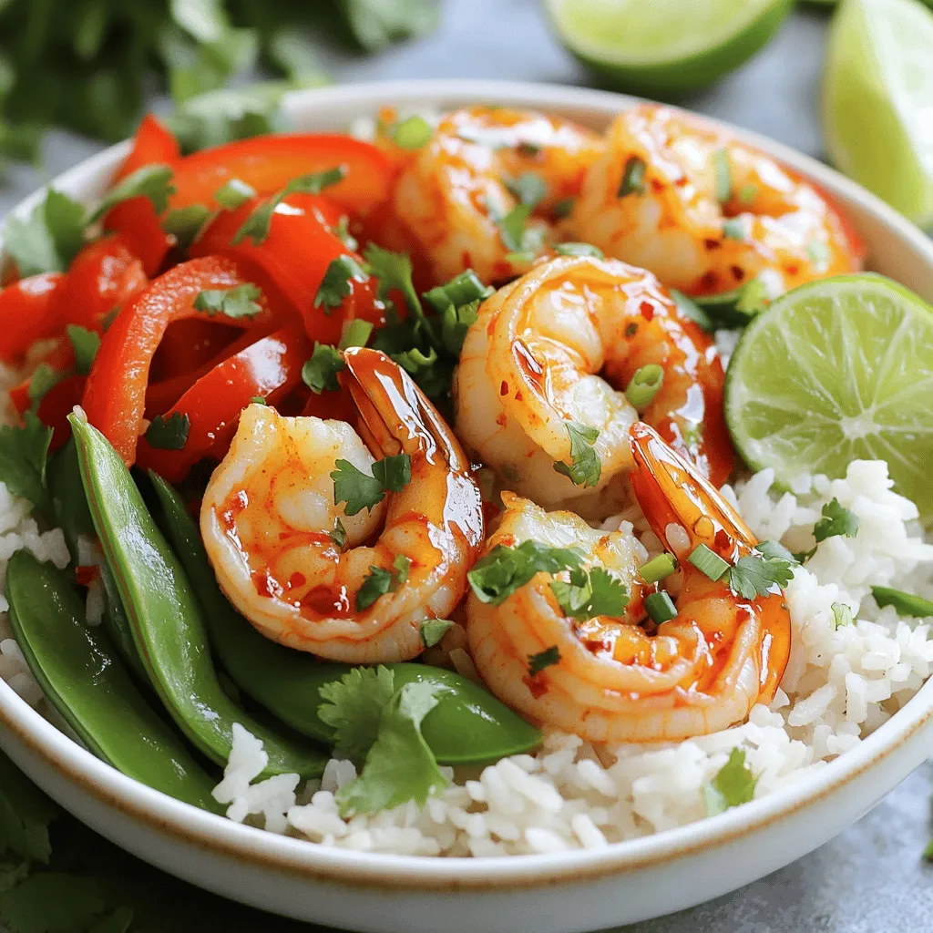 To make your spicy shrimp rice bowls, gather these main ingredients: - 1 pound large shrimp, peeled and deveined - 2 cups jasmine rice - 2 tablespoons olive oil - 2 tablespoons soy sauce - 1 tablespoon sriracha (more or less to taste) - 1 teaspoon garlic powder - 1 teaspoon ginger powder - 1 red bell pepper, sliced - 1 cup snap peas - 4 green onions, chopped - Salt and pepper to taste You can add extra flavor and color with these optional garnishes: - Fresh cilantro for garnish - Lime wedges for serving These will give your bowl a fresh twist that brightens up the meal. Having the right tools makes cooking easier. Here are some tools you will need: - Medium pot for the rice - Large bowl for marinating shrimp - Large skillet or wok for stir-frying - Serving bowls for assembly With these ingredients and tools, you can create a tasty dish. For the complete recipe, check out the full recipe link. To start, rinse the jasmine rice under cold water. You want the water to run clear. This step helps remove excess starch. In a medium pot, mix the rice with 4 cups of water and a pinch of salt. Bring the pot to a boil. Then, lower the heat to a simmer. Cover it and cook for about 15 minutes. The water should absorb, and the rice will fluff up. After cooking, let it sit covered for 5 more minutes. Grab a large bowl and add the shrimp. Pour in the olive oil, soy sauce, and sriracha. You can adjust the sriracha to your spice level. Mix in the garlic powder, ginger powder, salt, and pepper. Toss everything to coat the shrimp well. Let it marinate for 10 to 15 minutes. This step adds flavor and makes the shrimp juicy. Next, heat a large skillet or wok over medium heat. If needed, add a bit more olive oil. Toss in the sliced red bell pepper and snap peas. Stir-fry for about 3 to 4 minutes. You want them tender but still crisp. Once done, remove the vegetables from the skillet and set them aside. In the same skillet, add the marinated shrimp. Cook for about 3 to 4 minutes. Stir frequently until the shrimp turn pink and opaque. After that, add the sautéed vegetables back to the skillet. Toss everything together to heat it through. Now it’s time to build your bowls! Start with a generous scoop of jasmine rice in each serving bowl. Top it with the spicy shrimp and vegetable mix. For the finishing touch, sprinkle chopped green onions and cilantro on top. Serve with lime wedges on the side for an extra zesty kick. Enjoy your flavorful and simple meal! For the full recipe, check out the details above. To cook shrimp just right, start with fresh or thawed shrimp. Make sure they are peeled and deveined. Marinate them with olive oil, soy sauce, and spices. This adds flavor and keeps them moist. Heat your skillet over medium heat. Cook the shrimp for about 3 to 4 minutes. They should turn pink and opaque. Remove them from heat as soon as they are done. Overcooked shrimp can become rubbery, so keep an eye on them. If you like more heat, add extra sriracha to your shrimp mix. You can also sprinkle crushed red pepper on top before serving. For a milder dish, reduce the sriracha. You can replace it with a small amount of honey or sugar. This will balance the flavors without the spice. Taste your dish as you cook. Adjust the spice to fit your taste buds. Meal prepping saves time and makes lunch easy. Cook a big batch of jasmine rice. Store it in the fridge for up to four days. You can also marinate shrimp and vegetables in advance. Keep them in airtight containers. When you're ready to eat, just stir-fry them quickly. This makes a fast meal that still tastes fresh. For added variety, mix different veggies each week. This keeps your meal exciting and fun. For the full recipe, check out the detailed steps above. {{image_2}} You can easily make these bowls vegetarian or vegan. Swap shrimp for tofu or tempeh. Both options soak up flavors well. Use the same marinade with these proteins. For a lighter touch, try chickpeas. They add protein and a nice texture. If shrimp isn't your choice, consider chicken or beef. Thinly slice them to cook faster. You can also use fish like salmon. It pairs well with the spicy flavors. For a plant-based option, lentils are great. They are hearty and filling, perfect for a rice bowl. Feel free to get creative with your veggies. Broccoli, zucchini, or bell peppers work well. You can use frozen mixed vegetables for convenience. Carrots add sweetness and color. Just remember to cook them until tender but crisp. This keeps the texture fun and fresh! To keep your spicy shrimp rice bowls fresh, store them in airtight containers. Divide the rice, shrimp, and veggies into separate containers. This helps maintain texture and flavor. Let everything cool to room temperature before sealing. Refrigerate the containers right away. When you want to eat your leftovers, reheat them carefully. The best way is to use the microwave. Place the rice and shrimp in a microwave-safe dish. Add a splash of water to keep it moist. Heat for 1-2 minutes, or until warm. Stir halfway through for even heating. You can also reheat in a skillet over medium heat. Just add a little oil and stir until hot. For the best taste, eat your leftovers within 3 days. After this time, the shrimp may lose its flavor and texture. You can also freeze the shrimp and rice. If frozen, use them within 2 months for the best quality. Just remember to thaw in the fridge before reheating. Enjoy your meal! I recommend using large shrimp. They have a nice texture and cook well. Look for shrimp that are fresh or frozen and peeled. You can also use shrimp labeled as "jumbo" for an extra bite. Wild-caught shrimp often have better flavor than farmed ones. Yes, you can. Prep the rice and shrimp ahead of time. Store them in separate containers. You can cook the shrimp and veggies just before serving. This keeps everything fresh and tasty. You can serve many sides with shrimp rice bowls. Here are a few great options: - Steamed broccoli - Asian slaw - Cucumber salad - Egg rolls - Miso soup These sides add color and flavor to your meal. You can find the full recipe for Spicy Shrimp Rice Bowls in the recipe section above. It has all the details you need. This article covered spicy shrimp rice bowls, from ingredients to cooking steps. You learned about main components, optional add-ins, and useful tools. I shared tips for cooking shrimp just right and adjusting spice levels. You also found variations for different diets and storage tips for leftovers. With these insights, you can enjoy making this dish quickly and easily. Dive into your kitchen and try creating your own tasty version. Enjoy delicious meals any day of the week!