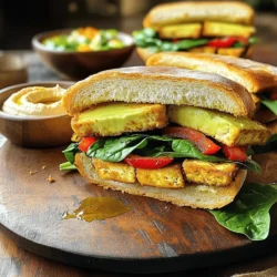Tofu and Marinade Components For this tasty panini, you need: - 1 block firm tofu, pressed and sliced - 1 tablespoon soy sauce - 1 tablespoon sesame oil - 1 tablespoon cornstarch These ingredients create a flavorful and crispy tofu. The soy sauce adds saltiness, while the sesame oil gives a nutty taste. The cornstarch helps the tofu become nice and crispy when cooked. Bread and Vegetables Choose your bread and veggies wisely: - 1 large round ciabatta or focaccia bread - 1/2 cup fresh spinach - 1/2 red bell pepper, roasted and sliced - 1 small avocado, sliced The ciabatta or focaccia adds a lovely chewiness. Fresh spinach boosts nutrients, while roasted red bell pepper adds sweetness. Avocado brings creaminess to the panini. Spreads and Seasonings Don’t forget the spreads and seasonings: - 2 tablespoons hummus or vegan mayo - Salt and pepper to taste - Olive oil for grilling These spreads enhance the flavor and keep the sandwich moist. Use salt and pepper to adjust the taste. Olive oil helps with grilling, making the bread crispy and golden. To see the full recipe, check [Full Recipe]. Pressing and Slicing the Tofu Start by pressing the tofu. This gets rid of extra water. Use a tofu press or wrap it in a clean towel. Place something heavy on top for 15-20 minutes. Once pressed, slice the tofu into even slabs. Aim for about half an inch thick. Marinating for Flavor Next, it’s time to marinate. In a bowl, mix soy sauce, sesame oil, salt, and pepper. Place the tofu slices in the bowl and coat them well. Let them soak in this mixture for 15 minutes. This step adds great taste! Coating for Crispiness After marinating, sprinkle cornstarch over the tofu. Make sure each slice is evenly coated. This will help the tofu become crispy when cooked. Bread Preparation Now, grab your ciabatta or focaccia bread. Slice it in half, so you have a top and bottom. Spread hummus or vegan mayo on both inside halves. This adds flavor and moisture to the sandwich. Layering the Ingredients Start layering your ingredients. First, place fresh spinach on the bottom half. Next, add your crispy tofu slices. Then, layer roasted red bell pepper and avocado slices. Make sure to stack them nicely for a full sandwich. Using a Panini Press or Skillet Heat your panini press or a skillet over medium heat. Brush the outside of the sandwich with olive oil. If using a skillet, place a heavy pan on top of the sandwich. This helps press it down as it cooks. Tips for Achieving Perfect Crisp Cook for 3-4 minutes on each side. Look for a golden, crispy finish on the bread. If you like it extra crispy, you can cook it a bit longer. Just keep an eye on it to avoid burning. For the full recipe, check out the complete list of ingredients and instructions! Marination Time Marinating tofu adds depth to its flavor. Aim for at least 15 minutes. This allows the tofu to soak up the soy sauce and sesame oil. You can marinate longer for a richer taste, but 15 minutes works well. Seasoning Tips Use salt and pepper to enhance the tofu. Feel free to add garlic powder or smoked paprika for extra flavor. These spices complement the tofu's mild taste and boost the overall flavor of the panini. Cooking Techniques For crispy tofu, you can pan-fry or grill it. Use medium heat to avoid burning. Cook each side for about 4-5 minutes until golden brown. A non-stick skillet helps achieve an even crisp without sticking. Oil Application Apply a light layer of olive oil to the tofu before cooking. This helps create a crispy crust. When grilling the sandwich, brush a bit more oil on the outside of the bread. This gives it a golden and crunchy finish. Serving Suggestions Serve the panini on a wooden board for a rustic look. Pair it with a small bowl of extra hummus for dipping. This adds a fun element to the meal and enhances flavor. Garnish Recommendations Garnish with fresh spinach or basil leaves. This adds a pop of color and freshness. A sprinkle of sesame seeds on top can also elevate the dish visually and add a nutty taste. {{image_2}} If you want to switch up the protein, tempeh and seitan work great. - Tempeh: This fermented soy product is nutty and chewy. Slice it thin and marinate just like tofu. - Seitan: Made from wheat gluten, seitan has a meaty texture. It can absorb flavors well. Cook it the same way as tofu for a rich taste. You can also use different tofu types. Silken tofu offers a creamier texture. Firm tofu provides a chewy bite. Choose what you like best! Bread changes the whole panini! You can explore gluten-free options or artisan bread. - Gluten-Free Options: Look for gluten-free ciabatta or focaccia. These are soft and tasty. - Artisan Bread Suggestions: Sourdough or whole grain bread adds flavor. They give a nice crunch and pair well with the fillings. Try different breads to find your favorite combo. Adding more fillings makes your panini even better! Cheese and seasonal vegetables can add flavor and texture. - Cheese Additions: Try mozzarella, feta, or vegan cheese. They melt well and enhance taste. - Seasonal Vegetables: Use zucchini, mushrooms, or roasted eggplant. These veggies add freshness and color. Mix and match fillings to create your perfect crispy tofu panini. For the full recipe, check out the details above. To keep your leftover crispy tofu panini fresh, follow these tips: - Refrigeration: Store the panini in an airtight container. This helps keep it from drying out. Place it in the fridge within two hours of cooking. It should stay fresh for 2-3 days. - Freezing Tips: If you want to save it longer, wrap the panini tightly in plastic wrap. Then, put it in a freezer-safe bag or container. The panini can stay frozen for up to a month. When you are ready to eat it, let it thaw in the fridge overnight. To enjoy your leftover panini, reheating is key: - Methods for Optimal Texture: The best way to reheat it is in a skillet. Heat the skillet on low. Add a splash of olive oil. Place the panini in the skillet and cover it with a lid. Heat for about 5-7 minutes until it is warm and crispy. - Avoiding Sogginess: Steer clear of the microwave. It can make the bread soggy. If you use the oven, set it to 350°F. Wrap the panini in foil and heat for about 10 minutes. This method helps keep it crispy. For the complete recipe, refer to the Full Recipe. To make crispy tofu, start with firm tofu. Press it to remove excess water. Slice it into even slabs. Marinate the tofu in soy sauce and sesame oil for great flavor. Coat each slice with cornstarch to help it crisp up. Cook the tofu in a hot skillet with olive oil. Fry until each side is golden brown and crispy. Yes, you can use many different vegetables in the panini. Try adding grilled zucchini, mushrooms, or fresh tomatoes. Leafy greens like kale or arugula work well too. Feel free to mix and match based on what you have at home. The goal is to keep it colorful and tasty. The best breads for a panini are ciabatta and focaccia. They have a nice crust and soft inside. You can also use sourdough or whole grain bread. Choose a bread that holds up well during grilling. A sturdy bread will keep your fillings from spilling out. You know your panini is done when the bread is golden brown and crispy. Check that the filling is hot and the cheese, if used, is melted. Press down gently on the sandwich to see if it feels firm. If it does, it’s ready to enjoy! Yes, you can easily make this recipe vegan. Use hummus or vegan mayo as spreads. Choose fresh vegetables and a plant-based bread. Make sure your tofu is firm and comes from a reliable source. This way, you keep it delicious and plant-friendly. For the Full Recipe, check out the detailed instructions above. This blog post covered how to make a delicious tofu panini. We explored key ingredients and their roles. You learned to prepare tofu and layer ingredients. Cooking tips helped you achieve a crisp finish. Variations show you can play around with ingredients and flavors. Remember proper storage and reheating for leftovers. Get creative with your panini and have fun! These simple steps will help you enjoy tasty meals often. Experiment and find your favorite combinations to share with friends and family. Enjoy every bite!