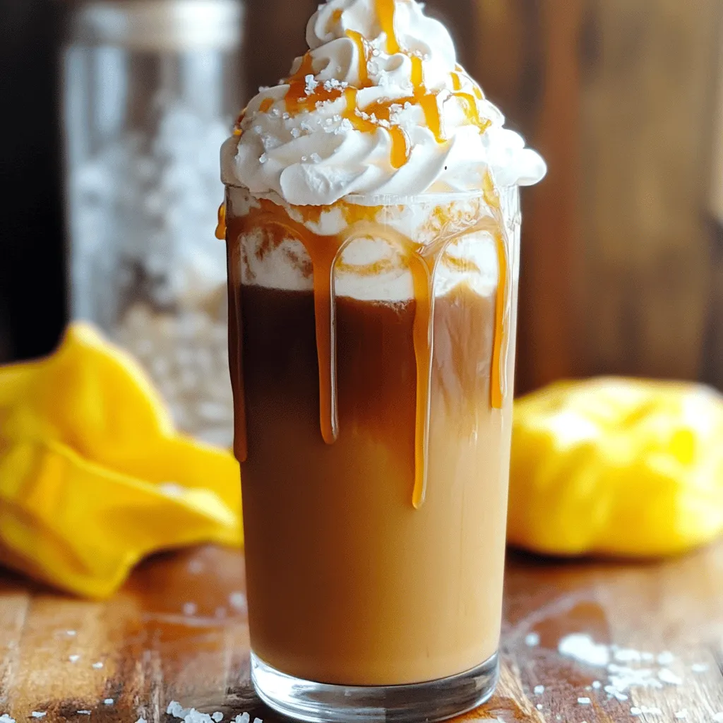 - 1 cup cold brew coffee - 1 cup milk (dairy or non-dairy) - 2 tablespoons salted caramel sauce, plus extra for drizzling - 1 tablespoon sugar (optional, adjust to taste) - 1/2 cup ice - Whipped cream (for topping) - Sea salt flakes (for garnish) In this delightful drink, cold brew coffee serves as the base. It is smooth and rich, perfect for a refreshing treat. You can choose any milk you like. Dairy milk gives a creamy taste, while non-dairy options, like almond or oat milk, work well too. The salted caramel sauce is the star here. It adds sweetness and a savory kick. You can drizzle extra sauce on top for a beautiful finish. If you prefer a sweeter drink, a bit of sugar can enhance the flavor, but it’s not a must. Ice is essential for that cold, frosty texture. For toppings, whipped cream makes this drink feel special. A sprinkle of sea salt on top adds a nice touch. You can mix and match these ingredients to make your perfect Salted Caramel Cold Brew Frappe. Check out the Full Recipe for all the details! Start by gathering your ingredients. In a blender, combine: - 1 cup cold brew coffee - 1 cup milk (dairy or non-dairy) - 2 tablespoons salted caramel sauce - 1 tablespoon sugar (optional) - 1/2 cup ice Blend these ingredients on high speed. You want it smooth and frothy. This should take about 30-45 seconds. After blending, take a quick taste. If it needs more sweetness, add more caramel or sugar. Blend again briefly to mix everything well. This simple adjustment can make a big difference in flavor. Now, it’s time to serve. Drizzle some salted caramel around the inside of a tall glass. This adds a nice touch. Pour your blended frappe into the glass, leaving space at the top. Top it off with a generous dollop of whipped cream. For the final touch, drizzle more salted caramel on the whipped cream. Sprinkle a few sea salt flakes on top for a gourmet look. Enjoy your drink with a straw! For a great salted caramel cold brew frappe, select a strong cold brew coffee. Brands like Stumptown and Chameleon offer rich flavors. If you prefer to make your own, steep coarsely ground coffee in cold water for 12-24 hours. Use a 1:4 coffee-to-water ratio for a bold taste. Strain it well to avoid grit in your drink. To achieve that perfect frothy texture, blend the ingredients on high speed. The key is to use enough ice. I recommend half a cup. If you want a creamier drink, use less ice and more milk. You can also freeze coffee in ice cube trays. These coffee cubes keep your frappe strong and flavorful. Presentation is key! Use a tall glass to show off the layers. Drizzle salted caramel inside the glass before pouring the frappe. This creates a beautiful swirl effect. Top it with whipped cream and drizzle more caramel on top. Add a sprinkle of sea salt flakes for extra flavor. Use a fun straw for a delightful touch. For the Full Recipe, I suggest following the steps carefully to get the best results. Enjoy your refreshing treat! {{image_2}} You can change the taste of your frappe easily. Try adding chocolate or vanilla flavoring. A tablespoon of chocolate syrup or vanilla extract can make it fun. If you love nuts, hazelnut or almond flavors work too. Just add a spoonful of your favorite nut syrup for a nutty touch. If you want to make this drink vegan, swap regular milk with almond or oat milk. You can also use a vegan caramel sauce. For those watching sugar, try sugar-free syrup or sweeteners. These easy swaps keep the taste while meeting your diet needs. Iced espresso is a quick drink with strong coffee. It’s served over ice and not blended. A frappe, on the other hand, is creamy and frothy. It blends ice with coffee for a smooth texture. You can customize your drink by adding extra ice for a thicker frappe or less for a lighter drink. To store unused cold brew, pour it into a clean jar. Seal it tightly and keep it in the fridge. It stays fresh for up to a week. For salted caramel sauce, store it in a sealed container in the fridge as well. It lasts for about two weeks. Just remember to give it a stir before using it again. If you have busy mornings, make your cold brew the night before. You can also mix the caramel sauce with milk ahead of time. Freeze leftover cold brew in ice cube trays. This way, you can blend it later for a chilled treat without dilution. For the best flavor, always use fresh ingredients. Keep your cold brew in a dark, cool place. This helps to avoid oxidizing. If you see separation in your drink, simply shake or stir it before serving. This keeps your salted caramel cold brew frappe creamy and delicious. You can make a Salted Caramel Cold Brew Frappe at home easily. This recipe is simple and quick. You just need a few ingredients. - 1 cup cold brew coffee - 1 cup milk (dairy or non-dairy) - 2 tablespoons salted caramel sauce, plus extra for drizzling - 1 tablespoon sugar (optional, adjust to taste) - 1/2 cup ice - Whipped cream (for topping) - Sea salt flakes (for garnish) Blend the coffee, milk, caramel, sugar, and ice until smooth. Adjust the sweetness if needed. Pour it into a glass with caramel drizzled inside. Top with whipped cream, more caramel, and sea salt flakes. Enjoy this delightful drink! You can find Salted Caramel Cold Brew Frappe at many popular cafes. Places like Starbucks and Dunkin’ often have this drink. Local coffee shops may also serve their unique versions. Check your nearby spots to see what they offer. Yes, you can make this recipe sugar-free! Instead of sugar, try using a sugar substitute. Options like stevia or erythritol work well. You may also skip sugar and rely on the caramel for sweetness. Just remember to taste it as you mix. The best milk for this frappe depends on your taste. Dairy milk gives a creamy texture. Non-dairy options, like almond or oat milk, are great too. They add unique flavors. Choose what you like best for your drink! This blog post shows how to make a tasty Salted Caramel Cold Brew Frappe. We covered the key ingredients, like cold brew and milk. You learned the steps to blend and serve your drink. Tips helped you pick the best coffee and achieve the right texture. Exploring variations showed how to customize your frappe further. Remember, the right ingredients make all the difference. Enjoying your homemade frappe can be easy and fun. Try these tips for the best taste every time!