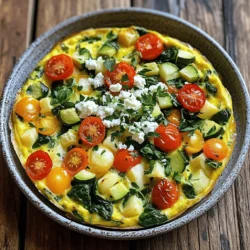 - 6 large eggs - 1/4 cup milk (dairy or plant-based) - 1 cup fresh spinach, chopped - 1/2 bell pepper (any color), diced - 1 small zucchini, diced - 1/2 cup cherry tomatoes, halved - 1/4 cup red onion, finely chopped - 1/2 cup feta cheese, crumbled - 2 tablespoons olive oil - 1 teaspoon garlic powder - Salt and pepper to taste - Fresh herbs (like parsley or basil) for garnish For this healthy veggie frittata, you need simple and fresh ingredients. Start with six large eggs. They provide protein and help bind your frittata. Next, add 1/4 cup of milk. You can choose dairy or a plant-based option. This makes the frittata fluffy. Fresh vegetables give color and nutrition. You will need 1 cup of chopped spinach, 1/2 diced bell pepper, and 1 small diced zucchini. These veggies add flavor and crunch. Don't forget 1/2 cup of halved cherry tomatoes and 1/4 cup of finely chopped red onion. Together, they create a tasty mix. For extra flavor, include 1/2 cup of crumbled feta cheese. It adds creaminess and a salty kick. You will also need 2 tablespoons of olive oil for cooking, along with 1 teaspoon of garlic powder. Adding salt and pepper to taste will enhance all the flavors. Finally, fresh herbs like parsley or basil will make your frittata look great and taste even better. This recipe is not just delicious. It's also nutritious and easy to prepare. For the full recipe, check out the instructions in the next section. Enjoy cooking! - Preheat your oven to 375°F (190°C). This helps the frittata cook evenly. - In a large bowl, whisk together 6 large eggs and 1/4 cup of milk. Mix until smooth. Add garlic powder, salt, and pepper to taste. - In an oven-safe skillet, heat 2 tablespoons of olive oil over medium heat. - Add 1/4 cup of finely chopped red onion and 1/2 diced bell pepper. Sauté for about 3 minutes until soft. - Next, toss in 1 small diced zucchini and 1 cup of chopped spinach. Cook for another 2 to 3 minutes, allowing the spinach to wilt. - Pour the egg mixture over the sautéed vegetables. Make sure to spread the veggies evenly. - Scatter 1/2 cup of halved cherry tomatoes and 1/2 cup of crumbled feta cheese on top. - Cook on the stovetop for 2 to 3 minutes. Look for the edges to start setting. - Transfer the skillet to the oven and bake for 15 to 20 minutes. Check doneness with a toothpick; it should come out clean. - Remove the frittata from the oven and let it cool for a few minutes. - Cut into wedges for serving. - Garnish with fresh herbs like parsley or basil for a pop of color and flavor. - Egg-to-vegetable ratio: Use about 1 egg per 1/4 cup of veggies. This mix keeps your frittata fluffy and packed with flavor. If you add more veggies, reduce the number of eggs slightly to keep it from being too moist. - Cooking time adjustments: Keep an eye on your frittata as it cooks. Ovens can vary. If your frittata looks set but is still a bit jiggly in the center, give it a few more minutes. Remember, it will continue to cook after you take it out. - Recommended kitchen tools: A large mixing bowl, whisk, and a good cutting board are must-haves. You'll also need a sharp knife to chop your veggies quickly. - Oven-safe skillet advice: Use a skillet made of cast iron or stainless steel. These materials help cook the frittata evenly. Check that your skillet is oven-safe, as some non-stick pans may not handle high heat. For the full recipe, check out the Healthy Veggie Frittata section. {{image_2}} You can easily change the veggies in your frittata. Try using these options: - Broccoli - Kale - Mushrooms - Carrots - Asparagus These veggies add different flavors and colors. You can mix and match based on what you like or have on hand. For cheese, feta is great, but you can swap it out. Use: - Cheddar - Mozzarella - Goat cheese - Vegan cheese These choices keep the frittata tasty while fitting your diet. Herbs and spices can really amp up the taste. Here are some great picks: - Basil - Oregano - Thyme - Paprika - Black pepper These add zest and depth to your frittata. If you want more protein, toss in: - Cooked bacon - Sausage - Diced chicken - Tofu Adding protein makes the dish more filling. You can enjoy it any time of day. For the full recipe, check out the Healthy Veggie Frittata. To keep your veggie frittata fresh, store it in the fridge. Place it in an airtight container. This helps maintain its flavor and texture. Your frittata will last about three to four days. If you want to keep it longer, freezing is a good option. Cut the frittata into slices for easy storage. Wrap each slice in plastic wrap, then place them in a freezer-safe bag. This way, you can enjoy it later without losing quality. When you are ready to eat your frittata again, reheating it properly is key. The best method is to use the oven. Preheat it to 350°F (175°C). Place the frittata on a baking sheet and cover it with foil. Heat for about 10 to 15 minutes. This method keeps it moist and fluffy. You can also use a microwave, but be careful not to overheat. Place a slice on a microwave-safe plate and cover it with a damp paper towel. Heat for 30 seconds to 1 minute. This helps keep the frittata from drying out. Enjoy your Healthy Veggie Frittata with the same great taste as when it was fresh! Check out the Full Recipe for more tips. How do I know when the frittata is done? You can check if the frittata is done by inserting a toothpick in the center. If it comes out clean, your frittata is ready. The edges will appear set, and the top will look slightly golden. You can also gently shake the skillet. If it wobbles too much, it needs more time. Can I make this ahead of time? Yes, you can make this frittata ahead of time. Cook it fully and let it cool. Then, store it in the fridge for up to three days. Reheat slices in the microwave or oven before serving. This makes it a great meal prep option. How many calories in a serving? Each serving of this healthy veggie frittata has about 200 calories. This can vary based on the exact ingredients used and portion size. For a lighter option, you can reduce the cheese or add more veggies. Is this recipe gluten-free? Yes, this recipe is gluten-free. It uses eggs and fresh vegetables, which do not contain gluten. Just be sure to check any packaged items, like cheese or milk, for gluten content if you have a severe allergy. For the full recipe, refer to the Healthy Veggie Frittata section. In this blog post, we covered how to make a tasty frittata. You learned about the key ingredients like eggs and fresh veggies. I shared step-by-step instructions, from prep to serving. Consider tips for the best taste and cooking tools. Explore ingredient swaps and flavor boosters to make it your own. Finally, remember how to store and reheat leftovers properly. Enjoy your frittata adventure!