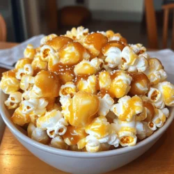To make Butterbeer Caramel Popcorn, gather the following ingredients: - 1 cup popcorn kernels - 1 cup unsalted butter - 2 cups brown sugar, packed - 1/2 cup corn syrup - 1 teaspoon baking soda - 1 tablespoon vanilla extract - 1 teaspoon butterscotch flavoring (optional) - Pinch of salt - Optional: whipped cream for drizzling These simple ingredients create a delightful treat. The popcorn kernels are the base, puffing up to provide that satisfying crunch. Unsalted butter gives a rich flavor, while brown sugar adds sweetness. Corn syrup helps achieve that perfect chewy caramel. Baking soda lightens the caramel, making it airy and easy to coat. Vanilla extract and butterscotch flavoring enhance the overall taste, giving it that classic butterbeer vibe. A pinch of salt balances the sweetness. If you want a special touch, drizzle whipped cream on top before serving. For the full recipe, follow the detailed instructions to create this tasty snack! To start, you need to pop your popcorn kernels. You can use an air popper, stovetop, or microwave. Each method works well. I prefer the stovetop for its flavor. Just add the kernels to a pot with a lid and heat them on medium. Remember to shake the pot a bit for even popping. After popping, place the popcorn in a large, greased mixing bowl. Make sure to remove any unpopped kernels. These can be hard and no one wants to bite into one! Next, it’s time to make the caramel sauce. In a medium saucepan, melt the unsalted butter over medium heat. Once the butter is melted, stir in the brown sugar and corn syrup. This mix needs to come to a gentle boil. Be sure to stir constantly. After it boils, let it cook without stirring for about 4-5 minutes. You want it to reach the soft ball stage, which is about 240°F. A candy thermometer will help you here. Now, you'll coat the popcorn. Carefully pour the hot caramel sauce over the popped popcorn in your mixing bowl. Use a spatula to gently fold the popcorn with the caramel. You want to make sure every piece gets a good layer of caramel. This is where the magic happens, so take your time to ensure an even coating! Lastly, preheat your oven to 250°F. Spread the caramel-coated popcorn onto a large parchment-lined baking sheet. Bake it for about 45 minutes, stirring every 15 minutes. This helps keep the popcorn crispy and evenly coated. Once you take it out of the oven, let it cool completely. If you notice any large clusters, break them apart. Enjoy your Butterbeer Caramel Popcorn as a tasty snack! For a full recipe, refer to the [Full Recipe]. To make great caramel, you need to watch the temperature closely. A candy thermometer is your best friend here. Aim for 240°F, known as the soft ball stage. If you go over, the caramel can become too hard. Crystallization can ruin your sauce. To prevent it, avoid stirring once it boils. Just let it bubble away. If you see any sugar crystals forming on the sides, use a wet pastry brush to wash them down. To keep your Butterbeer Caramel Popcorn fresh, store it in an airtight container. This helps keep it crunchy. If you use a jar, make sure to seal it tightly. If your popcorn loses its crunch, you can reheat it. Spread it out on a baking sheet. Heat it in the oven at 250°F for about 10 minutes. This will bring back its crispy texture. Butterbeer Caramel Popcorn pairs well with hot cocoa or apple cider. Both drinks enhance the sweet flavors of the popcorn. For a fun twist, serve it with whipped cream on top. You can drizzle the cream right before serving. This adds a rich touch that makes it even more special. Check out the Full Recipe for more ideas! {{image_2}} You can have fun with different flavors in your Butterbeer Caramel Popcorn. Here are a few ideas: - Adding Chocolate or Nuts: Mix in chocolate chips or nuts for extra crunch and richness. Chocolate pairs well with the sweet caramel. Nuts like pecans or almonds add a nice texture. Just fold them in after coating the popcorn. - Experimenting with Different Extracts: Use other extracts to change the taste. Try almond or maple extracts for a twist. Just remember to keep the amount small. A little can go a long way. You can adapt this recipe to fit different diets. Here are some options: - Vegan or Gluten-Free Adaptations: For a vegan version, swap butter for coconut oil or vegan butter. Use gluten-free popcorn to keep it safe for those with gluten issues. - Adjusting Sugar Content for Health-Conscious Options: If you want a lower-sugar snack, use less sugar or a sugar substitute. You can also reduce the corn syrup. Just keep an eye on the texture. It might change a bit, but it will still taste great. This recipe can be flexible to meet your needs or cravings! To keep your Butterbeer Caramel Popcorn fresh, choose the right containers. Use airtight jars or resealable bags. These containers prevent air from getting in. Air can make the popcorn stale. Store it in a cool, dry place. This helps maintain its crunchy texture. The shelf life of Butterbeer Caramel Popcorn is about two weeks. After that, it can lose its taste and crunch. For the best experience, enjoy it within the first week. Freezing your caramel popcorn is a great option for long-term storage. Start by letting the popcorn cool completely. This prevents moisture buildup. Once cool, break it into smaller pieces. Next, place the popcorn in a freezer-safe bag. Squeeze out any extra air before sealing. Label the bag with the date. You can freeze it for up to three months. When you want to eat it, take it out and let it thaw. Enjoy your sweet treat any time! Making Butterbeer Caramel Popcorn takes about 15 minutes to prep and 1 hour to cook. You will spend the first few minutes popping the popcorn. Then, you will make the caramel sauce, which takes about 10 to 15 minutes. After that, it bakes for 45 minutes. Yes, you can make Butterbeer Caramel Popcorn without corn syrup. You can use honey or maple syrup as a substitute. These options change the flavor slightly but still taste great. You can also try using brown sugar only, but the texture may differ. To keep your popcorn crunchy, bake the popcorn after coating it in caramel. This helps dry out the caramel and gives it a nice crunch. Stir the popcorn every 15 minutes while baking. This ensures even coating and prevents sogginess. You can make this snack healthier by using less sugar or butter. Try coconut oil instead of butter, and reduce the brown sugar by half. You can also add nuts or seeds for extra nutrition. Using air-popped popcorn instead of microwave popcorn is also a great choice. For the full recipe, check the earlier section. You learned how to make Butterbeer Caramel Popcorn step by step. We covered ingredients, popping methods, and making the caramel sauce. With tips to achieve the best flavor and texture, you can store and serve this treat like a pro. Enjoy experimenting with flavors and variations. This popcorn is great for movie nights or special events. Feel free to share your creations and enjoy your sweet treat!