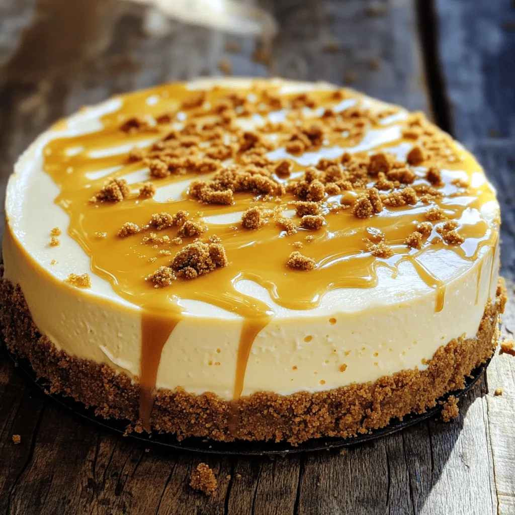 - 200g Biscoff biscuits, crushed - 100g unsalted butter, melted - 400g cream cheese, softened - 200g Biscoff spread - 150g powdered sugar - 1 teaspoon vanilla extract - 300ml heavy whipping cream, chilled To create a Biscoff cheesecake, you need some key ingredients. The first is Biscoff biscuits. These cookies bring a sweet, caramel flavor. You'll crush them to make the crust. Next, you need melted unsalted butter to hold the crust together. Cream cheese is the star of the filling. It gives the cheesecake a rich, creamy texture. Biscoff spread adds even more flavor. It makes the cheesecake taste like a dream. You will also use powdered sugar to sweeten the mix and vanilla extract to enhance the flavors. Finally, chilled heavy whipping cream is essential. It helps the cheesecake become light and fluffy. Mixing these ingredients creates a perfect balance of flavors and textures. - 2 tablespoons gelatin powder (or agar-agar for a vegetarian option) - 100ml boiling water For the cheesecake to set properly, you need gelatin. This helps it hold its shape. If you prefer a vegetarian option, use agar-agar instead. Both work well to provide the right firmness. You will dissolve the gelatin in boiling water before adding it to the mixture. - Drizzle of melted Biscoff spread - Crushed Biscoff biscuits for topping To make your cheesecake visually stunning, consider garnishing it. A drizzle of melted Biscoff spread adds a nice touch. Sprinkling crushed Biscoff biscuits on top gives it some crunch. These small details make your cheesecake look and taste amazing. For the complete recipe, don’t forget to check out the [Full Recipe]. - Start by crushing 200g of Biscoff biscuits into fine crumbs. - Melt 100g of unsalted butter in a bowl. - Mix the crushed biscuits with the melted butter until fully combined. - Press this mixture firmly into the base of a 9-inch springform pan. - Place the pan in the refrigerator to set while you prepare the filling. - In a large bowl, beat together 400g of softened cream cheese and 200g of Biscoff spread. - Add 150g of powdered sugar and 1 teaspoon of vanilla extract to the mixture. - Mix until the filling is smooth and creamy. - In a separate small bowl, dissolve 2 tablespoons of gelatin powder in 100ml of boiling water. - Allow the gelatin to cool slightly, then mix it into the cheesecake filling. - In another bowl, whip 300ml of chilled heavy cream until stiff peaks form. - Gently fold the whipped cream into the cheesecake filling until no streaks remain. - Pour the filling over the chilled crust and smooth the top with a spatula. - Refrigerate the cheesecake for at least 4 hours, or overnight for the best texture. - Once set, remove the cheesecake from the springform pan. Enjoy every creamy bite of this Biscoff cheesecake! For the full recipe, check out the details above. Chilling your cheesecake is key for the best texture. It needs at least four hours to set. For a smoother filling, fold in whipped cream gently. This keeps it light and fluffy. Be careful not to over-mix. If you mix too hard, you may lose that airy feel. A pinch of salt can balance the sweetness of the cheesecake. It makes the flavors pop! You can also try adding coffee or caramel for extra depth. These flavors blend well with Biscoff. Each bite will be a delightful surprise. A smooth top gives your cheesecake a polished look. To achieve this, use a spatula to spread the filling evenly. For decoration, drizzle melted Biscoff spread on top. You can also sprinkle crushed Biscoff biscuits for a crunchy touch. These small details make your cheesecake stand out. For the full recipe, check out the Biscoff Bliss Cheesecake . {{image_2}} You can make a vegan Biscoff cheesecake. Start by swapping cream cheese for a vegan option. Brands like Tofutti or Kite Hill work well. They give you that creamy texture you want. Next, use coconut cream instead of heavy whipping cream. Chill the coconut cream overnight and whip it up for volume. This version is just as rich and tasty! Want a fun twist? Try adding chocolate layers or toppings. Melt some dark chocolate and swirl it into the cheesecake mix. This will give it a nice chocolate flavor. You can also sprinkle some shavings on top for style. For a spiced kick, add a pinch of cinnamon or nutmeg. These spices add warmth and depth to the dessert. If you need a gluten-free cheesecake, it’s easy! Use gluten-free Biscoff biscuits for the crust. You can find these at most stores. If you want to switch it up, use ground nuts or oats for the crust instead. Just blend them with butter and press into the pan. Both options work great and taste fantastic! For the full recipe, check out the Biscoff Bliss Cheesecake . To keep your Biscoff cheesecake fresh, cover it well before refrigerating. Use plastic wrap or a lid to stop air from ruining it. This helps keep the creamy texture intact. If you have leftovers, you can freeze them. Wrap slices tightly in plastic wrap and then place them in a freezer bag. This way, they stay safe from freezer burn. In the fridge, your cheesecake lasts about 5 to 7 days. Always check for signs of spoilage to be safe. Look for any off smells, discoloration, or mold. If anything seems off, it’s best to toss it out. Freshness is key for the best taste. If you freeze the cheesecake, thaw it slowly in the fridge for a few hours or overnight. This helps preserve its texture. After thawing, you can serve it cold or let it sit at room temperature for about 30 minutes. This makes it easier to slice. Try topping it with more Biscoff spread or crushed biscuits for a tasty touch. For the full recipe of this delightful cheesecake, check out the [Full Recipe]. Yes, you can use other biscuits for the crust. Digestive biscuits work well because they are sturdy. You might also try Oreos for a chocolate twist. Simply crush them the same way as Biscoff biscuits. Mix the crumbs with melted butter and press them into the pan. This gives you a tasty base for your cheesecake. To make your cheesecake firmer, you can adjust the gelatin amount. Try adding a bit more gelatin if it's too soft. You can also use different thickening agents, like agar-agar, for a vegetarian option. Make sure to fully dissolve the gelatin in boiling water before mixing it in. This helps create a nice, firm texture. Cheesecakes can crack for a few reasons. One common cause is baking at too high a temperature. Always bake at a low heat to avoid this problem. Another reason is over-mixing the filling. Mix just until smooth. Lastly, cooling the cheesecake too quickly can lead to cracks. Let it cool gradually to prevent this issue. This Biscoff cheesecake is simple and fun to make. Start with a tasty crust of Biscoff biscuits and butter, then create a creamy filling with cream cheese and Biscoff spread. Tips for a perfect texture and cool presentation make this recipe shine. Plus, I shared ideas for variations, from vegan to gluten-free. Remember, storage is key to enjoying this treat later. Enjoy your delicious cheesecake, and don't be afraid to get creative with flavors!