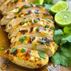 To make Coconut Lime Chicken, gather these simple ingredients. They bring the dish to life with vibrant flavors. - 4 boneless, skinless chicken breasts - 1 cup coconut milk - 2 tablespoons lime juice (freshly squeezed) - Zest of 1 lime - 2 tablespoons honey - 2 cloves garlic, minced - 1 teaspoon fresh ginger, grated - 1 teaspoon ground cumin - Salt and pepper to taste - 1 tablespoon olive oil - Fresh cilantro, for garnish - Lime wedges, for serving Each ingredient plays a key role. The coconut milk gives a creamy texture. Lime juice and zest add brightness, while honey balances the flavors. Garlic and ginger bring warmth and depth. Cumin rounds it all out with its earthy notes. Using fresh ingredients helps boost the dish's taste. Fresh lime juice is much better than bottled. The same goes for ginger and garlic. These small choices make a big difference. For the best results, pick quality chicken. Look for breasts that are plump and pink. Feel free to adjust the salt and pepper to suit your taste. You can also use more lime juice if you love that tangy kick. This recipe is flexible and can fit your preferences. For the full recipe, check out the detailed steps that follow. - In a mixing bowl, combine the coconut milk, lime juice, lime zest, honey, minced garlic, grated ginger, ground cumin, salt, and pepper. Whisk until smooth. - Place the chicken breasts in a large resealable plastic bag. Pour the marinade over the chicken. Seal the bag tight and make sure the chicken is coated well. Let it marinate in the fridge for at least 30 minutes. For a stronger flavor, marinate for up to 4 hours. - Preheat your grill or a skillet over medium-high heat. If you use a skillet, add olive oil to the pan. - Remove the chicken from the marinade. Let the excess drip off. Grill the chicken for about 6-7 minutes on each side. Ensure it reaches an internal temperature of 165°F (75°C). If cooking in a skillet, do the same, turning the chicken for even cooking. - After cooking, let the chicken rest for 5 minutes before slicing. This helps keep it juicy. - For a beautiful presentation, slice the chicken and arrange it on a plate. Drizzle it with any leftover marinade that you cooked down. Garnish with fresh cilantro and lime wedges for a pop of color and flavor. You can find the Full Recipe for this delightful dish to follow each step closely. Enjoy your cooking experience! Marinating chicken is key to great flavor. The longer you marinate, the better it tastes. I recommend at least 30 minutes. For even more flavor, marinate for up to 4 hours. You can also adjust the flavors to suit your taste. If you want it sweeter, add more honey. Prefer a tangy kick? Add extra lime juice. Trust me, you can’t go wrong here! You have two main options: grilling or pan-searing. Grilling gives a nice char and smoky flavor. Pan-searing is great for a juicy finish. Both methods work well if done right. For even cooking, make sure each piece is the same thickness. If using a skillet, heat the oil before adding the chicken. This helps create a nice crust. Don’t waste that leftover marinade! You can reduce it on the stove for a tasty sauce. Just simmer it until it thickens. It adds a wonderful depth to the dish. Additionally, consider adding some spices. A pinch of cayenne can add heat. Fresh herbs like cilantro can brighten the flavor. These small changes make a big difference! {{image_2}} You can easily adapt this dish to fit different diets. For a low-carb option, skip the honey. Use a sugar substitute like erythritol. This change keeps the flavors bright without added carbs. If you need a gluten-free dish, this recipe is already safe. Just check the labels on your ingredients to ensure they are gluten-free. For a vegan twist, swap the chicken for tofu or tempeh. Marinate your plant-based protein in the same coconut lime mix. Cook until golden and crispy. This keeps the dish exciting while being plant-based. Want to spice things up? Add cayenne pepper or chili flakes to the marinade. This gives your chicken a nice kick. Adjust the amount based on your spice level. You can also switch up the citrus. Instead of lime, try lemon or orange juice. Each fruit adds its unique twist. This keeps the dish fresh and fun. Pair your Coconut Lime Chicken with simple sides. Rice or quinoa works great. They soak up all the delicious sauce. Salads are another good choice. A fresh green salad with avocado and cilantro complements the flavors well. For a heartier option, serve with roasted vegetables. They add color and nutrients to your plate. You can find the Full Recipe for Coconut Lime Chicken to enjoy and explore these variations. To keep your Coconut Lime Chicken fresh, cool it down quickly. Place it in shallow containers. This helps the chicken cool faster. Store it in the fridge. It will stay tasty for about 3-4 days. Always seal the container tightly to keep out air. If you want to save some for later, freezing is a great option. Cut the chicken into smaller pieces. Wrap it well in plastic wrap and then foil. This keeps out freezer burn. You can freeze it for up to three months. When you're ready to eat, thaw it in the fridge overnight for best results. When reheating, keep it juicy and flavorful. The best way is to use a skillet. Add a little water or chicken broth to keep it moist. Heat over low to medium heat. Avoid using high heat, as this can dry out the chicken. Stir occasionally to heat evenly. Enjoy your delicious meal again! You can use several options if you lack coconut milk. Here are some great substitutes: - Dairy alternatives: - Whole milk - Heavy cream mixed with water - Greek yogurt mixed with water - Non-dairy alternatives: - Almond milk - Soy milk - Oat milk Each substitute offers a different flavor and texture. Try to match the thickness and taste as closely as possible. The best way to check chicken doneness is by using a meat thermometer. The internal temperature should reach 165°F (75°C). This ensures the chicken is safe to eat. Here are some cooking tips: - Cut into the thickest part of the chicken and check the juices. They should run clear. - Use a timer and cook for about 6-7 minutes on each side. Yes, you can make Coconut Lime Chicken ahead of time. It’s perfect for meal prep. Here are some suggestions: - Marinate the chicken for up to 4 hours for the best flavor. - Cook the chicken and store it in the fridge for 3-4 days. - Reheat the chicken gently to keep it moist and tasty. You can find the Full Recipe for Coconut Lime Chicken [here](#). This will guide you through every step for a delicious meal. In this blog post, we covered how to make Coconut Lime Chicken using simple, fresh ingredients. You learned how to marinate, cook, and serve the chicken for great flavor. We also explored tips for adding your own touch and how to store leftovers properly. This dish suits many diets and offers endless variations. With the right balance of coconut milk and lime, your meals will always impress. Enjoy your cooking adventures and make this recipe your own!