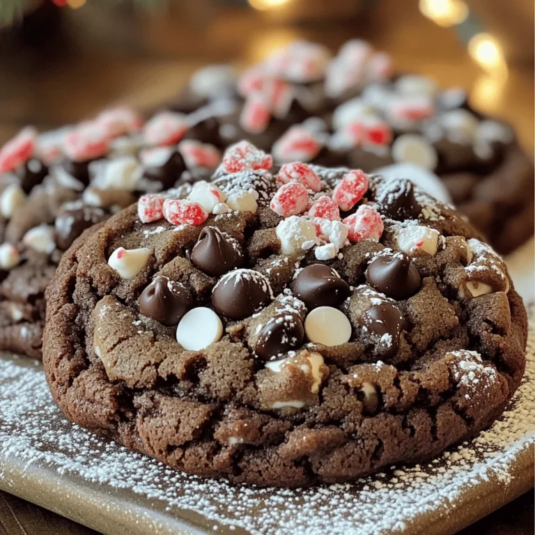 - 1 cup all-purpose flour - 1/2 cup unsweetened cocoa powder - 1/2 teaspoon baking soda - 1/4 teaspoon salt - 1/2 cup unsalted butter, softened - 1 cup granulated sugar - 1/2 cup brown sugar, packed - 1 large egg - 1 teaspoon vanilla extract - 1/2 teaspoon peppermint extract - 1 cup semi-sweet chocolate chips - 1/2 cup crushed peppermint candies (plus extra for topping) When you bake, the quality of your ingredients matters. Use fresh cocoa powder for a rich taste. Select good chocolate chips; they make a big difference. I prefer semi-sweet chocolate, but you can use dark or milk chocolate too. For peppermint, use pure peppermint extract for the best flavor. It is stronger and more natural than imitation extracts. Choose unsalted butter to control the salt in your cookies. If you're out of an ingredient, don't worry! You can swap all-purpose flour with gluten-free flour for a gluten-free option. Instead of brown sugar, you can use coconut sugar. For a dairy-free version, try vegan butter and dairy-free chocolate chips. If you can't find peppermint extract, use almond extract for a different twist. Just remember, the taste will change a bit, but it can still be tasty! For the full recipe, check out the provided link. 1. First, preheat your oven to 350°F (175°C). This ensures even baking. 2. Next, line your baking sheets with parchment paper. This helps prevent sticking. 3. In a medium bowl, whisk together the flour, cocoa powder, baking soda, and salt. This mixes the dry ingredients well. 1. In a large bowl, cream together the softened butter, granulated sugar, and brown sugar. Mix until light and fluffy. This step adds air to the dough. 2. Then, beat in one large egg, vanilla extract, and peppermint extract. Mix until everything is well combined. This adds flavor and moisture to your cookies. 1. Gradually add the dry ingredients to the wet mixture. Mix until just combined. Be careful not to over-mix; this keeps your cookies soft. 2. Fold in the semi-sweet chocolate chips and crushed peppermint candies gently. This adds a fun crunch in every bite. 3. Now, drop tablespoon-sized balls of dough onto your prepared sheets. Space them about 2 inches apart. This gives them room to spread. 4. Sprinkle extra crushed peppermint candies on top of each cookie. This adds a festive touch. Find the full recipe to guide you through these steps in detail. - Ideal oven settings: Preheat your oven to 350°F (175°C). This heat level ensures the cookies bake evenly. If your oven has hot spots, rotate the trays halfway through baking for even results. - How to check cookie doneness: Look for edges that are set while the centers remain soft. You can gently press a cookie with a finger; if it springs back, it’s done. - Serving options: Arrange the cookies on a festive platter. This adds a cheerful touch to your dessert table. You can also stack them in a clear jar for a fun display. - Garnishing ideas: Finish your cookies with a sprinkle of powdered sugar or extra crushed peppermint. Whole peppermint sticks or chocolate shavings make lovely garnishes too. - Adding toppings or drizzles: Drizzle melted chocolate over the cooled cookies for extra richness. You can also sprinkle sea salt for a sweet and salty twist. - Experimenting with different melts: Try using white chocolate or dark chocolate melts instead of semi-sweet. This adds new flavors and fun colors to your cookies. For the complete recipe, check out the [Full Recipe]. {{image_2}} You can have fun with different types of chocolate chips. Try using dark chocolate or white chocolate chips instead of semi-sweet. This small change can give your cookies a new taste. You can also mix in some mint chocolate chips for an extra kick. Flavored extracts can change the vibe of your cookies. Instead of peppermint extract, use orange or almond extract. This twist can create a unique flavor for special occasions. Don't be afraid to experiment! If you need gluten-free options, you can swap all-purpose flour for gluten-free flour. Many brands offer a great gluten-free blend. This will keep the cookie's texture while making it safe for gluten-free diets. For dairy-free substitutions, use coconut oil or vegan butter in place of regular butter. It works well and keeps the cookies soft and tasty. You can also pick dairy-free chocolate chips for a treat everyone can enjoy. These cookies can fit any holiday with a few changes. For Valentine's Day, add pink sprinkles or heart shapes. For Halloween, use orange and black toppings. For theme-based decorations, consider using different colors of frosting or icing. You can even press in seasonal candies to make them pop. Adapting the look can make these cookies perfect for any festive occasion. For the full recipe, check the above section. To keep your double chocolate peppermint cookies fresh, store them in an airtight container. This helps maintain their chewy texture. You can also layer them with parchment paper to prevent sticking. Keep the container at room temperature for up to a week. If you want a special touch, add a slice of bread to the container. This keeps the cookies soft and moist. Freezing cookies is a great way to enjoy them later. To freeze, let the cookies cool completely first. Then, place them in a single layer on a baking sheet. Freeze for about two hours until solid. After that, transfer them to a freezer-safe bag or container. Label the bag with the date. You can store them for up to three months. When you want a cookie, just take out the amount you need. To revive stored cookies, preheat your oven to 350°F (175°C). Place the cookies on a baking sheet. Heat them for about 5 to 7 minutes. This warms them up and restores their soft texture. You can also use the microwave if you're in a hurry. Heat each cookie for about 10 to 15 seconds. Enjoy your warm, delicious cookies again! For the complete recipe, see the Full Recipe section above. How to make cookies chewy? To make cookies chewy, use brown sugar. It adds moisture. Also, don’t overmix the dough. This keeps the cookies soft. Bake them just until the edges are set. This way, the centers stay gooey. Can I make the dough ahead of time? Yes, you can make the dough ahead. Wrap it tightly in plastic wrap. Store it in the fridge for up to three days. You can also freeze it for up to three months. Just thaw it in the fridge before baking. What if I don't have peppermint extract? If you don’t have peppermint extract, use vanilla instead. The cookies will still taste great. You can also try almond extract for a different twist. Just adjust the amount to match your taste. Can I substitute brown sugar for white sugar? Yes, you can substitute brown sugar for white sugar. Brown sugar adds moisture and a deeper flavor. This will change the texture slightly, making it chewier. Use the same amount in your recipe for the best results. Why are my cookies flat? Cookies can turn flat for several reasons. Too much butter or not enough flour can cause this. Also, check that the baking soda is fresh. Finally, chilling the dough can help prevent flat cookies. How to ensure even baking? To ensure even baking, use the same size cookie scoop for each dough ball. Space them evenly on the baking sheet. Rotate the baking sheets halfway through the baking time. This helps cookies bake evenly. This blog post covered all you need for great cookies. We listed each ingredient and why quality matters. You learned step-by-step how to mix and bake perfectly. Plus, you got tips for presentation and ways to change the recipe for fun. Storage tips help you keep cookies fresh longer. Remember, baking is about trying new things and enjoying the process. Get creative and share these treats with friends!