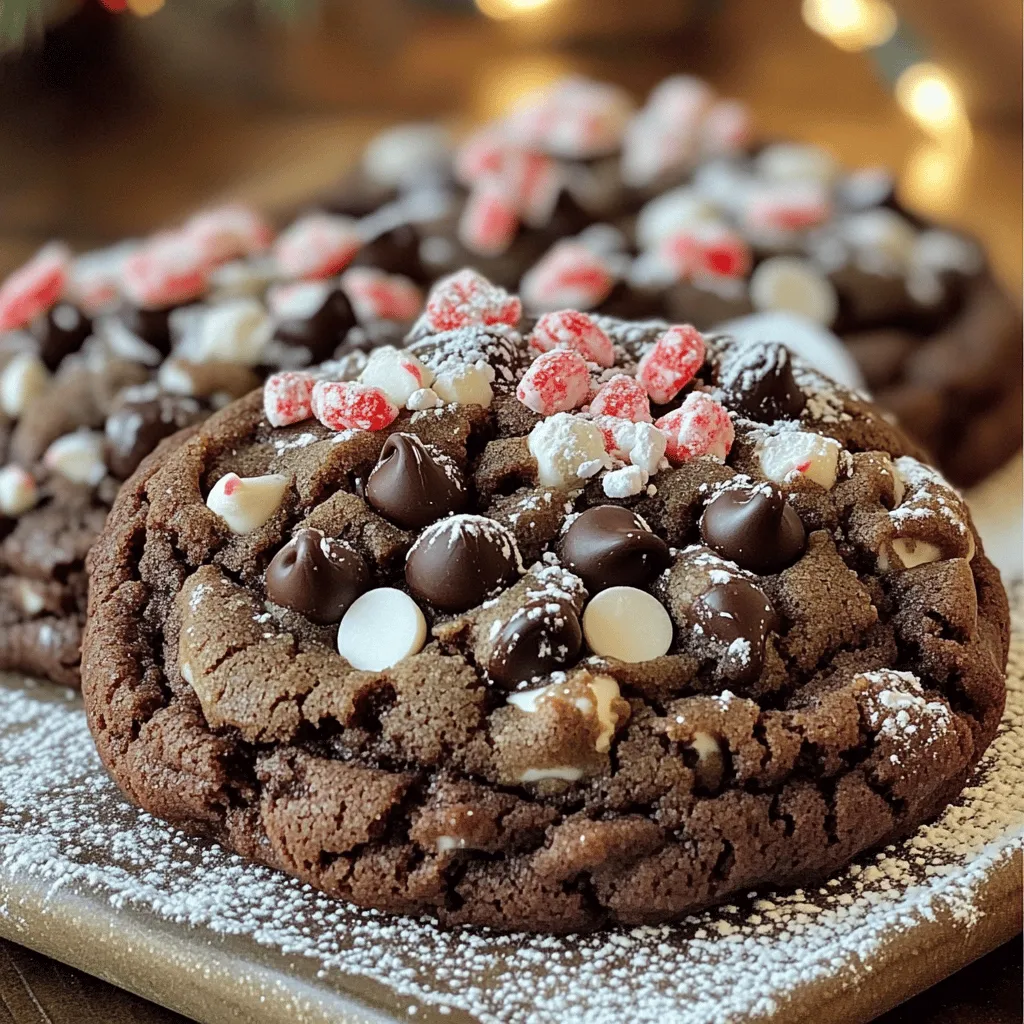 - 1 cup all-purpose flour - 1/2 cup unsweetened cocoa powder - 1/2 teaspoon baking soda - 1/4 teaspoon salt - 1/2 cup unsalted butter, softened - 1 cup granulated sugar - 1/2 cup brown sugar, packed - 1 large egg - 1 teaspoon vanilla extract - 1/2 teaspoon peppermint extract - 1 cup semi-sweet chocolate chips - 1/2 cup crushed peppermint candies (plus extra for topping) When you bake, the quality of your ingredients matters. Use fresh cocoa powder for a rich taste. Select good chocolate chips; they make a big difference. I prefer semi-sweet chocolate, but you can use dark or milk chocolate too. For peppermint, use pure peppermint extract for the best flavor. It is stronger and more natural than imitation extracts. Choose unsalted butter to control the salt in your cookies. If you're out of an ingredient, don't worry! You can swap all-purpose flour with gluten-free flour for a gluten-free option. Instead of brown sugar, you can use coconut sugar. For a dairy-free version, try vegan butter and dairy-free chocolate chips. If you can't find peppermint extract, use almond extract for a different twist. Just remember, the taste will change a bit, but it can still be tasty! For the full recipe, check out the provided link. 1. First, preheat your oven to 350°F (175°C). This ensures even baking. 2. Next, line your baking sheets with parchment paper. This helps prevent sticking. 3. In a medium bowl, whisk together the flour, cocoa powder, baking soda, and salt. This mixes the dry ingredients well. 1. In a large bowl, cream together the softened butter, granulated sugar, and brown sugar. Mix until light and fluffy. This step adds air to the dough. 2. Then, beat in one large egg, vanilla extract, and peppermint extract. Mix until everything is well combined. This adds flavor and moisture to your cookies. 1. Gradually add the dry ingredients to the wet mixture. Mix until just combined. Be careful not to over-mix; this keeps your cookies soft. 2. Fold in the semi-sweet chocolate chips and crushed peppermint candies gently. This adds a fun crunch in every bite. 3. Now, drop tablespoon-sized balls of dough onto your prepared sheets. Space them about 2 inches apart. This gives them room to spread. 4. Sprinkle extra crushed peppermint candies on top of each cookie. This adds a festive touch. Find the full recipe to guide you through these steps in detail. - Ideal oven settings: Preheat your oven to 350°F (175°C). This heat level ensures the cookies bake evenly. If your oven has hot spots, rotate the trays halfway through baking for even results. - How to check cookie doneness: Look for edges that are set while the centers remain soft. You can gently press a cookie with a finger; if it springs back, it’s done. - Serving options: Arrange the cookies on a festive platter. This adds a cheerful touch to your dessert table. You can also stack them in a clear jar for a fun display. - Garnishing ideas: Finish your cookies with a sprinkle of powdered sugar or extra crushed peppermint. Whole peppermint sticks or chocolate shavings make lovely garnishes too. - Adding toppings or drizzles: Drizzle melted chocolate over the cooled cookies for extra richness. You can also sprinkle sea salt for a sweet and salty twist. - Experimenting with different melts: Try using white chocolate or dark chocolate melts instead of semi-sweet. This adds new flavors and fun colors to your cookies. For the complete recipe, check out the [Full Recipe]. {{image_2}} You can have fun with different types of chocolate chips. Try using dark chocolate or white chocolate chips instead of semi-sweet. This small change can give your cookies a new taste. You can also mix in some mint chocolate chips for an extra kick. Flavored extracts can change the vibe of your cookies. Instead of peppermint extract, use orange or almond extract. This twist can create a unique flavor for special occasions. Don't be afraid to experiment! If you need gluten-free options, you can swap all-purpose flour for gluten-free flour. Many brands offer a great gluten-free blend. This will keep the cookie's texture while making it safe for gluten-free diets. For dairy-free substitutions, use coconut oil or vegan butter in place of regular butter. It works well and keeps the cookies soft and tasty. You can also pick dairy-free chocolate chips for a treat everyone can enjoy. These cookies can fit any holiday with a few changes. For Valentine's Day, add pink sprinkles or heart shapes. For Halloween, use orange and black toppings. For theme-based decorations, consider using different colors of frosting or icing. You can even press in seasonal candies to make them pop. Adapting the look can make these cookies perfect for any festive occasion. For the full recipe, check the above section. To keep your double chocolate peppermint cookies fresh, store them in an airtight container. This helps maintain their chewy texture. You can also layer them with parchment paper to prevent sticking. Keep the container at room temperature for up to a week. If you want a special touch, add a slice of bread to the container. This keeps the cookies soft and moist. Freezing cookies is a great way to enjoy them later. To freeze, let the cookies cool completely first. Then, place them in a single layer on a baking sheet. Freeze for about two hours until solid. After that, transfer them to a freezer-safe bag or container. Label the bag with the date. You can store them for up to three months. When you want a cookie, just take out the amount you need. To revive stored cookies, preheat your oven to 350°F (175°C). Place the cookies on a baking sheet. Heat them for about 5 to 7 minutes. This warms them up and restores their soft texture. You can also use the microwave if you're in a hurry. Heat each cookie for about 10 to 15 seconds. Enjoy your warm, delicious cookies again! For the complete recipe, see the Full Recipe section above. How to make cookies chewy? To make cookies chewy, use brown sugar. It adds moisture. Also, don’t overmix the dough. This keeps the cookies soft. Bake them just until the edges are set. This way, the centers stay gooey. Can I make the dough ahead of time? Yes, you can make the dough ahead. Wrap it tightly in plastic wrap. Store it in the fridge for up to three days. You can also freeze it for up to three months. Just thaw it in the fridge before baking. What if I don't have peppermint extract? If you don’t have peppermint extract, use vanilla instead. The cookies will still taste great. You can also try almond extract for a different twist. Just adjust the amount to match your taste. Can I substitute brown sugar for white sugar? Yes, you can substitute brown sugar for white sugar. Brown sugar adds moisture and a deeper flavor. This will change the texture slightly, making it chewier. Use the same amount in your recipe for the best results. Why are my cookies flat? Cookies can turn flat for several reasons. Too much butter or not enough flour can cause this. Also, check that the baking soda is fresh. Finally, chilling the dough can help prevent flat cookies. How to ensure even baking? To ensure even baking, use the same size cookie scoop for each dough ball. Space them evenly on the baking sheet. Rotate the baking sheets halfway through the baking time. This helps cookies bake evenly. This blog post covered all you need for great cookies. We listed each ingredient and why quality matters. You learned step-by-step how to mix and bake perfectly. Plus, you got tips for presentation and ways to change the recipe for fun. Storage tips help you keep cookies fresh longer. Remember, baking is about trying new things and enjoying the process. Get creative and share these treats with friends!