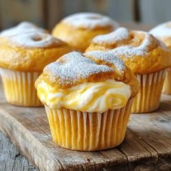 To make these delicious pumpkin cream cheese muffins, gather these ingredients: - 1 ½ cups all-purpose flour - ½ teaspoon baking soda - 1 teaspoon baking powder - ½ teaspoon salt - 1 teaspoon ground cinnamon - ½ teaspoon ground nutmeg - ¼ teaspoon ground ginger - ¾ cup granulated sugar - ½ cup packed brown sugar - ½ cup vegetable oil - 2 large eggs - 1 cup canned pumpkin puree - 1 teaspoon vanilla extract - For the Cream Cheese Filling: - 8 oz cream cheese, softened - ¼ cup powdered sugar - 1 teaspoon vanilla extract If you want to switch things up, you can use different ingredients. Here are some ideas: - Use whole wheat flour instead of all-purpose flour for a heartier muffin. - Swap vegetable oil for melted coconut oil for a hint of tropical flavor. - Replace granulated sugar with honey or maple syrup for a natural sweetener. - Try using Greek yogurt instead of cream cheese for a lighter filling. - Substitute nutmeg with pumpkin pie spice for extra warmth. To make these muffins, you’ll need a few basic tools: - Muffin tin - Paper liners or cooking spray - Mixing bowls (one large and one medium) - Whisk or electric mixer - Measuring cups and spoons - Spatula for mixing - Cooling rack to let the muffins cool down These ingredients and tools make it easy to create a delightful batch of pumpkin cream cheese muffins. You can find the full recipe to guide you through making these tasty treats. To make pumpkin cream cheese muffins, start by gathering all your ingredients. This recipe takes about 45 minutes, including prep and bake time. You will create a soft muffin filled with sweet cream cheese. I love how easy it is to make these muffins from scratch! 1. Preheat the Oven: Set your oven to 350°F (175°C). Prepare the muffin tin with paper liners or a light grease. 2. Prepare the Cream Cheese Filling: In a medium bowl, beat together the cream cheese, powdered sugar, and vanilla extract until smooth. This filling adds a creamy surprise inside. 3. Mix Dry Ingredients: In a large bowl, whisk together the flour, baking soda, baking powder, salt, cinnamon, nutmeg, and ginger. Make sure everything is well mixed for even flavor. 4. Mix Wet Ingredients: In a separate bowl, whisk the granulated sugar, brown sugar, and vegetable oil until smooth. Then, add the eggs, pumpkin puree, and vanilla extract. Mix until fully blended. 5. Combine Mixtures: Gradually stir the wet mix into the dry mix. Be careful not to over-mix; a few lumps are fine. This helps keep the muffins tender. 6. Fill Muffin Cups: Spoon half of the batter into each muffin cup. Add a small dollop of the cream cheese filling on top. Then, cover with more pumpkin batter. Repeat for all cups. 7. Bake: Place the muffin tin in the oven. Bake for 20 to 25 minutes. Check if a toothpick comes out clean from the center. 8. Cool and Serve: Let the muffins cool in the tin for about 5 minutes. Then, transfer them to a wire rack to cool completely. For a lovely touch, dust the muffins with powdered sugar before serving. You can also add a swirl of whipped cream cheese on top. This makes them look extra special! These muffins are great for breakfast or a sweet snack. Enjoy their warm, cozy flavors! For the full recipe, check the details above. Make sure to avoid over-mixing the batter. Over-mixing can make your muffins tough. Stir gently until all the dry ingredients are just moistened. Another mistake is not measuring the pumpkin correctly. Too much or too little can change the texture. Also, ensure your cream cheese is softened. Hard cream cheese makes it hard to mix smoothly. For a soft, moist muffin, use room-temperature ingredients. Eggs and cream cheese should be at room temp. This helps them blend better. Use the right amount of flour. Too much flour leads to dry muffins. Use a spoon to scoop the flour into the measuring cup and level it off with a knife. Lastly, do not skip the cooling step. Letting muffins cool before serving lets flavors deepen. You can boost flavor with spices. Try adding a pinch of cloves or allspice for warmth. A splash of maple syrup in the batter adds sweetness and depth. For a nutty crunch, fold in chopped walnuts or pecans. If you love chocolate, mix in some chocolate chips. This adds a sweet surprise to each bite. Try the Full Recipe for the best results! {{image_2}} You can add chocolate chips for a sweet twist. Just mix in ½ cup of your favorite chocolate chips into the muffin batter. This makes each bite a delightful surprise. The chocolate pairs well with the pumpkin and cream cheese flavors. You will love how the melted chocolate adds richness. If you need a gluten-free option, swap the all-purpose flour for a gluten-free blend. Look for a blend that includes xanthan gum. This will help the muffins rise and hold their shape. You can follow the same steps in the recipe. The taste remains just as good, and you won’t miss the gluten. To make vegan pumpkin cream cheese muffins, replace the eggs with flax eggs. To make one flax egg, mix 1 tablespoon of flaxseed meal with 2.5 tablespoons of water. Let it sit for a few minutes until it thickens. For the cream cheese filling, use a dairy-free cream cheese. The muffins will still taste rich and creamy. Enjoy the flavors without the animal products! For the complete recipe, check out the Full Recipe section. To keep your pumpkin cream cheese muffins fresh, place them in an airtight container. This helps prevent them from drying out. You can store them at room temperature for up to two days. If you want them to last longer, refrigerate them. In the fridge, they can stay good for about one week. If you want to save muffins for later, freezing is a great option. First, let the muffins cool completely. Then, wrap each muffin in plastic wrap. Place the wrapped muffins in a zip-top bag or a freezer-safe container. They can stay frozen for up to three months. Make sure to label the bag with the date. When you're ready to enjoy a muffin, take it out of the fridge or freezer. If it's frozen, let it thaw in the fridge overnight. For quick reheating, use the microwave. Heat each muffin for about 15-20 seconds. If you prefer, you can also warm them in the oven at 350°F for about 10 minutes. Enjoy your tasty treat! Yes, you can make the cream cheese filling ahead of time. Just mix the cream cheese, powdered sugar, and vanilla until smooth. Then, cover it and store it in the fridge. This makes your baking easier on the day you make the muffins. To check if your muffins are done, insert a toothpick in the center. If it comes out clean or with a few crumbs, your muffins are ready. Be careful not to overbake them, as this can make them dry. Yes, you can use fresh pumpkin. Just cook and puree the pumpkin before adding it to the batter. Make sure it is smooth and not too watery. This adds a fresh taste to your muffins. - Can I add nuts or chocolate chips? You can add nuts or chocolate chips to the muffin batter. Just fold them in gently after mixing the wet and dry ingredients. - How long do the muffins last? The muffins last about 3-4 days at room temperature. Store them in an airtight container to keep them fresh. - Can I double the recipe? Yes, you can double the recipe. Just make sure you have enough muffin tins and adjust the baking time if needed. - What can I serve with these muffins? These muffins taste great with a cup of coffee or tea. You can also serve them with a light spread of butter or more cream cheese. For the full recipe, check out [Full Recipe]. You now know how to make muffins from start to finish. We covered the key ingredients, useful substitutions, and tools. The step-by-step guide helped you along the way. Remember to follow the tips to avoid common mistakes and ensure perfect texture. You can also try new flavors and variations like pumpkin cream cheese. Lastly, store leftovers properly to enjoy later. Now, you’re set to bake delicious muffins that everyone will love!
