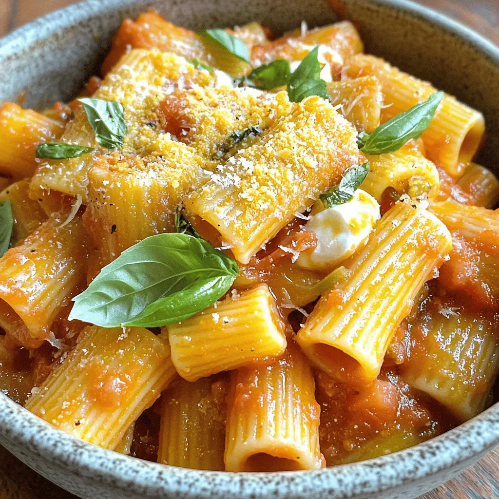 To make the best Pasta alla Sorrentina, you need simple, fresh items. Here’s what you'll need: - 350g pasta (preferably rigatoni or ziti) - 400g canned whole tomatoes (or fresh ripe tomatoes, peeled and chopped) - 2 cloves garlic, minced - 1 small red chili, finely chopped (optional) - 200g fresh mozzarella cheese, diced - 100g grated Parmesan cheese - 3 tablespoons olive oil - Fresh basil leaves, torn - Salt and pepper to taste These ingredients create a delicious dish that sings with flavor. You can add your twist to Pasta alla Sorrentina. Here are some ideas: - Sliced olives for a briny kick - Cooked sausage or chicken for protein - Spinach or kale for extra greens - Sun-dried tomatoes for a sweet touch - Crushed red pepper for heat Feel free to mix and match to suit your taste. While rigatoni and ziti are great, you can use other pasta types too. Here are some good options: - Penne: It holds sauce well. - Fusilli: The twists catch all the flavors. - Spaghetti: A classic choice for a lighter dish. - Farfalle: Adds a fun shape to your meal. Choose the type that you enjoy the most. Each will give a unique twist to your dish. For the full recipe, check out the complete details. First, fill a large pot with water. Add a good amount of salt. Bring it to a boil. Once boiling, add your pasta. I like rigatoni or ziti. Cook it according to the package directions until it's al dente. This means it should be firm but not hard. After cooking, save one cup of pasta water. Drain the rest and set the pasta aside. Next, grab a large skillet. Pour in three tablespoons of olive oil and heat it over medium heat. Add two minced garlic cloves and a small red chili if you want some heat. Sauté these for about one minute. They should smell great but not brown. Now, pour in the canned tomatoes. If you have fresh ones, you can use those too. Crush the tomatoes with a wooden spoon. Season with salt and pepper. Let this simmer for about 10 to 15 minutes. The sauce should thicken slightly. Now it's time to mix everything. Add the drained pasta to your skillet with the sauce. Toss it gently to coat the pasta well. If the sauce feels too thick, add some of that reserved pasta water. This will help achieve a nice consistency. Next, stir in 200 grams of diced mozzarella cheese and half of the grated Parmesan cheese. Mix well until the cheese begins to melt into the sauce. If you want a baked version, this step is for you. Take the pasta mixture and pour it into a baking dish. Top it with the remaining Parmesan and extra mozzarella if you like. Preheat your oven to 180°C (350°F) and bake for about 15 to 20 minutes. Look for a golden, bubbly top. It adds a lovely flavor and texture. For the full recipe, check out the detailed instructions! To get the best flavor in Pasta alla Sorrentina, use fresh ingredients. Fresh tomatoes add brightness. Select ripe ones for the best taste. Use quality olive oil for depth. It enhances the sauce and pasta. Don’t skip the garlic; it adds aroma. For a bit of heat, try a chili. It adds a nice kick without overpowering. One common mistake is overcooking the pasta. Cook it al dente for the best texture. Another mistake is not reserving pasta water. This water helps adjust sauce thickness later. Avoid skipping the cheese mixing step. It creates a creamy, delicious sauce. Lastly, don’t rush the simmering time. Let the sauce thicken nicely for rich flavor. For a beautiful presentation, use deep bowls. Serve the pasta right after cooking. Top with fresh basil leaves for color. A drizzle of olive oil adds shine. You can also sprinkle extra Parmesan on top. This adds flavor and looks great. Remember, we eat with our eyes first! {{image_2}} Pasta alla Sorrentina is a great dish for vegetarians. You can skip the meat and still enjoy all the flavors. Use more vegetables in the sauce. Try adding zucchini, bell peppers, or spinach. These veggies add color and taste without meat. If you want to add protein, consider chicken or shrimp. Cook them first, then mix into the pasta. For a heartier meal, add chickpeas or lentils. They boost protein while keeping it plant-based. Mozzarella is classic for Pasta alla Sorrentina. However, you can try different cheeses for fun. Burrata offers a creamier texture, while goat cheese adds tang. Mixing cheeses can create unique flavors. Experiment with what you like best. Each cheese brings its own charm to the dish. To store leftovers, let the pasta cool down first. Use an airtight container to keep it fresh. You can place it in the fridge for up to three days. Make sure to cover it well to prevent drying out. When reheating, add a splash of water or olive oil. This helps keep the pasta moist. You can use a microwave or a pan on low heat. Stir often to ensure even heating. For best results, heat until steaming but not too hot. If you want to freeze Pasta alla Sorrentina, divide it into portions. Use freezer-safe bags or containers. Remove as much air as possible to prevent freezer burn. It can stay good for up to three months. Thaw it in the fridge overnight before reheating. This makes it easy to enjoy later. For detailed cooking steps, check the Full Recipe. Pasta alla Sorrentina is a classic Italian dish. It comes from Sorrento, a lovely town on the Amalfi Coast. This dish features pasta baked with a rich tomato sauce. It includes garlic, fresh mozzarella, and Parmesan cheese. The pasta is usually rigatoni or ziti. The dish is comforting and full of flavor. Yes, you can make Pasta alla Sorrentina ahead of time. Prepare the dish up to the baking step. Store it in the fridge for up to two days. When ready to eat, just bake it until heated through. The flavors will meld nicely, making it even tastier. I love serving a fresh salad with Pasta alla Sorrentina. A simple arugula salad with lemon vinaigrette works well. Garlic bread is another great choice. It soaks up the delicious sauce. You can also serve roasted vegetables for a healthy touch. Yes, you can use fresh tomatoes instead of canned ones. Choose ripe tomatoes for the best flavor. Peel and chop them before adding to the sauce. Fresh tomatoes will give your dish a bright taste and a lovely texture. Pasta alla Sorrentina combines simple ingredients for a delicious meal. We explored the main ingredients and optional additions. You learned how to cook the pasta, make fresh sauce, and mix them together. Remember, baking adds more flavor. Avoid common mistakes for the best taste. Storage tips ensure your leftovers stay tasty. With vegetarian options and alternative cheeses, there's a version for everyone. Enjoy making this classic dish while impressing friends and family!