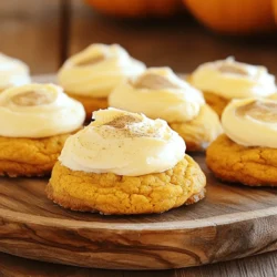 - 2 cups all-purpose flour - 1 teaspoon baking soda - 1 teaspoon baking powder - 1 teaspoon ground cinnamon - 1 teaspoon ground nutmeg - ½ teaspoon salt - ½ cup unsalted butter, softened - 1 cup brown sugar, packed - ½ cup granulated sugar - 1 large egg - 1 cup pure pumpkin puree - 1 teaspoon vanilla extract - 8 oz cream cheese, softened - ½ cup unsalted butter, softened - 3 cups powdered sugar - 1 teaspoon vanilla extract - A pinch of salt - Gather all ingredients - Preheat the oven to 350°F (175°C) - Line baking sheets with parchment paper When I make soft pumpkin cookies, I gather my ingredients first. This keeps me organized and focused. The mix of spices like cinnamon and nutmeg adds warmth and flavor. Using pure pumpkin puree gives the cookies a nice, soft texture. I recommend using fresh cream cheese for the frosting. It makes a big difference in taste. The frosting should be smooth and creamy. I also like to add a pinch of salt to balance the sweetness. Before you start, preheat your oven. This way, it’s hot and ready. Lining the baking sheets with parchment paper ensures easy cleanup. You will love how easy it is to make these cookies. For the full recipe, check out the details above. Enjoy your baking! To start, mix your dry ingredients in a bowl. This includes flour, baking soda, baking powder, cinnamon, nutmeg, and salt. Whisk them until they blend well. Next, cream together the softened butter, brown sugar, and granulated sugar in a large bowl. Mix until the mixture is light and fluffy; this takes about 2-3 minutes. Then, add in one large egg, one cup of pumpkin puree, and one teaspoon of vanilla extract. Blend these together until everything is combined. Now, it’s time to form the cookies. Gradually add the dry ingredients to the wet mixture. Stir gently until just combined; be careful not to overmix. Use a cookie scoop or a tablespoon to portion the dough. Drop rounded balls onto your prepared baking sheets, leaving about 2 inches of space between each one. Preheat your oven to 350°F (175°C). Bake the cookies for 12-15 minutes. Check for doneness by looking for set edges. The centers may still look a bit soft, but they will firm up as they cool. After baking, cool the cookies on the baking sheet for five minutes. Then, transfer them to a wire rack to cool completely. While the cookies cool, prepare your cream cheese frosting. In a bowl, beat together eight ounces of softened cream cheese and half a cup of softened butter until creamy. Gradually mix in three cups of powdered sugar. Then add in one teaspoon of vanilla extract and a pinch of salt. Blend until the frosting is smooth and spreadable. Make sure your cookies are completely cool before frosting. Use a spatula or a piping bag to generously frost each cookie. The frosting adds a rich, creamy layer that perfectly complements the soft pumpkin cookie base. Enjoy the delightful taste and beautiful look of your freshly frosted cookies! For the complete recipe, check out the Full Recipe. To get soft cookies, don’t overmix the dough. Mix just until you blend the dry and wet ingredients. This helps keep the cookies tender. Another trick is to slightly underbake them. When the edges set but the centers look soft, take them out. They will firm up as they cool. For the best cream cheese frosting, start with the cream cheese at room temperature. This makes mixing easy and smooth. You can also adjust the sweetness by adding more or less powdered sugar. Taste it as you go to find your sweet spot. When it comes to serving, arrange your cookies on a festive platter. It adds cheer to any table. You can sprinkle a little cinnamon or nutmeg on top for a nice touch. If you want to gift them, consider using cookie holders or wrappers. They make lovely gifts that everyone will enjoy. For the full recipe, check the previous section! {{image_2}} When making soft pumpkin cookies with cream cheese frosting, feel free to explore fun variations. You can add new flavors and textures to make them your own. - Chocolate chips or chunks: This adds a rich sweetness. Use dark or milk chocolate for a delightful contrast to the pumpkin flavor. - Nuts like walnuts or pecans: Chopped nuts give a nice crunch. They also add a wonderful nutty taste that pairs well with pumpkin. - Dried cranberries for a tart twist: These add a burst of tartness. The chewy texture complements the soft cookies nicely. If you need a gluten-free version, simply swap all-purpose flour with a gluten-free flour blend. This change keeps the cookies soft and delicious. Most blends work well, but look for one that includes xanthan gum for better texture. For a dairy-free treat, replace traditional cream cheese and butter with dairy-free alternatives. Many brands now offer great options that taste just as creamy. This way, you can enjoy the same flavors while keeping it dairy-free. Feel free to check out the Full Recipe for more details and tips! To keep your soft pumpkin cookies fresh, store them in an airtight container. This helps them stay soft and tasty. You can keep them at room temperature for up to one week. If you love these cookies as much as I do, they might not last that long! If you want to save some cookies for later, freeze them before frosting. This gives you a longer shelf life. To enjoy them, simply thaw the cookies at room temperature before serving. They will taste just as good as fresh! If you have leftover cream cheese frosting, store it in the fridge. This frosting is great on other treats too! Use it within one week for the best taste and texture. No, pumpkin pie filling and pumpkin puree are not the same. Pumpkin puree is just pureed pumpkin. It has no added sugars or spices. Pumpkin pie filling has spices and sugar mixed in. This can change the taste and texture of your cookies. If you use pie filling, reduce the sugar in your recipe. Look for these signs to know your cookies are ready: - The edges will look set. - The center will be soft but not wet. - A light golden color will appear on the edges. If you see these signs, it's time to take them out. If you don’t have cream cheese, try these options: - Greek yogurt for a tangy taste. - Mascarpone cheese for a rich, creamy flavor. - Buttercream made with butter and powdered sugar. These options can still give a delightful topping. To cut back on sugar, try these tips: - Use less brown sugar and granulated sugar. - Add mashed bananas or unsweetened applesauce for sweetness. - Use sugar substitutes like stevia or erythritol. These swaps won't hurt the cookie's soft texture. Yes, you can double this recipe easily. Just multiply each ingredient by two. Use two baking sheets to bake all the cookies at once. Keep an eye on the baking time, as it may change slightly. You will need about 35 minutes total. - Prep time takes around 20 minutes. - Baking takes about 12-15 minutes. This quick recipe gives you delicious cookies in no time! For the full recipe, check the earlier section. You now know how to make delicious pumpkin cookies with cream cheese frosting. I shared the key ingredients, step-by-step instructions, and helpful tips to ensure your cookies turn out great. Feel free to try fun variations, like adding chocolate or going gluten-free. Store your cookies properly to keep them fresh. Remember, baking should be fun and creative, so enjoy each step of the process! Whether for yourself or as gifts, these cookies are sure to impress. Get baking!