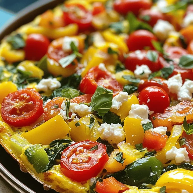 The right ingredients make a great frittata. Here’s what you need to gather. - Eggs and Dairy Options - 6 large eggs - 1/2 cup milk (use plant-based milk if you prefer) - Vegetables and Add-ins - 1 cup bell peppers, diced (try red, yellow, and green) - 1 cup baby spinach, chopped - 1/2 cup cherry tomatoes, halved - 1/4 cup red onion, finely chopped - 1/2 cup feta cheese, crumbled (or any cheese you like) - Seasonings and Garnishes - 1 tablespoon olive oil - Salt and pepper to taste - Fresh herbs for garnish (like basil or parsley) These ingredients create a veggie-packed frittata. Feel free to swap out any veggies or cheese. This recipe is flexible and fun. You can personalize it to suit your taste. Check out the [Full Recipe] for all the details! Preheating the Oven First, preheat your oven to 375°F (190°C). This step is key to getting a perfect frittata. You want it hot from the start to cook evenly. Whisking the Egg Mixture Next, grab a large bowl. Add 6 large eggs and 1/2 cup of milk. You can use plant-based milk if you prefer. Whisk these together well. Add salt and pepper to taste. Mix until everything is smooth and frothy. Sautéing Vegetables In a 9-inch oven-safe skillet, heat 1 tablespoon of olive oil over medium heat. Once hot, toss in 1/4 cup of finely chopped red onion. Cook for about 2-3 minutes until it softens. Then, add 1 cup of diced bell peppers. Cook them for another 2-3 minutes, stirring often. Finally, mix in 1 cup of chopped baby spinach and 1/2 cup of halved cherry tomatoes. Keep cooking until the spinach wilts, about 1-2 minutes. Pouring the Egg Mixture Now, it's time to pour your egg mixture over the vegetables in the skillet. Use a spatula to lift the veggies gently, so they mix well with the eggs. This helps to spread the flavors evenly. Initial Cooking on the Stove Let the frittata cook on the stove for about 2-3 minutes. You’ll see the edges start to set up. This gives it a nice base before baking. Baking in the Oven Carefully transfer the skillet to your preheated oven. Bake for 15-20 minutes, or until the frittata is puffed and the center is set. When it’s done, take it out and let it cool slightly. Cut into wedges and serve warm. For a nice touch, add fresh herbs for garnish. Enjoy your delicious creation! Achieving the Right Texture To get a fluffy frittata, whisk the eggs well. Mix in the milk until it’s smooth. This adds air and helps with fluffiness. Cook it slowly on low heat. This way, the eggs set gently without becoming rubbery. Recommended Cookware Use a 9-inch oven-safe skillet for the best results. Cast iron works great, but non-stick also does well. Make sure to grease the pan well with olive oil. This helps your frittata slide out easily. Flavor Enhancements You can add herbs for more flavor. Fresh basil, parsley, or chives work well. A pinch of red pepper flakes adds heat. For a twist, sprinkle some cheese on top before baking. This gives a lovely, rich taste. Complementary Side Dishes Serve your frittata with a light salad. A fresh green salad or a fruit salad pairs well. You can also add toast for crunch. It makes the meal feel complete and satisfying. Ideal Presentation Tips Cut the frittata into wedges for serving. Place them on a nice plate. Garnish with fresh herbs on top. This makes the dish look colorful and inviting. Storing and Reheating Leftovers Store leftovers in an airtight container. Keep them in the fridge for up to four days. To reheat, use a microwave or an oven. Heat it until warm, not too long, to keep it soft. {{image_2}} You can change the vegetables in your frittata. Use what you have on hand. Try zucchini, mushrooms, or even broccoli. Each veggie adds its own flavor. This keeps the dish fresh and exciting. Feta cheese is great, but other cheeses work too. Try goat cheese for a tangy twist. Cheddar adds a rich, sharp taste. You can even skip cheese for a lighter meal. Fresh herbs like basil or parsley make great additions. You can try thyme or oregano for a different taste. If you like heat, add red pepper flakes. These small changes can give your frittata a new life. You can make a vegan frittata with chickpea flour. Mix it with water to create a batter. Add your favorite veggies and spices for flavor. Bake just like the egg version. Most frittata recipes are gluten-free. Just stick to fresh veggies and eggs. If you add any packaged ingredients, check for gluten-free labels. For a low-carb frittata, focus on non-starchy veggies. Spinach, zucchini, and bell peppers are perfect choices. Skip the cheese if you want to cut carbs even more. By exploring these variations, you can create a frittata that suits your taste and diet. Try these swaps to make your meal even better. Check out the Full Recipe for a classic version to start with! To keep your frittata fresh, store it properly. First, let it cool to room temperature. Then, wrap it tightly in plastic wrap or put it in an airtight container. - Refrigeration Guidelines: Store your frittata in the fridge for up to four days. Make sure the container is sealed well to prevent drying. - Freezing Instructions: You can freeze the frittata for up to three months. Cut it into slices, then wrap each piece in foil. Place them in a freezer bag to save space. - Best Practices for Reheating: To reheat, thaw in the fridge overnight if frozen. Use an oven or a skillet to heat it gently. Avoid microwaving, as it can make the frittata rubbery. Knowing how long your frittata lasts is key. - How Long It Lasts in the Fridge: When stored correctly, a frittata lasts about four days in the fridge. - Signs of Spoilage: Check for any off smell, discoloration, or mold. If you see any of these, it’s best to toss it. - Safe to Eat Recommendations: Always trust your senses. If it looks or smells bad, don’t eat it. When in doubt, throw it out! What is the difference between a frittata and an omelette? A frittata is cooked slowly and often finished in the oven. It mixes ingredients into the eggs. An omelette cooks quickly and is folded over fillings. Frittatas are thicker and can include more ingredients. They are perfect for using up veggies or leftovers. Can I make a frittata ahead of time? Yes, you can make a frittata ahead of time. It stores well in the fridge for up to three days. Just reheat it gently in the oven or microwave. This makes it a great option for meal prep. How can I customize my frittata for different diets? You can easily adjust a frittata to fit many diets: - For vegan, swap eggs for a chickpea flour mixture. - For gluten-free, avoid any bread or grains. - For low-carb, focus on veggies and omit starchy foods. What to do if my frittata is too dry? If your frittata turns out dry, it may have cooked too long. Next time, check it earlier. You can also add more milk or cheese for creaminess. A side of salsa or sauce can help add moisture. How to fix an undercooked frittata? If your frittata is undercooked in the middle, return it to the oven. Bake at 375°F for a few more minutes. You can cover it with foil to prevent the top from browning too much. Tips for preventing sticking in the pan. To prevent sticking, use a non-stick skillet or a well-seasoned cast iron pan. Always grease the pan with olive oil before adding ingredients. You can also run a spatula around the edges while cooking. This helps loosen it from the sides. In this blog post, we explored how to make a delicious frittata. We covered key ingredients, from eggs and dairy to fresh veggies. I shared step-by-step instructions, tips for perfecting texture, and ways to customize your dish. You can adapt your frittata to fit different diets and learn storage tips for leftovers too. A frittata is a fun dish to try. With many variations, it can fit any meal. Enjoy experimenting with flavors and ingredients!