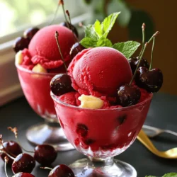 To make No Churn Cherry Cola Sorbet, you will need: - 2 cups fresh or frozen cherries, pitted - 1 cup cherry cola (non-caffeinated if preferred) - 1/2 cup granulated sugar - 1 tablespoon lemon juice - 1 teaspoon vanilla extract - A pinch of salt These basics create a sweet and fruity sorbet that is fun and easy to make. You can add some fun garnishes to make your sorbet special. Here are a few ideas: - Fresh cherries - Mint leaves - Whipped cream - Chocolate shavings Garnishes can add color and flavor to your dessert. They make it look nice, too! To make this sorbet, you will need a few simple tools: - Blender or food processor - Shallow dish for freezing - Fork for scraping - Measuring cups and spoons These tools will help you create a smooth and tasty sorbet. Make sure you have them ready before you start! For the full recipe, you can check the detailed instructions above. Enjoy making your refreshing treat! To make No Churn Cherry Cola Sorbet, start with fresh or frozen cherries. You need two cups of these cherries, pitted. Next, pour in one cup of cherry cola. I suggest using non-caffeinated cola for a smoother taste. Blend these two ingredients until they are nice and smooth. After that, add half a cup of granulated sugar. This will sweeten the sorbet. Don't forget to also add one tablespoon of lemon juice, one teaspoon of vanilla extract, and a pinch of salt. Blend this mixture again until everything is mixed well. Taste it! If you want it sweeter, add more sugar and mix again. Pour this vibrant mixture into a shallow dish. Spread it evenly to help it freeze well. Now, let’s freeze the mixture. Place the dish in the freezer for about two hours. After two hours, check on it. Use a fork to scrape the mixture. This breaks up any ice crystals. Scraping helps keep the sorbet fluffy. Return the dish to the freezer and freeze for another two hours. Repeat the scraping process every hour. This extra step gives your sorbet the best texture. Overall, freeze for about six hours until it is solid. Once your sorbet is frozen, let it sit out for a few minutes. This helps it soften a bit for easier scooping. I like to serve mine in chilled bowls or glass cups. For a fun touch, garnish with fresh cherries or mint leaves. This adds color and makes it look fancy. Enjoy your refreshing treat! For the complete recipe, check the Full Recipe section. You can change the sweetness to fit your taste. If you like it sweeter, add more sugar. Blend the mixture and taste it. If it’s too sweet, add more cherries or lemon juice. This will balance the flavors. You can also use a different soda if you want a unique twist. To keep your sorbet smooth, scrape it often while it freezes. After two hours, use a fork to mix it well. This breaks up any ice crystals. Repeat this every hour. The more you scrape, the fluffier your sorbet will be. To boost the cherry cola taste, add a splash more of cherry cola during blending. You can also mix in cherry juice for extra fruit flavor. A hint of vanilla really brings out the cola notes. Don’t forget the pinch of salt; it makes all the flavors pop. For the full recipe, check out the section above. {{image_2}} You can swap cherries for other fruits. Try ripe strawberries, blueberries, or raspberries. Each fruit brings its own taste. For a peach twist, use fresh peaches. Just pit and chop them before blending. This keeps the recipe easy and fun. You can mix different fruits too. Mixing berries creates a tasty blend of flavors. Adding herbs or spices can change the game. Fresh mint adds a cool touch. Just toss in a few leaves when blending. Another option is cinnamon. It adds warmth and a new flavor. A little goes a long way, so use it sparingly. You can even try basil for a unique twist. It works well with many fruits. You can use various sodas in this recipe. Try a vanilla soda for a creamy taste. Ginger ale adds a zing and pairs well with fruit. If you're feeling adventurous, use root beer for a fun twist. Each soda gives the sorbet a different taste. Just remember to adjust the sugar if the soda is sweet. For the full recipe, check out the No Churn Cherry Cola Sorbet above! To store leftover sorbet, place it in an airtight container. This keeps it fresh and prevents freezer burn. Make sure to leave some space at the top. Sorbet expands as it freezes. If you have a lot left, you might want to divide it into smaller containers. This way, you can enjoy small servings later. When freezing sorbet, use a shallow dish. This helps it freeze evenly. After blending, spread the mixture out smoothly. Check it every hour and scrape it with a fork. This keeps it fluffy and light. If you notice it becoming hard, a quick stir can help. The sorbet lasts about two weeks in the freezer. After that, it may lose flavor and texture. For best taste, enjoy it within a week. Always check for ice crystals. If they form, the sorbet might not be as creamy. Keep it covered to minimize ice build-up. For the full recipe, follow the steps carefully to ensure the best result. Yes, you can use other sodas! Ginger ale, root beer, or lemon-lime soda can work well. Each type will change the taste. For example, root beer gives a unique flavor twist. Just keep the ratio similar. Use about one cup of soda for two cups of fruit. It’s a fun way to experiment! You can keep the sorbet in the freezer for up to three weeks. After that, it may lose some taste and texture. Make sure to cover it well. Use an airtight container to avoid freezer burn. If it gets too hard, let it sit out for a few minutes before serving. Yes, you can make this sorbet without sugar! Use natural sweeteners like honey or agave syrup. You can also try sugar-free soda. Taste the mixture as you go. Adjust the sweetness to your liking. Just remember, less sugar may change the texture a bit. The sorbet might not be as creamy, but it will still taste great! For the full recipe, check out the section above. Making No Churn Cherry Cola Sorbet is easy with the right ingredients and steps. You learned about essential tools, how to make it creamy, and tips to improve flavor. You can adjust sweetness or switch up fruits. Remember, storing sorbet well helps keep it fresh. Enjoy your sorbet as a fun treat! It’s a simple way to cool off while being creative in the kitchen.