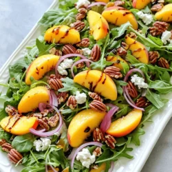- Ripe peaches - Arugula or mixed greens - Red onion - Fresh basil leaves - Goat cheese - Candied pecans - Balsamic glaze - Olive oil - Salt and pepper Using fresh, quality ingredients makes this salad shine. Start with ripe peaches. Look for peaches that are soft but not too mushy. They should smell sweet and fragrant. Next, choose arugula or mixed greens. Arugula has a peppery taste that pairs well with sweet peaches. Mixed greens can add variety and texture. Red onion adds a crunchy bite. Slice it thinly for a sharp flavor that won’t overpower. Fresh basil leaves bring an aromatic touch to the dish. For the creamy element, crumbled goat cheese is perfect. Its tanginess balances the sweetness of the peaches. Candied pecans add a delightful crunch and sweetness. They bring the entire salad together. Now, for dressing, balsamic glaze gives a rich, sweet finish. Olive oil adds smoothness. Don’t forget salt and pepper for seasoning. These ingredients combine to create a fresh and flavorful experience. This is a crucial part of the Millionaire Peach Salad. For the full recipe, please refer to the complete list above. - Wash and slice the peaches. - Combine greens and red onion in a large bowl. First, you need to wash the peaches under cool water. This step is key for freshness. After washing, slice the peaches into wedges. Set them aside for later. Next, take your greens, like arugula or mixed greens, and add them to a large bowl. Then, thinly slice the red onion and toss it in with the greens. This mix adds a nice crunch and flavor. - Drizzle with olive oil and season. - Toss gently to coat. Now, drizzle olive oil over the greens and red onion. Add a pinch of salt and pepper for flavor. Toss the ingredients gently to coat them evenly. This simple dressing brings out the salad's natural flavors. - Layer greens and peaches. - Top with goat cheese and pecans. - Finish with balsamic glaze. For assembly, arrange the dressed greens on a large platter or individual plates. Layer the peach slices on top. This makes the salad look colorful and inviting. Next, sprinkle the crumbled goat cheese and candied pecans generously on the salad. They add creaminess and crunch. Finally, drizzle balsamic glaze over the entire salad. The glaze adds a sweet touch that ties everything together. Enjoy your fresh and flavorful Millionaire Peach Salad! For more details, check the Full Recipe. - Use ripe peaches for the best taste. Sweet, juicy peaches make the salad shine. - Consider using flavored balsamic glaze. It adds a unique twist to your dish. - Serve on a large white platter. This highlights the vibrant colors of the salad. - Add extra garnishes for visual appeal. A few basil leaves or peach slices elevate the look. - Pair with a light white wine. A crisp wine complements the salad’s flavors. - Serve as a side or main dish. This salad works well for lunch or dinner. Enjoy it with family and friends. For the complete recipe, check the Full Recipe section. {{image_2}} You can change the fruit based on the season. Substitute ripe peaches with strawberries or figs. Both fruits add a sweet touch. You can also adjust the greens. Try using kale or spinach when they are fresh. This keeps the salad vibrant and tasty. Want a vegan version? Simply omit the goat cheese. The salad will still be yummy without it. For extra crunch, use nuts or seeds. Sunflower seeds or walnuts work great. These add texture and flavor to your dish. Dressing can change the whole taste of your salad. Experiment with different vinaigrettes. A simple lemon vinaigrette adds a fresh zing. You can also try adding citrus juices. Orange or lime juice brightens the salad and enhances its flavors. To keep your Millionaire Peach Salad fresh, store the parts separately. This helps them stay crisp. Use airtight containers for each component. For example, place the arugula, peaches, goat cheese, and candied pecans in their own containers. For the best taste, consume the salad within 1-2 days. This keeps the flavors bright. Avoid adding dressings until you are ready to serve. This way, the greens won’t get soggy. You typically do not reheat this salad. It tastes best cold. If you need to refresh it, simply chill it in the refrigerator for a bit. This will restore its freshness without cooking it. Millionaire Peach Salad is a bright and tasty dish. It combines fresh peaches, arugula, goat cheese, and candied pecans. This salad has a sweet and savory flavor. The balsamic glaze adds a nice touch. The mix of textures makes it fun to eat. You get crisp greens and soft cheese. Each bite brings joy. This salad is perfect for summer meals or special gatherings. You can prep parts of the salad before your meal. Slice the peaches and store them in a bowl with lemon juice. This keeps them fresh and bright. You can also mix the greens and red onion in another bowl. Keep the cheese and pecans separate until you serve. Wait to add the dressing until just before serving. This way, your salad stays crisp and tasty. Yes, you can use canned peaches, but keep in mind the taste. Canned peaches are softer and sweeter. They may not have the same crunch as fresh ones. If you use canned peaches, drain them well. This helps avoid extra juice in your salad. Fresh peaches give a brighter flavor and better texture. If you can, try to use fresh peaches for the best salad. If you don't have goat cheese, there are good options. Feta cheese gives a nice salty flavor. Ricotta is creamy and mild, making it a good choice. You can also try blue cheese for a sharper taste. Each cheese brings its own style to the salad. Choose based on your taste and what you have on hand. Yes, Millionaire Peach Salad is gluten-free. All the ingredients in this salad do not contain gluten. Peaches, greens, goat cheese, and nuts are safe for gluten-free diets. Just check the labels on any store-bought items, like balsamic glaze. Some brands may add gluten, so it’s best to confirm. Enjoy this salad worry-free if you follow a gluten-free diet. This blog post covered how to make a lovely Millionaire Peach Salad. We detailed the fresh ingredients, step-by-step instructions, and tips for flavor and presentation. Consider ripe peaches and creamy goat cheese for the best taste. Don’t hesitate to mix it up with seasonal fruits or different dressings. This salad is simple yet elegant, perfect for any meal. Enjoy it fresh and share it with others!