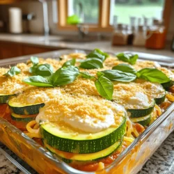Let’s break down the key ingredients for Classic Italian Zucchini Pasta Casserole. Each part plays a role in making this dish rich and tasty. - Zucchini and Pasta Components - 3 medium zucchinis, sliced into thin rounds - 2 cups cooked pasta (such as penne or fusilli) - Dairy and Sauce Requirements - 1 cup marinara sauce - 1 cup ricotta cheese - 1 cup shredded mozzarella cheese - 1/2 cup grated Parmesan cheese - 1 large egg - Seasoning and Garnishing Essentials - 2 cloves garlic, minced - 1 teaspoon dried oregano - 1 teaspoon dried basil - Salt and pepper to taste - Olive oil for drizzling - Fresh basil leaves for garnish Gather these ingredients, and you will have everything you need for a delicious casserole. The combination of zucchini and pasta creates a hearty meal. The cheeses add creaminess, while the herbs bring fresh flavor. This recipe is simple yet elegant, making it perfect for any occasion. You can find the full recipe later in the article, so let’s get cooking! - Preheating the Oven First, set your oven to 375°F (190°C). Preheating helps cook the casserole evenly. - Sautéing the Zucchini Take a skillet and drizzle some olive oil. Heat it on medium. Add your sliced zucchinis and minced garlic. Cook until the zucchinis are tender, about 5-7 minutes. Season with salt, pepper, oregano, and basil. Once done, set them aside to cool a bit. - Mixing the Pasta Mixture In a large bowl, combine the cooked pasta, marinara sauce, ricotta cheese, and the large egg. Add half of the mozzarella and half of the Parmesan cheese. Mix until blended well. Carefully fold in the sautéed zucchinis. - Assembling the Casserole Grease a 9x13 inch baking dish with olive oil. Pour the zucchini and pasta mix into the dish, spreading it out evenly. Top it with the rest of the mozzarella and Parmesan cheese. - Covering and Initial Baking Cover the dish with aluminum foil. Bake in your preheated oven for 20 minutes. This helps keep it moist. - Final Baking Steps After 20 minutes, take off the foil. Bake for another 10-15 minutes. Look for melted, golden cheese on top. When it's done, let it cool for a few minutes. Garnish with fresh basil leaves before serving. For more detailed guidance, check the Full Recipe. Optimal Zucchini Slicing Techniques Slice zucchini into thin rounds. This helps them cook evenly. You want them to be about 1/4 inch thick. If they are too thick, they might stay crunchy. A sharp knife makes slicing easy and safe. Cheese Substitutions for An Enhanced Flavor You can change up the cheese to fit your taste. Instead of ricotta, try cottage cheese for a lighter dish. Swap mozzarella for provolone for a bolder flavor. Mixing different cheeses can give depth to your casserole. Adjusting Seasonings to Personal Preference Taste is key! Start with the basic seasonings in the recipe. Then, add more salt, pepper, or herbs as you like. Want a spicy kick? Add red pepper flakes. Love garlic? Toss in more minced garlic for extra zing. Alternative Cooking Methods You can cook this casserole in different ways. If you prefer, use a stovetop. Heat the mixture in a skillet, then transfer to a baking dish. A slow cooker works well too. Just layer the ingredients and set on low for 4 hours. Adjustments for Different Portions Need to feed a crowd? Double the recipe for a big dish. For fewer servings, cut the ingredients in half. Adjust the baking time as needed. Always check for that golden cheese on top to know it’s ready. For the complete recipe, check out the Full Recipe section. {{image_2}} You can make this dish even better by swapping some ingredients. Here are a few ideas: - Adding Proteins: You can add cooked chicken or sausage to boost flavor and protein. Cooked ground turkey also works well. Just mix it in with the pasta. - Changing Up the Cheese Types: Try different cheeses like feta or goat cheese for a tangy twist. You can also use sharp cheddar for a bold taste. Mix and match to find your favorite. - Incorporating Other Vegetables: Add bell peppers, spinach, or mushrooms for more color and nutrition. These veggies pair well with zucchini and enhance the dish’s flavor. This casserole can fit many diets with a few simple swaps: - Gluten-Free Pasta Options: If you need gluten-free, use rice or quinoa pasta. They cook well and taste great in this dish. Make sure to check the package for cooking times. - Vegan Adaptations: For a vegan version, replace the cheese with plant-based alternatives. Use tofu or cashew cream instead of ricotta and nutritional yeast for a cheesy flavor. This keeps it vegan and delicious. These variations let you create a tasty dish that fits your needs. Check out the Full Recipe for more details on making this delightful casserole! Refrigeration Tips After enjoying this tasty casserole, cool it down to room temperature. Place it in an airtight container. It stays fresh in the fridge for about 3 to 4 days. If you want, you can also slice it before storing. This way, it’s easy to grab a piece later. Freezing Guidelines and Tips To freeze your leftover casserole, use a freezer-safe container. Wrap it tightly with plastic wrap or aluminum foil. It can last for up to 2 to 3 months in the freezer. When ready to eat, let it thaw in the fridge overnight before reheating. Best Methods for Reheating Casserole The best way to reheat is in the oven. Preheat your oven to 350°F (175°C). Place the casserole in an oven-safe dish. Cover it with foil to keep it moist. Bake for about 20 minutes or until it is heated through. Tips for Maintaining Texture To keep the texture nice, avoid microwaving if you can. Microwaving can make it soggy. If you must use a microwave, heat it in short bursts. Stir in between to help it heat evenly. Enjoy your warm, tasty casserole! For the full recipe, check out Classic Italian Zucchini Pasta Casserole. What to serve with Classic Italian Zucchini Pasta Casserole? You can serve this casserole with a side salad. A simple green salad pairs well. Garlic bread is another great choice. It adds a nice crunch and flavor. Can I prepare this casserole in advance? Yes, you can prepare this casserole ahead of time. Just assemble it and store it in the fridge. Cover it well to keep it fresh. Bake it when you're ready to serve. How long does it last in the fridge? This casserole stays fresh for up to three days in the fridge. Make sure to keep it covered. If you want to enjoy it later, freezing is an option. Can I use fresh zucchini instead of frozen? Absolutely! Fresh zucchini works just as well. Slice it thin, just like frozen. It will add a lovely texture to your casserole. How do I know when the casserole is fully cooked? You can tell by checking the cheese on top. It should be melted and golden brown. Also, the edges will bubble slightly. A knife inserted in the center should come out hot. This blog post covered how to make a delicious zucchini pasta casserole. You learned about essential ingredients, step-by-step instructions, and helpful tips. Don't forget to try ingredient swaps for variety. You can even adjust for dietary needs with ease. This dish is versatile and can fit your taste. Store leftovers wisely and reheat them well to keep them tasty. Enjoy your cooking journey, and share your results!