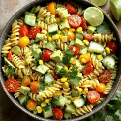 To make a delicious cilantro lime pasta salad, you need these fresh ingredients: - 8 oz rotini or fusilli pasta - 1 cup cherry tomatoes, halved - 1 cup cucumber, diced - 1 bell pepper (red or yellow), diced - ½ cup red onion, finely chopped - 1 cup corn kernels (fresh or frozen) - 1 avocado, diced - ½ cup fresh cilantro, chopped - Juice of 2 limes - 3 tablespoons olive oil - 1 teaspoon garlic powder - Salt and pepper to taste This simple list brings together bright colors and flavors. Each ingredient adds a unique touch to your salad. If you want to switch things up, there are easy alternatives. You can try these swaps: - Use penne pasta instead of rotini or fusilli. - Swap cherry tomatoes for grape tomatoes or even diced regular tomatoes. - Instead of cucumber, try diced bell peppers or zucchini. - Use green onions in place of red onion for a milder taste. - Frozen corn works well if fresh corn is not available. - For a creamier texture, add Greek yogurt or sour cream. These options help you create a salad that suits your taste. Using fresh ingredients makes a big difference in flavor. Fresh produce has a crispness that frozen often lacks. However, frozen vegetables can work well too. They are convenient and often just as nutritious. When using fresh items, look for bright colors and firm textures. For frozen options, make sure they are not mushy. If you choose frozen corn, just thaw it before adding to the salad. This way, you keep the salad light and refreshing. You can find the full recipe for cilantro lime pasta salad in the earlier sections. Enjoy your cooking adventure! Start by boiling a large pot of salted water. This helps flavor the pasta. Add 8 oz of rotini or fusilli pasta. Cook it according to the package instructions. You want it to be al dente, which means it should be firm but not hard. Once done, drain the pasta and rinse it under cold water. This cools it down and stops the cooking process. In a large mixing bowl, combine your fresh ingredients. Add 1 cup of halved cherry tomatoes, 1 cup of diced cucumber, and 1 diced bell pepper. You can use red or yellow bell pepper. Next, add ½ cup of finely chopped red onion and 1 cup of corn kernels. You can use fresh or frozen corn. Lastly, fold in 1 diced avocado and ½ cup of chopped cilantro. This mix brings color and crunch to the salad. In a small bowl, whisk together your dressing. Start with the juice of 2 limes. This gives the salad its tangy flavor. Add 3 tablespoons of olive oil for richness. Then, mix in 1 teaspoon of garlic powder, salt, and pepper to taste. Taste the dressing and adjust it if needed. Pour the dressing over the pasta salad and toss gently. Make sure every ingredient gets coated. Finally, chill in the refrigerator for at least 30 minutes. This allows the flavors to blend nicely. For the full recipe, check the earlier section. To make the best cilantro lime pasta salad, focus on your pasta. I love using rotini or fusilli because they hold the dressing well. Cook the pasta until it is al dente. This means it should still have a slight bite. After cooking, rinse it under cold water. This step cools the pasta and stops it from cooking more. Adding fresh veggies is key. Use ripe cherry tomatoes and a crunchy cucumber. I like to add red bell pepper for sweetness and color. The red onion gives a nice bite, while corn adds sweetness. Don’t forget the avocado! It adds creaminess and richness. Mix these fresh ingredients gently to keep the avocado intact. Presentation matters! Serve the salad in a big bowl to show off the colors. I like to sprinkle extra cilantro leaves on top. This adds a fresh look and aroma. Lime wedges on the side are a nice touch. They invite guests to add more zest if they like. For a casual setting, serve it with a big spoon. For a more formal occasion, use small individual bowls. This gives each guest their own serving. Timing is everything for flavor. After you mix the salad, chill it in the fridge for at least 30 minutes. This wait lets the flavors blend well. If you can, let it sit longer. I often prepare it a few hours ahead of time. Just keep it covered in the fridge. This way, you enjoy a burst of fresh flavors with each bite. For the freshest taste, avoid adding the avocado until right before serving. This keeps it from browning and mushy. Always taste before serving and adjust the lime juice or salt as needed. This will make your salad shine! For more detailed steps, check out the [Full Recipe]. {{image_2}} You can add protein to make your Cilantro Lime Pasta Salad heartier. Some great options include: - Grilled chicken, diced - Shrimp, cooked and peeled - Black beans, drained and rinsed - Chickpeas, drained and rinsed Each protein will add a new flavor. Chicken gives a nice grilled taste. Shrimp adds a sweet touch. Beans will boost fiber and protein. For a vegan twist, swap out the avocado for more veggies. Try using: - Extra cucumber or bell pepper - Sun-dried tomatoes for a tangy bite - Nuts like almonds or walnuts for crunch These options keep your salad bright and fresh. You can also use tofu for a protein hit. Tofu works well in salads and soaks up flavors nicely. Want to add some kick? Spice up your salad with these ideas: - Jalapeños for heat - Red pepper flakes for a warm touch - A splash of hot sauce in the dressing These will enhance the flavor and make it exciting. Adjust the spice to your liking. Start small, then taste and add more if needed. Store your Cilantro Lime Pasta Salad in an airtight container. This keeps it fresh. Place it in the fridge right after serving. Use it within three days for the best taste. If you notice any browning on the avocado, just scoop it off. The flavors will still be great! Freezing this pasta salad is tricky. The fresh veggies and avocado do not freeze well. If you want to save some, try freezing just the pasta. Cook and cool it, then pack it tightly in a freezer bag. When you're ready, thaw it and mix it with fresh veggies and dressing. Each ingredient in your salad has a different shelf life: - Pasta: Dried pasta lasts for years if stored in a cool, dry place. - Cherry tomatoes: Use them within a week for the best flavor. - Cucumber: They stay fresh for about a week in the fridge. - Bell pepper: Lasts about one week when kept cold. - Red onion: Can last two weeks when stored well. - Corn: Fresh corn is best used within three days. Frozen corn can last months. - Avocado: Use ripe avocado within one to two days. - Cilantro: Fresh cilantro lasts about five days in the fridge. - Lime juice: Fresh lime juice lasts about a week. Keeping track of these times helps you enjoy your salad at its freshest! For the full recipe, check out the details above. You can make this salad a day before. Cook the pasta and cool it. Mix all the veggies and dressing separately. Combine them right before serving. This keeps everything fresh and crunchy. If you leave it too long, the avocado may brown. To avoid this, add the avocado last. Yes, you can use other herbs! Basil or parsley work well. They add a nice twist. If you want a kick, try mint. Each herb brings its own unique flavor. Experimenting with herbs can make your salad special. Cilantro lime pasta salad pairs well with grilled chicken or shrimp. It’s also great with tacos or quesadillas. For a lighter side, serve it with a fresh fruit salad. This dish shines at picnics and barbecues. It’s bright, fresh, and complements many meals. If you want to dive deeper into the recipe, check out the Full Recipe for detailed steps and tips! This blog post showed you how to create a tasty Cilantro Lime Pasta Salad. We covered ingredients, cooking steps, and helpful tips. I shared ways to mix in proteins and make it vegan. You learned how to store leftovers and keep them fresh. In the end, this salad is easy, tasty, and flexible. Enjoy making your own version with fresh flavors. You’ll impress everyone at your next meal!