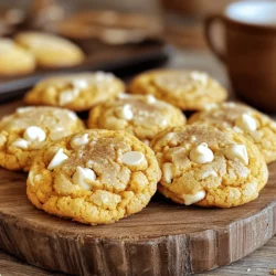 - 1 cup pumpkin puree - 1/2 cup unsalted butter, softened - 1 cup brown sugar - 1/2 cup granulated sugar - 1 large egg - 1 teaspoon vanilla extract - 2 cups all-purpose flour - 1 teaspoon baking soda - 1/2 teaspoon baking powder - 1 teaspoon ground cinnamon - 1/2 teaspoon ground nutmeg - 1/4 teaspoon ground ginger - 1/4 teaspoon salt - 1 cup white chocolate chips These main ingredients create a soft and tasty cookie. Pumpkin puree gives the cookies moisture and flavor. The butter adds richness, while the sugars provide sweetness. The spices highlight the pumpkin, making each bite cozy and warm. Finally, white chocolate chips give a sweet, creamy touch. - Additional spices (like cloves or allspice) - Nuts (like walnuts or pecans) - Dried fruits (like cranberries) You can add optional ingredients to make your cookies unique. Extra spices like cloves or allspice can boost the warm flavor. Chopped nuts add crunch and depth. Dried fruits, such as cranberries, bring a burst of sweetness. Feel free to mix and match to create your favorite flavor. - Butter alternatives (coconut oil or vegan butter) - Sugar replacements (coconut sugar or maple syrup) If you need or want swaps, there are great options! Coconut oil or vegan butter works well instead of regular butter. For sugar, try coconut sugar or maple syrup for a different taste. These substitutions keep the cookie delicious while meeting your needs. For the complete recipe, check the Full Recipe section. 1. Preheat your oven to 350°F (175°C). Line a baking sheet with parchment paper. 2. In a large bowl, cream together 1/2 cup of softened unsalted butter, 1 cup of brown sugar, and 1/2 cup of granulated sugar. Mix until the mixture is creamy and smooth. 3. Add 1 cup of pumpkin puree, 1 large egg, and 1 teaspoon of vanilla extract. Mix until everything blends well. 1. In a separate bowl, whisk together 2 cups of all-purpose flour, 1 teaspoon of baking soda, and 1/2 teaspoon of baking powder. 2. Add 1 teaspoon of ground cinnamon, 1/2 teaspoon of ground nutmeg, 1/4 teaspoon of ground ginger, and 1/4 teaspoon of salt to the dry mix. 3. Gradually combine the dry ingredients with the pumpkin mixture. Stir until just mixed. Do not overmix. 1. Use a tablespoon or cookie scoop to drop rounded balls of dough onto the prepared baking sheet. Space them out well. 2. Bake for 10 to 12 minutes. Check for a light golden edge. The center should stay soft. 3. Remove the cookies from the oven. Let them cool on the baking sheet for a few minutes. Transfer them to a wire rack to cool completely. To find more details about the recipe, check the Full Recipe. To get the right cookie dough, it should feel soft and slightly sticky. This texture helps your cookies stay chewy. Use pumpkin puree to add moisture. Mix until the dry ingredients just blend in. If you mix too much, your cookies will be tough. You can add fun flavors by using different chocolate chips. Dark or milk chocolate chips work great, too. For a deeper taste, include more spices. A pinch of cloves or allspice can make a big difference. Experiment to find what you like best! For a lovely look, serve your cookies on a rustic wooden platter. A sprinkle of cinnamon on top adds charm. Pair these cookies with a warm cup of coffee or tea. This combo makes the experience cozy and inviting. Try these ideas to impress your guests! For the full recipe, check out the Spiced White Chocolate Pumpkin Cookies. {{image_2}} You can mix things up with flavor twists. Try chocolate pumpkin cookies. Just add cocoa powder to the dough. The rich chocolate flavor pairs well with pumpkin spice. Or make cranberry white chocolate pumpkin cookies. Fold in some dried cranberries for tartness. The sweet and tart combo is lovely. If you want gluten-free cookies, use alternative flours. Almond flour or oat flour works great. They give a nice texture without gluten. For vegan options, swap the egg for flaxseed meal or applesauce. Use plant-based butter instead of regular butter. This way, everyone can enjoy these cookies. Play with seasonal spices for unique cookie flavors. Add cloves or allspice for a warm touch. You can also create a family tradition. Make these cookies every fall with different themes. Try pumpkin spice decorations or Halloween shapes. It makes baking fun and memorable. For the full recipe, check out the [Full Recipe]. To keep your white chocolate pumpkin cookies fresh, use airtight containers. Glass jars or plastic storage bins work well. Make sure the cookies cool completely before sealing them. This helps prevent sogginess. Store them at room temperature. They will stay fresh for about one week. If you want to keep them longer, freezing is a great option. Freezing cookies is simple. First, let the cookies cool completely. Next, place them in a single layer on a baking sheet. Freeze them for about two hours until they are firm. After that, transfer them to a freezer-safe bag. Squeeze out as much air as possible. You can freeze them for up to three months. When you're ready to enjoy them, just thaw them at room temperature. This keeps their taste and texture intact. To warm your cookies, use the oven or microwave. For the oven, preheat it to 350°F (175°C). Place the cookies on a baking sheet for about 5 minutes. This warms them up nicely without making them dry. If you prefer the microwave, heat them for about 10 seconds. Check to see if they are warm, but don’t overdo it! This can make them tough. Enjoy your cookies warm for a delightful treat! You can use butternut squash puree or sweet potato puree instead of pumpkin puree. These options add a similar texture and sweetness. Both options work well in cookies and keep the same moistness. Yes, you can use dark chocolate. It has a richer, deeper flavor than white chocolate. This change will add a more intense taste to your cookies. If you love dark chocolate, I recommend using semi-sweet chips for a good balance. Look for lightly golden edges on the cookies. The center should still feel soft to the touch. You can also gently press the top with your finger. If it springs back, your cookies are done. Remember, they will continue to cook a little after you take them out! To sum up, we explored the key ingredients for delicious pumpkin cookies. From pumpkin puree to white chocolate chips, each component matters. I shared tips for perfecting texture and flavor, plus storage options. Remember, variations can make your cookies unique. Play with ingredients and create family traditions. Enjoy your baking journey, and let these cookies delight everyone!