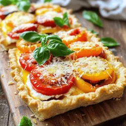 - Fresh tomatoes: I love using heirloom or garden-fresh tomatoes. They taste better. Their sweetness and richness shine through in each bite. Look for firm, ripe tomatoes that feel heavy for their size. This ensures flavor and moisture in your pie. - Cheese varieties: A mix of mozzarella, ricotta, and parmesan creates a creamy texture. Mozzarella melts beautifully, while ricotta adds richness. Parmesan gives a nice salty kick. Combining these three will result in a delicious layer of cheesy goodness. - Additional herbs and seasonings: Fresh basil is a must! It brings a delightful aroma and flavor. I also add garlic powder and onion powder for depth. Season with salt and pepper to taste. This combination elevates the dish and balances the flavors. - Store-bought vs. homemade pie crust: You can choose a pre-made pie crust for ease. It saves time and still tastes good. If you prefer, make a homemade crust for a fresher touch. - Adjusting flavors with spices: You can play with spices like oregano or red pepper flakes. These add a fun twist to your pie. Experiment with what you love to make it your own. You can find the full recipe for this dish and enjoy a burst of flavors! Pre-baking the pie crust is a key step. It helps keep the crust crisp. A soggy crust can ruin your pie. When you pre-bake, you create a barrier. This barrier helps to separate the crust from the juicy filling. To achieve a golden crust, follow these tips: - Use a fork to poke holes in the bottom. This helps steam escape. - Brush the crust lightly with olive oil before baking. It adds flavor and color. - Keep an eye on the crust while it bakes. It should turn light golden, not brown. Slicing the tomatoes properly is crucial. Aim for even slices, about 1/4 inch thick. This helps with even cooking. Use a sharp knife to make clean cuts. It helps keep the juices inside the tomato. When layering, start with half of the sliced tomatoes. Spread them evenly in the crust. Next, combine the cheese mixtures in a bowl. Use a spatula to spread the cheese over the tomatoes. Make sure it covers them well. Then, add the rest of the tomatoes on top. Drizzle olive oil over the filling for extra flavor. To bake the pie, set your oven to 400°F (200°C). This high heat helps the cheese melt and brown nicely. It also caramelizes the tomatoes, enhancing their flavor. You know the pie is done when the cheese bubbles and turns golden. The tomatoes should look slightly caramelized, too. This should take about 30-35 minutes. Let the pie cool for 10 minutes before slicing. This helps the filling set and makes serving easier. For the full recipe, check the details above! To make a great fresh tomato pie, you want to avoid a soggy bottom. Here are some easy methods: - Salt the tomatoes: Slice the fresh tomatoes and sprinkle them with salt. This draws out extra moisture. Let them sit for about ten minutes before using them in the pie. - Use a layer of cheese: Spread a thin layer of cheese directly on the crust. This acts as a barrier and helps keep the crust crisp. - Pre-bake the crust: Always pre-bake the crust for about ten minutes. This gives it a head start in cooking and reduces sogginess. Enhancing flavors is key. Fresh herbs can make a big difference. Here’s how to use them well: - Basil: Fresh basil is a must. It adds a lovely aroma and bright taste. - Garlic and onion powder: These add depth to the cheese mixture. They are easy to blend in and boost flavor. When it's time to serve your fresh tomato pie, pair it with sides that complement its flavor. Here are some great options: - Salads: A crisp green salad with lemon vinaigrette works well. The acidity balances the richness of the pie. - Beverages: Serve with iced tea or a light white wine. These drinks refresh the palate. For presentation, slice the pie into wedges. Here are a few tips to make it look nice: - Garnish: Add fresh basil leaves on top for color and flavor. - Plating: Serve on a rustic wooden board. This adds a homey feel and showcases the pie beautifully. For the full recipe, check out the instructions above. Enjoy your cooking! {{image_2}} You can easily change the fresh tomato pie to suit your taste. Try using different cheeses. Goat cheese adds a sharp taste, while cheddar brings a nice kick. Mix in some veggies too. Spinach, bell peppers, or even zucchini work well. Just remember to slice them thin for even cooking. If you need a vegetarian option, skip the meat and add more veggies. For a gluten-free pie, use a gluten-free crust. You can find them in most stores or make one from almond flour. This way, everyone can enjoy a slice! Tomato pie has roots in Southern cooking. In the South, people often add a layer of bacon. This gives the pie a smoky flavor. Some might even use a biscuit crust instead of a traditional pie crust. You can also explore Mediterranean flavors. Add olives, sun-dried tomatoes, or feta cheese for a unique twist. Fresh herbs like oregano or thyme can enhance the taste. Each bite will bring a new flavor to your table. For the full recipe, check out the details above. Enjoy the journey of crafting your own delicious fresh tomato pie! To keep your fresh tomato pie tasty, store it properly. First, let the pie cool down to room temperature. Then, cover it tightly with plastic wrap or aluminum foil. You can also use an airtight container for better results. Place the pie in the fridge. It will stay fresh for about 3 to 4 days. If you want to save it for later, freezing is a great option. Wrap individual slices in plastic wrap. Then, place them in a freezer-safe bag or container. This way, you can enjoy a slice anytime. Frozen slices can last for up to 2 months. When it’s time to enjoy your pie again, reheating is key. For the best results, use an oven. Preheat it to 350°F (175°C). Place the slice on a baking sheet. Cover it with aluminum foil to keep it moist. Heat for about 15 to 20 minutes. You can also use an air fryer for a crispy bite. Set it to 350°F (175°C) and heat for about 10 minutes. This method keeps your pie crunchy and full of flavor. Enjoy your delicious pie just like the first day! How can I prevent the pie from being watery? To stop your pie from being watery, salt the tomatoes first. Slice them and let them sit for about 10 minutes. This draws out extra moisture. You can also use a pre-baked crust. This keeps the bottom crisp. Can I use canned tomatoes instead of fresh? Yes, you can use canned tomatoes. However, fresh tomatoes give better flavor and texture. If using canned, drain them well. Pat them dry with a towel. This helps avoid excess moisture in your pie. What is the best type of tomato for this recipe? Heirloom tomatoes shine in this recipe. They are juicy and packed with flavor. You can also use Roma tomatoes. They are thicker and have less water, making them great for pies. Is it necessary to pre-bake the crust? Yes, pre-baking the crust is important. It helps create a nice, crispy pie. If you skip this step, the crust can turn soggy. Bake it for about 10 minutes until golden for the best result. Can I make this recipe ahead of time? Absolutely! You can prepare the pie a day in advance. Just store it in the fridge before baking. Bake it fresh when you're ready to serve. This keeps the flavors bright and the crust crisp. For the Full Recipe, check out the complete instructions. This blog post covers everything about fresh tomato pie. We explored key ingredients like fresh tomatoes, cheese, and herbs. I shared step-by-step instructions for preparing and baking the pie. You learned tips to avoid a soggy crust and perfect flavor. We also discussed variations and storage tips to keep leftovers fresh. Fresh tomato pie is easy to enjoy any time. Try new ingredients or methods to find your favorite version. Remember to share your pie with friends and family!