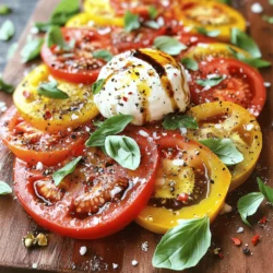 To make a delicious Tomato Burrata Salad, you need a few key ingredients. Here’s what you should gather: - 3 ripe heirloom tomatoes, various colors, sliced - 1 ball of fresh burrata cheese - 1/4 cup fresh basil leaves, torn - 2 tablespoons extra virgin olive oil - 1 tablespoon balsamic glaze - Salt and freshly cracked pepper to taste - 1/4 teaspoon red pepper flakes (optional) These ingredients come together to create a bright and fresh dish. For the best flavor, choose heirloom tomatoes. They offer unique shapes and colors. Their taste is usually sweeter and more complex than regular tomatoes. Look for varieties like Brandywine, Cherokee Purple, or Green Zebra. Each type brings its own character to the salad. You can also mix different colors for a vibrant look. When picking burrata cheese, freshness is key. Look for cheese that feels soft and creamy. The outer shell should be smooth, with no cracks. A good burrata will have a slight sheen and smell milky. If possible, buy it from a local cheese shop or farmers' market. This ensures you get the freshest product. Burrata is best when used soon after purchase for maximum flavor. For the full recipe and additional tips, check out the Full Recipe section. Start by washing the heirloom tomatoes well. Use cool water to remove any dirt. After washing, pat them dry gently with a towel. Slice each tomato into 1/4-inch thick rounds. Aim for even slices to help with presentation. Arrange the slices on a large serving plate or platter. You can mix different colors for a vibrant look. The variety adds visual appeal and flavor. Next, take the ball of fresh burrata cheese. Carefully open it and place it in the center of the sliced tomatoes. Make sure the creamy inside slightly oozes out. This adds a rich texture to the salad. Now, tear the fresh basil leaves. Sprinkle them over the tomatoes and burrata. The basil adds a fresh, herbal note. It pairs wonderfully with the creamy cheese and juicy tomatoes. Now it’s time to dress the salad. Drizzle the extra virgin olive oil over everything. This gives a lovely, smooth flavor. Follow this with a drizzle of balsamic glaze. It adds a touch of sweetness and acidity. Next, season the salad with salt and freshly cracked pepper. If you want a bit of heat, sprinkle on red pepper flakes. Serve the salad immediately to enjoy its fresh taste. For the full recipe, refer to the earlier section. To keep your tomato burrata salad fresh, always start with ripe tomatoes. Look for tomatoes that feel heavy for their size. They should smell sweet and earthy. Store your tomatoes at room temperature. This helps them develop their full flavor. Use burrata cheese on the same day you buy it. It tastes best when fresh. If you have leftovers, cover them tightly and eat within a day. Serve your salad on a bright plate to make it pop. Arrange the tomato slices in a circle. Place the burrata in the middle for a beautiful look. Add torn basil leaves on top for color and aroma. Drizzle olive oil and balsamic glaze in a zigzag pattern. This adds flair and makes the dish more inviting. Garnish with fresh basil and a sprinkle of sea salt for that extra touch. Want to add more taste? Try adding sliced avocados for creaminess. Chopped olives can give a salty kick. You can also sprinkle some nuts for crunch. If you like spice, add a pinch of red pepper flakes. For a sweet twist, consider adding sliced strawberries or peaches. All these ingredients can elevate your salad and make it even more delicious. Check out the Full Recipe for more ideas! {{image_2}} If you cannot find burrata, don’t worry! You can use other cheeses. Fresh mozzarella works well. It has a mild flavor and a nice texture. Ricotta is another great choice. It adds creaminess to your salad. Goat cheese can also give a tangy twist. Just crumble it over the tomatoes for a different taste. The beauty of a Tomato Burrata Salad lies in its flexibility. In summer, use ripe heirloom tomatoes for sweetness. In fall, swap them for roasted cherry tomatoes. They add a warm flavor. You can also mix in seasonal greens like arugula or spinach. These add a fresh crunch and extra nutrients. While olive oil and balsamic glaze are classic, feel free to mix it up! A lemon vinaigrette brightens the flavors. Just whisk lemon juice, olive oil, salt, and pepper. For a creamier option, try a yogurt dressing. It adds tang and pairs well with cheese. Experiment with these dressings to find your favorite. For the full recipe, visit [Full Recipe]. If you have leftover Tomato Burrata Salad, store it in the fridge. Place the salad in an airtight container. This keeps it fresh and prevents it from drying out. Try to eat the leftovers within two days for the best taste. Use glass or plastic containers with tight-fitting lids. These containers work well because they seal out air and moisture. If you don’t have a container, wrap the salad tightly in plastic wrap. However, this is less ideal than a proper container. Reheating is not needed for this salad. The fresh taste comes from the ingredients being cold. If you want to enjoy it warm, try mixing the leftover tomatoes with a bit of olive oil. However, I recommend serving it fresh for the best flavor. For the full recipe, check out the details above. Yes, you can prepare this salad ahead of time. However, for the best taste, I suggest you wait to add the burrata and dressing until just before serving. If you do it early, the salad may become soggy. You can slice the tomatoes and store them in the fridge. Just cover them well to keep them fresh. You can also tear the basil in advance. Keep the cheese in its original packaging until ready to use. If you can't find burrata cheese, fresh mozzarella is a great choice. It has a soft texture and mild taste. You can also use goat cheese for a tangy flavor. If you want a creamier option, try ricotta. Each cheese brings a different taste, so choose based on what you like best. This salad can be part of your meal prep, but keep some factors in mind. Store the sliced tomatoes, cheese, and basil separately. Mixing them together will make the salad soggy. Prepare the dressing in a small jar for easy use. When you're ready, combine everything for a fresh meal. This way, you enjoy the salad's true flavors without losing freshness. This blog post gives you a clear path to making a great Tomato Burrata Salad. We covered key ingredients, how to prep tomatoes, and how to assemble the salad. Tips for freshness and serving style help make your dish shine. You can explore variations and learn about storage too. Tomato Burrata Salad is simple, fresh, and tasty. I hope you try it. Enjoy!