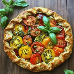 - 1 and 1/2 cups all-purpose flour - 1/2 cup crumbled feta cheese - 1/4 cup fresh basil leaves, finely chopped - 1/2 teaspoon salt - 1/4 teaspoon black pepper - 1/2 cup unsalted butter, chilled and cubed - 3 to 4 tablespoons ice water - 3 medium heirloom tomatoes, sliced - 1 tablespoon olive oil - 1 teaspoon balsamic vinegar - Fresh basil leaves for garnish - Salt to taste Using heirloom tomatoes is key here. They bring rich flavor and color. Choose ripe, firm tomatoes for the best taste. Fresh basil adds a great aroma and a garden-fresh taste. Feta cheese gives a nice tang. Use high-quality feta for the best results. The butter should be very cold. This helps create a flaky crust. If you can’t find heirloom tomatoes, any ripe tomatoes will work. For a dairy-free option, try a vegan cheese instead of feta. You can swap olive oil for avocado oil if needed. If you don’t have fresh basil, dried basil can be a quick substitute. Just use less, as dried herbs are stronger. For a gluten-free crust, use a gluten-free flour blend. This will change the texture but still taste great. This section provides a clear guide to the ingredients in the Heirloom Tomato Galette with Basil Feta Crust. For the complete recipe, check the Full Recipe link. To start, gather all your crust ingredients. You will need: - 1 and 1/2 cups all-purpose flour - 1/2 cup crumbled feta cheese - 1/4 cup fresh basil leaves, finely chopped - 1/2 teaspoon salt - 1/4 teaspoon black pepper - 1/2 cup unsalted butter, chilled and cubed - 3 to 4 tablespoons ice water In a large bowl, mix the flour, crumbled feta, chopped basil, salt, and pepper. Make sure to whisk them together well. This step combines the flavors and gives your crust a tasty base. Next, add the cubed, chilled butter. Use a pastry cutter or your fingers to blend it in. You want the mixture to look like coarse crumbs. This is important for a flaky crust. Gradually add the ice water, one tablespoon at a time. Mix gently until the dough forms. Be careful not to overwork it. Once it comes together, form it into a disk. Wrap it in plastic wrap and chill for at least 30 minutes. This helps firm it up for rolling. While your dough chills, prepare the tomatoes. You will need: - 3 medium heirloom tomatoes, sliced - 1 tablespoon olive oil - 1 teaspoon balsamic vinegar - Salt to taste In a bowl, toss the sliced heirloom tomatoes with olive oil, balsamic vinegar, and a pinch of salt. Let them sit for about 10 minutes. This marinating step brings out the tomatoes' natural sweetness and adds flavor. Now it’s time to bring it all together. Preheat your oven to 400°F (200°C). On a lightly floured surface, roll out the chilled dough into a 12-inch circle. Transfer it to a parchment-lined baking sheet. This will help with easy cleanup later. Arrange the marinated tomato slices in the center of the dough, leaving a 2-inch border. Fold the edges of the dough over the tomatoes. Overlap as needed to create that rustic look. Bake your galette in the preheated oven for 30-35 minutes. You want the crust to be golden brown and the tomatoes tender. Once baked, let it cool slightly. Garnish with fresh basil leaves for a pop of color. Slice and serve warm or at room temperature. Enjoy the delicious taste of your heirloom tomato galette! You can find the Full Recipe for more details. To get the best crust, keep everything cold. Use chilled butter and ice water. This helps the dough stay flaky. When mixing, don’t overwork the dough. You want it to be just combined. Once you form it into a disk, wrap it and chill it for at least 30 minutes. This rest time is key. It makes rolling much easier and improves texture. Marinating heirloom tomatoes adds flavor. Start by slicing them evenly. Toss the slices in olive oil, balsamic vinegar, and a pinch of salt. Let them sit for about 10 minutes. This short time allows the flavors to blend well. It also helps the tomatoes soften slightly. Don’t skip this step; it enhances the final dish. Serve the galette warm or at room temperature. It pairs well with a fresh green salad. You can also enjoy it with a glass of chilled white wine. For added flair, sprinkle extra basil leaves on top before serving. This not only looks nice but adds a burst of fresh flavor. You can find the Full Recipe to guide you through every step. {{image_2}} You can enhance your heirloom tomato galette by adding other veggies. Zucchini, bell peppers, or spinach work well. Slice them thinly and mix them with the tomatoes. This gives more color and taste. Try adding roasted red peppers for a smoky flavor. You can sauté vegetables first to bring out their sweetness. Just remember not to add too much moisture to keep the crust crisp. Feta is a great choice for flavor, but feel free to switch it up. Goat cheese adds a tangy touch. Mozzarella offers a creamy, mild taste. Cheddar gives a sharp kick. You might also blend cheeses for a unique taste. Just keep the total amount about half a cup to maintain a good texture. Experimenting with cheese can really change the dish. If you need a gluten-free option, use gluten-free flour. Almond flour or a blend of gluten-free flours can work well. Just check the ratios to get the right dough consistency. You might need a bit more ice water to get your dough to hold together. The taste might vary slightly, but it will still be delicious. You can enjoy this galette with no worries about gluten! For the full recipe, check the Heirloom Tomato Galette with Basil Feta Crust. To keep your leftover galette fresh, let it cool first. Wrap it in plastic wrap or foil. You can also place it in an airtight container. Store it in the fridge for up to three days. This helps keep the crust from getting too soggy. When you are ready to eat the galette again, preheat your oven to 350°F (175°C). Place the galette on a baking sheet. Heat it for about 10 to 15 minutes. This will warm it up and make the crust crisp again. Avoid using the microwave, as it can make the crust chewy. You can freeze the galette for later use. Wrap it tightly in plastic wrap and then in foil. This prevents freezer burn. It will stay good in the freezer for up to three months. To reheat, let it thaw in the fridge overnight. Then, follow the reheating instructions to enjoy a fresh-tasting galette again. For the full recipe, check out the detailed steps earlier. A galette is a free-form pie. It has a crust that wraps around filling. You can fill it with fruits or vegetables. The crust is flaky and tasty. It gives a rustic look that feels homey. Galettes are easy to make, so they are great for gatherings. You can serve them warm or cold. Yes, you can use regular tomatoes instead of heirloom. However, heirloom tomatoes offer unique flavors and colors. They tend to be juicier and more flavorful. If you use regular tomatoes, choose ripe ones for the best taste. Slice them thinly for even cooking. This will help your galette stay delicious and fresh. You can tell when the galette is done baking by checking the crust. It should be golden brown and firm. The tomatoes should be soft and slightly caramelized. You can insert a knife into the crust. If it comes out clean, the galette is ready. Let it cool for a few minutes before serving. This helps the filling set. Enjoy it warm or at room temperature. For the detailed recipe, check the Full Recipe section. This blog post explained how to make a delicious galette with fresh ingredients. You learned about the key ingredients, marinating tips, and step-by-step baking instructions. I shared variations so you can customize your dish and provided storage tips to keep it fresh. Now, you can impress friends and family with your new baking skills. Enjoy the process and feel free to experiment with your favorite flavors. Happy baking!
