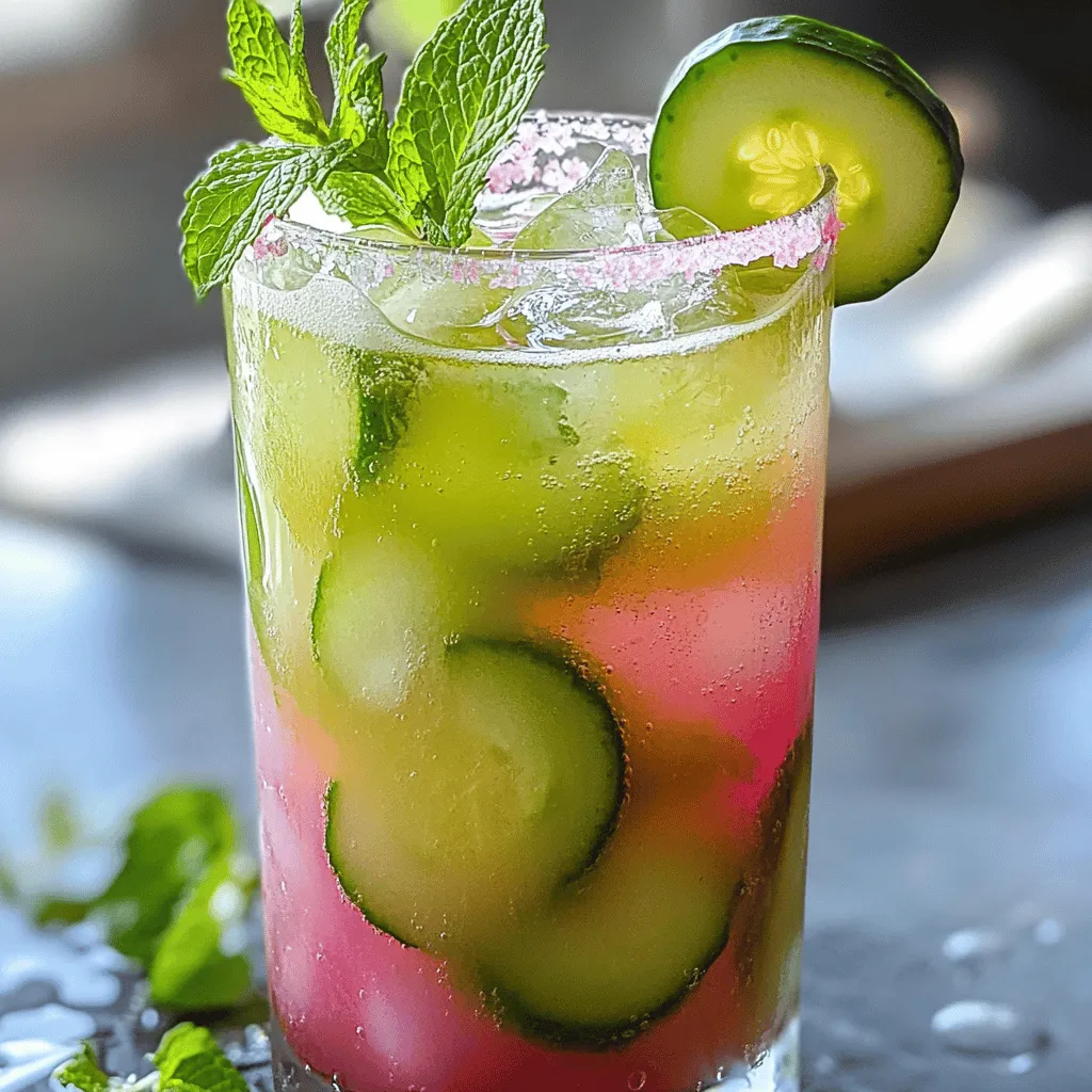 - Cucumber: 1 medium, peeled and diced - Watermelon: 2 cups, cubed and seeds removed - Green Apple: 1, cored and chopped - Fresh Mint: 1 tablespoon - Lime Juice: 1 tablespoon - Honey (optional): 1 tablespoon - Cold Water: 2 cups The key to a great Cucumber Melon Detox Glow Juice lies in the freshness of your ingredients. Each item brings its own benefits and flavors, making this drink both tasty and healthy. Cucumber adds hydration and crispness. It helps cool you down on hot days. Choose a medium cucumber, peel it, and dice it into small pieces. Watermelon is sweet and juicy. It is rich in vitamins A and C. Use about two cups, cut into cubes, and be sure to remove the seeds. Green Apple brings a tart flavor that balances the sweetness of watermelon. One cored and chopped apple will do the trick. Fresh Mint adds a refreshing touch. Just a tablespoon of mint leaves will brighten the juice. Lime Juice adds a zesty kick. It also helps bring out the flavors of the other fruits. A tablespoon is all you need. Honey is optional. If you like your juice sweeter, add a tablespoon. Cold Water helps blend everything smoothly. Use two cups for the best texture. Gather these ingredients and prepare for a refreshing health boost with the full recipe. - Peel and dice the cucumber. - Cube the watermelon and remove seeds. - Core and chop the green apple. Getting your ingredients ready is key. Start by peeling your cucumber. Then, dice it into small pieces. Next, take the watermelon and cut it into cubes, making sure to remove any seeds. Finally, core the green apple and chop it into chunks. This prep work makes blending easy. - Combine ingredients in the blender. - Add cold water and blend until smooth. Now, it’s time for the fun part! Toss the diced cucumber, watermelon cubes, and apple chunks into your blender. Add the fresh mint leaves for a burst of flavor. Pour in two cups of cold water. Blend everything on high until it becomes smooth. This should take about 30 seconds. If you want it sweeter, add honey and blend for a few more seconds. - Use a fine mesh sieve or cheesecloth. - Press down on pulp to extract maximum juice. After blending, place a fine mesh sieve or a cheesecloth over a large bowl. Carefully pour the juice mixture into it. This step helps you get rid of any solids. Use a spatula or a spoon to press down on the pulp. This action helps extract all that tasty juice. You can either discard the pulp or save it for smoothies or salads. Now you have your Cucumber Melon Detox Glow Juice. Enjoy this refreshing drink! For the detailed recipe, you can check the Full Recipe section. You can mix things up with other fruits. Try using cantaloupe or honeydew instead of watermelon. For a sweeter taste, consider using ripe peaches or strawberries. If you want a natural sweetener, maple syrup works well too. Always choose organic fruits if you can. They have fewer chemicals and taste better. Look for local farms or markets that sell organic produce. If you want a sweeter juice, add more honey or use agave syrup. Start with a teaspoon and taste as you go. For a fresh twist, add herbs like basil or cilantro. These can give your juice a unique flavor. You can also try a pinch of ginger for a spicy kick. Garnishing can elevate your drink. Add a mint sprig or a cucumber slice on the rim. You can also use edible flowers for a fun touch. Serve the juice in clear glasses to show off the bright color. This drink is great for parties or sunny days. Try it at brunch or as a refreshing afternoon pick-me-up. For the full recipe, check the earlier section. {{image_2}} You can mix fruits to make your juice unique. Try adding honeydew or cantaloupe for more melon flavor. Berries like strawberries or blueberries can give your juice a sweet twist. Their colors also look nice! Adding citrus fruits, like oranges or lemons, brightens the taste and adds zest. Just a splash of lemon juice can make a big difference. Want to make your juice even better? Consider adding superfoods. Chia seeds or flaxseeds can give you extra fiber and healthy fats. They blend well and don’t change the taste much. Protein powder is another great choice. It adds protein and keeps you full longer. Just one scoop can boost your drink's nutrition. Using seasonal fruits makes your juice fresh and tasty. In summer, add fresh berries or peaches. In winter, consider apples or pears for a cozy flavor. Always adjust your recipe based on what’s in season. This keeps your juice exciting and supports local farmers. Enjoy the variety that each season brings! For the Full Recipe, check out the main section of this article. To keep your Cucumber Melon Detox Glow Juice fresh, pour it into a clean glass jar. Make sure to leave some space at the top. Seal it tightly with a lid. Store it in the fridge. This juice tastes best when consumed within 2 days. The flavors stay bright, and the nutrients remain intact. If you have extra juice, freezing is a great option. Pour the juice into ice cube trays. Once frozen, transfer the cubes to a freezer bag. This method helps save space. Use the cubes in smoothies or drinks later. They keep well for up to 3 months. Don't throw away the leftover pulp! It’s full of flavor and nutrients. You can mix it into smoothies for added fiber. Try adding it to salads for some crunch. You can also use it in baked goods like muffins. This way, you get the most from your ingredients. Cucumber Melon Detox Glow Juice lasts up to three days in the fridge. To keep it fresh, store it in an airtight container. This helps prevent oxidation and keeps flavors bright. Always check for any off smells or changes in color before drinking. Cucumber and watermelon are great for detox. Cucumber hydrates and flushes out toxins. It also has vitamins that help your skin glow. Watermelon is rich in antioxidants. It helps reduce inflammation and keeps you feeling fresh. Together, they support digestion and boost hydration levels. Yes, you can make this juice without a blender. Use a juicer for a smooth drink. If you don’t have a juicer, simply grate the cucumber and watermelon. Then, squeeze out the juice using a fine cloth. You can also mash the fruits and strain them for a refreshing drink. This juice recipe is simple and refreshing. You blend easy ingredients like cucumber, watermelon, and green apple. I shared tips for flavor and how to store your juice. The variations can keep things exciting all year. Enjoying healthy drinks boosts your wellness. Try different fruits and use the pulp wisely. Keep experimenting, and you will discover your favorite blends that support your health and taste.