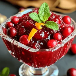 - 12 ounces fresh cranberries, rinsed and sorted - 1 cup granulated sugar - 1 cup orange juice (freshly squeezed if possible) - 1/2 cup walnuts or pecans, chopped - 1 teaspoon ground cinnamon - 1/4 teaspoon ground ginger - 1/4 teaspoon nutmeg - Medium saucepan - Stirring spoon - Airtight storage container Using fresh cranberries gives the best taste. You want them bright and firm. Granulated sugar balances the tartness of the cranberries. Use fresh orange juice for a zesty kick. The zest of one orange adds more flavor. If you want extra crunch, add walnuts or pecans. Ground spices like cinnamon and nutmeg can warm up the sauce. These spices add depth and a holiday feel. For equipment, a medium saucepan works well. You’ll need a stirring spoon to mix everything. Finally, an airtight container is best for storage. This keeps the sauce fresh and tasty. This list helps you gather what you need right away. For the full recipe, refer to the detailed cooking guide. First, gather your ingredients. You will need fresh cranberries, sugar, and orange juice. In a medium saucepan, combine these three items. Stir them gently to mix. Heat the saucepan over medium heat until it starts to boil. This step is crucial. You want the sugar to dissolve and the cranberries to soften. Next, reduce the heat to low. Let the mixture simmer for about 10 minutes. During this time, the cranberries will burst, releasing their juice. Keep an eye on it. Stir the sauce occasionally to prevent sticking. Once the cranberries have burst, it’s time to add flavor. Stir in the orange zest, ground cinnamon, ground ginger, nutmeg, and a pinch of salt. Allow it to cook for another 2 to 3 minutes. This will enhance the flavors. If you like a bit of crunch, fold in chopped walnuts or pecans at this point. They add a nice texture and flavor. After mixing well, remove the saucepan from heat. Let the sauce cool to room temperature. It will thicken as it cools. Finally, transfer the sauce to a serving dish or an airtight container. You can store it in the fridge until you’re ready to serve. Enjoy your homemade cranberry sauce! For the full recipe, refer to the earlier section. To make the best cranberry sauce, watch the heat closely. Too much heat can burn the mix. Start with medium heat and adjust as needed. You can also change the sweetness based on your taste. If you prefer it sweeter, add more sugar. For a tangy kick, reduce the sugar a bit. Serving the cranberry sauce in a pretty dish makes it more appealing. Use a clear glass bowl to show off the vibrant color. For a festive touch, garnish with fresh cranberries and a sprig of mint. This adds charm and freshness to your table. Want to make your sauce even better? Try adding a splash of maple syrup. This adds a nice depth of flavor. You can also include a dash of vanilla extract. This gives the sauce a warm, inviting scent. These simple tweaks can elevate your homemade cranberry sauce to the next level. For the complete recipe, check out the Full Recipe section above. {{image_2}} You can play with flavors by adding fresh fruit. Diced apples or pears add sweetness. You can also mix in dried fruits like raisins or other dried cranberries. These fruits add texture and a new taste. Spices can change the whole vibe of your sauce. Try allspice or cloves for a warm touch. Fresh ginger gives a bright flavor. Using fresh instead of ground ginger can really enhance the taste. Citrus can brighten your sauce. A splash of lemon juice adds a nice twist. You might also try grapefruit zest for a unique flair. This can make your homemade cranberry sauce stand out. These variations keep your sauce fresh and exciting. You can discover new favorites just by mixing in different ingredients. For more details, check the Full Recipe. To keep your homemade cranberry sauce fresh, refrigerate it in an airtight container. This keeps the sauce safe and tasty. Make sure the lid fits well to avoid any air getting in. It's also smart to keep the sauce away from strong odors. Foods like onions or garlic can change the flavor of your sauce. You can freeze cranberry sauce for long-term storage. First, let it cool completely. Then, pour the sauce into a freezer-safe container. Leave some space at the top, as the sauce will expand when it freezes. When you're ready to serve, take it out and thaw it in the fridge overnight. If you're in a hurry, you can thaw it in a bowl of cold water. Homemade cranberry sauce lasts about one to two weeks in the fridge. Always check for signs of spoilage before using it. If you see mold or a strange smell, it's best to throw it away. Fresh sauce should smell sweet and tart, just like when you first made it. Enjoy your cranberry bliss sauce from the [Full Recipe] for days to come! Homemade cranberry sauce can last about one to two weeks in the fridge. Store it in an airtight container to keep it fresh. If you notice any signs of spoilage, like mold or an off smell, discard it. Yes, you can make this sauce a few days before your event. This allows the flavors to blend well. Just store it in the fridge. When you are ready to serve, give it a quick stir and enjoy. Homemade cranberry sauce offers many health benefits. Fresh cranberries are full of vitamins and antioxidants. They can help support your immune system. This sauce has less sugar than store-bought versions, making it a better choice. Enjoying it in moderation is key, especially if you are watching your sugar intake. Making cranberry sauce is simple and fun. We covered the main ingredients like fresh cranberries, sugar, and orange juice. You can add nuts or spices for extra flavor. The steps are easy, from cooking to cooling. Use my tips for great presentation and storage. Feel free to try different fruits and spices to personalize your sauce. Remember, it's a healthy addition to meals. Enjoy your homemade sauce for any occasion. You will impress your family and friends with this tasty treat!