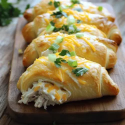 - 2 cups shredded rotisserie chicken - 1 (8 oz) package cream cheese, softened - 1 cup ranch dressing The main ingredients for Crack Chicken Bake are simple yet flavorful. The rotisserie chicken saves time. It already has great flavor. Cream cheese adds a creamy texture. Ranch dressing brings a tangy taste. Together, they create a rich filling that you'll love. - 1 cup shredded cheddar cheese - 1 cup scallions, sliced (green parts only) - 1 tablespoon garlic powder - 1 teaspoon onion powder - 1 teaspoon smoked paprika - Salt and pepper to taste Adding flavor is key. Shredded cheddar cheese melts well and adds richness. Scallions give a fresh crunch. Garlic powder, onion powder, and smoked paprika boost the flavor profile. Don't forget salt and pepper to enhance everything. - 1 (16 oz) package refrigerated crescent roll dough - Fresh parsley, chopped (for garnish) The crescent roll dough is the base of this dish. It wraps around the filling nicely. It gets golden and flaky in the oven. Fresh parsley adds a pop of color and freshness when you serve it. For the full recipe, check the details above. First, grab a large mixing bowl. Add 2 cups of shredded rotisserie chicken. Next, toss in 1 package of softened cream cheese. Pour in 1 cup of ranch dressing. Mix these together until smooth. This step is key for a rich flavor. Now, it's time to spice things up! Add in 1 cup of shredded cheddar cheese, 1 cup of sliced scallions, 1 tablespoon of garlic powder, 1 teaspoon of onion powder, and 1 teaspoon of smoked paprika. Don't forget salt and pepper to taste. Mix everything well until it's fully blended. The filling should be creamy and flavorful. Next, let's work on the dough. Unroll your package of refrigerated crescent roll dough onto a clean surface. Separate it into individual triangles as shown on the package. This step is simple and quick. Take a tablespoon of your chicken filling and place it at the wide end of each dough triangle. Roll the dough around the filling, starting from the wide end and moving to the point. Pinch the edges tightly to seal them. This helps keep the filling inside during baking. Now, preheat your oven to 375°F (190°C). Take a greased baking sheet and place the rolled crescents on it. Make sure to leave space between each one for even cooking. Once all the crescents are on the tray, sprinkle the remaining cheddar cheese over the top. This adds a nice cheesy crust. Bake in the oven for 15-20 minutes. Look for a golden brown color to know they are done. When they are ready, take them out and let them cool for about 5 minutes. Garnish with fresh parsley before serving. For the full recipe, check the earlier section! To get the best flavor in your Crack Chicken Bake, use fresh ingredients. Start with rotisserie chicken. It's juicy and full of flavor. Mix it with room temperature cream cheese. This makes it easy to blend. If the cream cheese is cold, it won't mix well. Add ranch dressing for a creamy taste. Season with garlic powder and smoked paprika for depth. Always taste your mixture before you fill the dough. Adjust seasoning to your liking. When rolling out the crescent dough, work on a floured surface. This keeps the dough from sticking. Unroll it gently to avoid tearing. Place a tablespoon of your filling at the wide end of the triangle. Roll it up tightly, starting from the wide end. Pinch the edges to seal the filling inside. This step is key. If you don’t seal it well, the filling may leak out during baking. Keep an eye on your crescents as they bake. They should turn a nice golden brown. Set a timer for 15 minutes, then check. If they look pale, give them a few more minutes. Overbaking can dry them out, so watch closely. You want them soft and flaky, not hard. Once done, let them cool for five minutes. This helps the filling set and makes them easier to eat. For more tips, refer to the Full Recipe. {{image_2}} You can change the protein in Crack Chicken Bake. Instead of chicken, try turkey or ham. Both options work well and add a new taste. If you're looking for a lighter version, shredded tofu is a great swap too. You might want to switch the cream cheese. Greek yogurt can replace it for a tangy twist. Softened ricotta cheese works well too. It adds a creamy texture without being too heavy. Feel free to play with the seasonings in Crack Chicken Bake. Add some fresh herbs like thyme or basil for a bright flavor. You can also try a mix of Italian seasoning for a different vibe. If you enjoy heat, make a spicy version. Add jalapeños or crushed red pepper flakes to the filling. This brings a kick that warms the taste buds. Adjust the amount based on your spice level preference. Leftovers from Crack Chicken Bake can shine in new dishes. Chop the crescents and mix them into a salad. You can also add them to a wrap with fresh veggies for lunch. Pair your Crack Chicken Bake with simple side dishes. A fresh green salad or steamed broccoli balances the meal. You can also serve it with mashed potatoes for a cozy dinner. For more details on making this dish, check the Full Recipe. To keep your Crack Chicken Bake fresh, store leftovers in an airtight container. Refrigerate them within two hours of cooking. This keeps your dish safe and tasty. When stored properly, it can last for about 3 to 4 days in the fridge. If you want to keep it longer, freezing is a great option. To freeze, let it cool completely. Then, wrap it tightly in plastic wrap and place it in a freezer-safe bag. It can last for about 2 to 3 months in the freezer. When it's time to enjoy your leftovers, you have a few options. The oven is the best way to reheat Crack Chicken Bake. Preheat your oven to 350°F (175°C). Place the leftovers in a baking dish and cover with foil. Heat for about 15 to 20 minutes or until warm. If you're short on time, the microwave works too. Just place a serving on a microwave-safe plate and heat for 1 to 2 minutes. Make sure to check it, so it doesn't get too hot. In the fridge, your Crack Chicken Bake will last about 3 to 4 days. If you freeze it, you can keep it for 2 to 3 months. After that, the quality may decline. Be sure to label your containers with the date. This way, you know when to enjoy it at its best. It takes about 15 minutes to prep the dish. The cook time is 15-20 minutes. So, in just about 35 minutes, you can have this tasty meal ready to go. Yes, you can prep this dish ahead of time. Mix the filling and fill the crescent rolls. Then, cover and keep them in the fridge for up to a day. When you’re ready, bake them straight from the fridge. This makes dinner easy for busy nights. Crack Chicken Bake pairs well with many sides. Consider serving it with: - A fresh green salad - Roasted vegetables - Garlic bread - Mashed potatoes These sides balance the rich flavors of the bake. They also add color to your plate. Enjoy your meal! In this blog post, we explored how to make a delicious Crack Chicken Bake. We covered its main ingredients, like shredded chicken and cream cheese, and added flavor from spices and cheese. The step-by-step guide walks you through mixing, rolling, and baking the dish. With helpful tips, variations, and storage info, you can create, enjoy, and store this meal with ease. My final thought? This dish is perfect for sharing and will surely impress anyone who tries it. Dive in and enjoy your cooking!